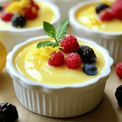 To make a delightful lemon posset, you need a few key items. Here’s your shopping list: - 2 cups heavy cream - 3/4 cup granulated sugar - 1/3 cup freshly squeezed lemon juice (about 2-3 lemons) - Zest of 1 lemon These ingredients create a creamy and tangy dessert. The heavy cream gives it a rich texture, while the sugar balances the tartness of the lemon. Adding garnishes can elevate your dessert. Here are some fun options: - Fresh berries (strawberries, raspberries, or blueberries) - Mint leaves for a pop of green These garnishes add color and freshness to your posset. They also provide a nice contrast to the creamy texture. Using high-quality ingredients makes a big difference. Fresh lemons give the best flavor. When you use fresh juice, the taste is bright and vibrant. Avoid bottled juice; it lacks that fresh zing. Good cream also matters. Opt for heavy cream with a high fat content. This will ensure your posset is smooth and luscious. Quality ingredients lead to a more satisfying dessert. For the full recipe, check out the complete guide! Start by gathering your ingredients. You will need heavy cream and granulated sugar. Pour the cream and sugar into a medium saucepan. Heat it over medium heat. Stir it gently as it warms. You want the sugar to dissolve completely. Keep an eye on it, so it does not boil. This should take about 5 to 7 minutes. Once the cream is hot and the sugar dissolves, remove the pan from heat. Now, add the freshly squeezed lemon juice. You can use about 2 to 3 lemons for this. Then, add the lemon zest for extra flavor. Mix this well until everything is combined. Let the mixture cool for about 5 minutes. This helps with the next step. Next, pour the mixture through a fine mesh sieve. This step catches any lumps or zest pieces. You want a smooth, creamy texture. Now, divide the mixture into small cups or ramekins. Cover them with plastic wrap and place them in the fridge. Let them chill for at least 4 hours. For the best texture, I suggest leaving them overnight. When ready to serve, top each posset with fresh berries and mint leaves. Enjoy this creamy citrus indulgence! For the full recipe, check out the details above. To get the best texture, use heavy cream. This makes the posset rich and smooth. Heat the cream gently. Stir until the sugar dissolves, but don’t let it boil. After adding the lemon juice and zest, let it cool slightly. Straining is key. It removes any bits, ensuring a silky finish. Chill until it sets. Aim for at least four hours in the fridge for the right firmness. You can play with flavors to make your posset unique. Add a splash of vanilla for warmth. Fresh herbs like basil can create an unexpected twist. If you want a sweeter taste, increase the sugar a bit. For a tangier kick, add more lemon juice or zest. Just remember, balance is key. Too much lemon can overpower the dish. Avoid boiling the cream. It can change the texture and flavor. Make sure to strain the mixture well. This prevents lumps from forming. Don’t skip the chilling time; it’s crucial for the posset to set properly. Always taste the mixture before pouring. Adjust flavors if needed. These small steps help you create a perfect lemon posset every time. Check out the Full Recipe to see how easy it is! {{image_2}} You can easily switch up lemon posset with other citrus fruits. Try orange or lime for a fun twist. Use the same amount of juice, just substitute the lemon juice. For orange posset, the flavor is sweeter and richer. Lime posset brings a zesty kick that many love. Both options keep the creamy texture and are just as delightful. If you want a grown-up version, consider adding liqueurs. A splash of limoncello gives a bright, sweet flavor. Alternatively, try a bit of gin or vodka for a unique touch. Just add about 2 tablespoons to the cream mixture. This small change makes the dessert feel more festive and special. You can also make lemon posset vegan. Use coconut cream instead of heavy cream. This gives a rich texture while keeping it dairy-free. For sweetness, maple syrup is a great choice. Use the same amount as sugar in the original recipe. This way, you keep the creamy goodness without any animal products. For the full recipe, please refer to the earlier section. To keep your lemon posset fresh, store it in the fridge. Use airtight containers, like glass jars. This helps prevent the dessert from absorbing other smells. Avoid letting it sit out for too long. Cover each dessert with plastic wrap before sealing. This adds a layer of protection against air exposure. Lemon posset can last about five days in the fridge. After that, it may lose its creamy texture and flavor. Always check for any signs of spoilage, like an off smell or unusual texture. If it looks or smells strange, it’s best to discard it. Freezing lemon posset is not recommended. The cream can separate when thawed. This may ruin the smooth texture you want. If you must freeze it, store it in small portions. When you’re ready to eat, let it thaw in the fridge overnight. Whip it gently to restore some creaminess, but it may not be the same as fresh. Enjoy your lemon posset straight from the fridge for the best flavor and texture. Lemon posset is a creamy dessert made with just three main ingredients: heavy cream, sugar, and lemon juice. You start by heating the cream and sugar until the sugar dissolves. Then, you add fresh lemon juice and zest for a zesty flavor. After mixing, you strain it to ensure a smooth texture. Finally, chill it until it sets. This dessert is rich and refreshing! While you can use bottled lemon juice, I recommend using fresh juice. Fresh lemons have vibrant flavor and aroma. Bottled juice can taste flat and may lack the brightness of fresh. If you want the best lemon posset, fresh is the way to go! I love serving lemon posset in small cups or ramekins. This makes it easy for guests to enjoy. You can top it with fresh berries and mint leaves for a pop of color and flavor. You can also add a drizzle of honey for extra sweetness. It looks lovely and tastes amazing! Yes, straining the mixture is important. It removes any curdled bits and lemon zest. This step ensures a silky-smooth texture, which is key for a great posset. It makes the dessert feel light and creamy on your palate. Absolutely! In fact, making lemon posset in advance is a great idea. You can prepare it a day ahead, allowing it to set overnight. This saves you time when hosting guests. Just remember to cover it well in the fridge to keep it fresh. For the full recipe, check out the details above! Lemon posset is a creamy, tangy treat made with simple ingredients. We explored essential ingredients, step-by-step instructions, and handy tips. I shared variations to suit different tastes and dietary needs. Proper storage helps keep your dessert fresh and tasty. Remember, using quality ingredients makes a big difference. Enjoy making this delightful dish and impress others with your skills. Keep experimenting with flavors to make it your own!
