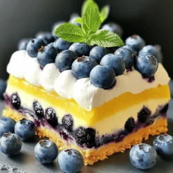 To make a Lemon Blueberry Shortbread Mousse Cake, gather these simple ingredients: - 1 cup all-purpose flour - 1/2 cup unsalted butter, softened - 1/4 cup powdered sugar - 1/4 teaspoon salt - 1 cup blueberries (fresh or frozen) - 1 tablespoon lemon juice - Zest of 1 lemon - 1 cup heavy cream - 1/2 cup granulated sugar - 1 teaspoon vanilla extract - 1 packet (1/4 ounce) unflavored gelatin - 2 tablespoons cold water These ingredients work together to create layers of flavor and texture. The buttery shortbread crust gives a solid base. The blueberries add a burst of sweetness and tartness. The light mousse adds creaminess, making each bite a delight. Using fresh blueberries boosts flavor. You can also use frozen ones if fresh are not available. Fresh lemon juice and zest enhance the cake's brightness. They balance the sweetness of the mousse. This recipe is easy to follow. You will enjoy making this wonderful dessert. For the full experience, check the Full Recipe. First, gather your ingredients: - 1 cup all-purpose flour - 1/2 cup unsalted butter, softened - 1/4 cup powdered sugar - 1/4 teaspoon salt Preheat your oven to 350°F (175°C). In a large bowl, cream the softened butter and powdered sugar until light and fluffy. Next, add the flour and salt. Mix until a crumbly dough forms. Press this dough into the bottom of a 9-inch springform pan evenly. Bake for 15 to 18 minutes or until it turns lightly golden. Allow it to cool completely. For the filling, you need: - 1 cup blueberries (fresh or frozen) - 1 tablespoon lemon juice - Zest of 1 lemon In a saucepan on medium heat, combine the blueberries, lemon juice, and lemon zest. Cook for about 5 to 7 minutes until the blueberries soften and release their juices. Once it cools, you can blend it briefly if you want a smoother texture. Now, let’s make the mousse. You will need: - 1 cup heavy cream - 1/2 cup granulated sugar - 1 teaspoon vanilla extract - 1 packet (1/4 ounce) unflavored gelatin - 2 tablespoons cold water Start by blooming the gelatin. In a small bowl, sprinkle the gelatin over the cold water. Let it sit for 5 minutes. While waiting, whip the heavy cream with the granulated sugar and vanilla extract in a medium bowl until it forms stiff peaks. Gently heat the bloomed gelatin in the microwave for about 10 seconds until it dissolves. Take a small amount of whipped cream and mix it with the gelatin to temper it. Now, fold the gelatin mixture into the rest of the whipped cream until no streaks remain. To layer your cake, spread half of the blueberry filling over the cooled shortbread crust. Spoon the mousse mixture carefully on top of the blueberries and smooth the surface. Then, finish with the remaining blueberry filling, spreading it evenly over the mousse layer. Cover the cake with plastic wrap and refrigerate for at least 4 hours, or until it sets. When ready to serve, release the springform pan and slice the cake into portions. For a nice touch, garnish each slice with a few fresh blueberries and a sprig of mint. For the full recipe, click [Full Recipe]. To make a great shortbread crust, you need the right texture. Here are some tips: - Avoiding sogginess: Use cold butter when mixing. This keeps the crust firm. - Ensuring the right texture: Mix until just combined. Overmixing can make it tough. Aim for a crumbly dough that holds shape when pressed. You can enhance the blueberry filling with simple tweaks: - Flavor adjustments with spices: Try adding a pinch of cinnamon or nutmeg. This adds warmth and depth. - Using alternative sweeteners: If you want less sugar, consider honey or maple syrup. Both add unique flavors while sweetening. Mousse can be tricky, but here’s how to fix common issues: - Problems with mousse thickness: If too thin, whip the cream longer until stiff peaks form. This adds volume. - Achieving proper folding technique: Always fold gently. This keeps air in the mousse and makes it light. Use a spatula and turn the bowl as you mix. These tips will help you create a perfect Lemon Blueberry Shortbread Mousse Cake. For the full guide, check the Full Recipe. {{image_2}} You can change the fruit in this cake. Try strawberries for a sweeter taste. Raspberries add a nice tartness. You can also mix fruits for fun flavors. Adjust the lemon juice to taste. More lemon gives a brighter flavor. Less lemon makes it milder. Play around until you find your perfect mix. If you need gluten-free options, use gluten-free flour. It works well in the crust. For vegan substitutions, swap the butter with coconut oil. Use plant-based cream for the mousse. You can even use aquafaba as a whipped cream substitute. These swaps keep the cake tasty while meeting your needs. Pair the cake with a berry sauce for extra flavor. A drizzle of lemon sauce brightens each bite. For garnishes, fresh mint adds a pop of color. You can also sprinkle some crushed nuts on top. They add a nice crunch and flavor. Each slice can become a work of art! Check out the Full Recipe for more details and tips. To store leftovers, cover the cake with plastic wrap. This helps keep it fresh. Place it in the fridge. The mousse can last up to three days this way. Make sure to keep it away from strong-smelling foods. This prevents any strange flavors from mixing in. To keep the mousse fresh, always scoop from the center. Avoid touching the edges with your serving spoon. This helps maintain its lovely look and texture. If you notice any topping starting to lose its shape, gently smooth it out with a spatula. Can you freeze the cake? Yes, you can! Freezing is a good option if you have extra cake. Wrap it tightly in plastic wrap and then in foil. This helps protect it from freezer burn. It can stay frozen for up to two months. For thawing, move the cake to the fridge for several hours or overnight. This method keeps the mousse texture smooth. Avoid quick thawing in the microwave. It can ruin the creamy feel of the mousse. Enjoy your Lemon Blueberry Shortbread Mousse Cake whenever you like! For the complete process, check out the Full Recipe. You can use agar-agar or cornstarch. Agar-agar is a plant-based gelling agent. It sets well when heated. You need to dissolve it in boiling water first. Cornstarch can also work but will yield a different texture. Mix it with water, then heat until thickened. Dried blueberries can work, but they change the flavor and texture. They are sweeter and chewier. If you choose dried, soak them in warm water to soften. This helps mimic the juiciness of fresh blueberries. The Lemon Blueberry Shortbread Mousse Cake lasts up to five days in the fridge. Make sure to cover it well with plastic wrap. This keeps it fresh and prevents it from absorbing other smells. Yes, you can make this cake a day or two ahead. It actually tastes better after sitting in the fridge. Just be sure to allow ample time for it to chill and set properly. You can use coconut cream, whipped topping, or even Greek yogurt. Coconut cream gives a rich taste, while whipped topping is lighter. Greek yogurt adds tanginess but may change the mousse's texture. Yes, you can use lemon extract, but adjust the amount. Extract is stronger than fresh zest and juice. Start with half a teaspoon and taste as you mix. This way, you can find the right balance of flavor. For the complete recipe, check out the Full Recipe. This blog post covered how to make a delicious Lemon Blueberry Shortbread Mousse Cake. We explored essential ingredients, step-by-step instructions, and helpful tips. You can create variations and adjust for dietary needs too. Remember, practice will help you master this recipe. Enjoy experimenting with flavors and serving styles. With a bit of patience, you'll impress your friends and family. Get ready to relish each bite of your sweet creation!