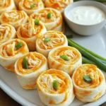 - 2 cups shredded cooked chicken - ½ cup cream cheese - ½ cup buffalo sauce - ½ cup shredded cheddar cheese - ¼ cup finely chopped green onions Buffalo Chicken Pinwheels are all about great flavors. The key is using tender, shredded cooked chicken. You can make this easily by boiling or roasting chicken breasts. Cream cheese adds a rich, smooth texture. It binds all the ingredients and makes them creamy. Buffalo sauce brings the heat and tang. Adjust the amount based on your spice level. Shredded cheddar cheese adds a nice sharp flavor and extra creaminess. Green onions give a fresh, mild bite. They also add a pop of color to your pinwheels. - 4 large flour tortillas - ¼ cup ranch dressing (for dipping) - Salt and pepper to taste Using large flour tortillas is essential. They hold the filling well and roll easily. You can choose whole wheat tortillas for a healthier option. Ranch dressing is the perfect dip for these pinwheels. It cools down the heat from the buffalo sauce. Don't forget to season with salt and pepper. This brings out all the flavors in your filling. - Alternative proteins - Dairy-free options - Different sauces You can swap out the chicken for turkey or even shredded pork. For a vegetarian version, use chickpeas or black beans. If you're looking for dairy-free options, use vegan cream cheese. You can also try different sauces like BBQ or sriracha. This gives your pinwheels a unique twist. Feel free to get creative with your ingredients! For the full recipe, check the details above. - Combining the ingredients In a mixing bowl, combine 2 cups of shredded cooked chicken, ½ cup of softened cream cheese, ½ cup of buffalo sauce, ½ cup of shredded cheddar cheese, and ¼ cup of finely chopped green onions. Stir this mixture until everything blends well. Add salt and pepper to taste. - Spreading the mixture on tortillas Take a large flour tortilla and lay it flat on a clean surface. Spread a quarter of the buffalo chicken mixture on the tortilla. Leave a small border around the edges to prevent spills. - Rolling the tortillas Carefully roll the tortilla tightly from one end to the other. Make sure the filling stays inside as you roll. Repeat this with the other tortillas and filling until you finish. - Slicing the pinwheels Once all the tortillas are rolled, lay them seam-side down on a cutting board. Use a sharp knife to slice each rolled tortilla into pinwheels that are about 1 inch thick. - Arranging on a platter Place the sliced pinwheels on a serving platter. They look best when arranged in a circle or in rows. Serve them with ranch dressing for dipping. This recipe is quick and easy. You combine ingredients, spread them on tortillas, roll them, slice, and serve. Prep time is only 15 minutes, and the total time is 30 minutes. Perfect for parties or a fun snack! Check the Full Recipe for all details. To get the best pinwheels, focus on the texture. Use soft cream cheese; it helps to blend well with the chicken. Mixing until smooth is key. This keeps the filling creamy and easy to spread. Make sure to roll the tortillas tightly. A loose roll may cause the filling to spill out. Start from one end and roll carefully to keep everything inside. Want to spice things up? Add a dash of cayenne pepper or garlic powder to the mix. This boosts the flavor without overwhelming the dish. You can also try different hot sauces if you want more heat. Using fresh ingredients makes a big difference. Fresh green onions add crunch and a bright taste. Choose high-quality chicken for the best flavor. Fresh ingredients equal tasty pinwheels! Pair your pinwheels with crunchy veggies like carrots or celery sticks. They add a nice contrast and are healthy too. You can also serve them with chips for a fun crunch. For presentation, arrange the pinwheels in a circle on a large platter. Add a small bowl of ranch dressing in the center for easy dipping. This makes your dish look inviting and fun. For the complete recipe, check the Full Recipe. {{image_2}} You can change the flavor of your Buffalo Chicken Pinwheels easily. For spicy versions, add more buffalo sauce. This gives it a real kick. If you want a milder taste, use less sauce or choose a mild sauce. You can also mix in some BBQ sauce for a sweet twist. You do not have to stick to just one type of cheese. Cheddar is great, but you can use mozzarella or pepper jack for a fun change. Adding veggies can also enhance your pinwheels. Consider mixing in bell peppers, spinach, or even shredded carrots. They add color and crunch. For game day, you can make these pinwheels a crowd-pleaser. Try adding bacon bits or jalapeños for extra flavor. If you want a healthy alternative, use whole wheat tortillas and add more veggies. You can also serve them with guacamole or hummus instead of ranch dressing. To keep your Buffalo Chicken Pinwheels fresh, refrigerate them right away. Place the pinwheels in an airtight container. This will help prevent them from drying out. They will last for up to three days in the fridge. If you want to enjoy them later, make sure to check for any signs of spoilage. You can freeze these pinwheels, too. I suggest freezing them before slicing. Wrap each rolled tortilla tightly in plastic wrap. Then place them in a freezer bag. They will keep well for about two months. When you're ready to eat them, take them out and thaw them in the fridge overnight. For a quicker thaw, leave them at room temperature for about an hour. You can reheat your pinwheels in two ways: the microwave or the oven. For the microwave, place a few pinwheels on a plate and microwave for about 30 seconds. If you prefer the oven, preheat it to 350°F. Place the pinwheels on a baking sheet and heat for about 10 minutes. This will help maintain their texture. Enjoy your tasty treat! You can easily prepare Buffalo Chicken Pinwheels in advance. First, make the filling as usual. After mixing the ingredients, spread it on the tortillas. Instead of cutting them, wrap the rolled tortillas tightly in plastic wrap. Store them in the fridge for up to 24 hours. When you are ready to serve, slice them into pinwheels. This method keeps them fresh and tasty. If buffalo sauce is too spicy, consider using barbecue sauce. It gives a sweet and smoky flavor. You could also try ranch dressing or a mild hot sauce. For a unique twist, use teriyaki sauce for a sweet glaze. Each sauce changes the taste, so pick what you enjoy most. Yes, you can make Buffalo Chicken Pinwheels vegetarian. Swap the chicken for shredded carrots or cooked quinoa. For cream cheese, use a dairy-free version if needed. This keeps the creamy texture while being plant-based. You can still enjoy all the great flavors in a vegetarian way. Buffalo chicken pinwheels are fun, tasty, and easy to make. We covered the best ingredients, like chicken, cheese, and tortillas. You learned how to prepare, cut, and serve these delicious treats. I shared tips for perfecting the flavors and ensuring a great texture. Remember, feel free to switch up the ingredients to fit your taste. These pinwheels are perfect for any gathering. Whether for game day or just a snack, enjoy making them your own!