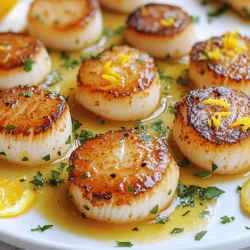 To make perfect pan-seared scallops, you need just a few key items: - 1 pound sea scallops, patted dry - 2 tablespoons olive oil - Salt and black pepper to taste - 2 tablespoons unsalted butter - Zest of 1 lemon - Zest of 1 orange - 2 tablespoons freshly squeezed lemon juice - 2 tablespoons freshly squeezed orange juice - Fresh parsley, chopped (for garnish) These ingredients create a bright and fresh flavor, perfect for scallops. For extra flair, consider these options: - Microgreens for a fresh touch - Lemon wedges for added zing - Toasted bread to soak up the sauce - Risotto or quinoa as a hearty base These garnishes enhance the dish and make it more appealing. Adding more flavor can be fun. Here are some ideas: - A pinch of red pepper flakes for heat - Garlic, minced for depth of flavor - Fresh herbs like thyme or dill for earthiness - A splash of white wine for richness With these seasonings, you can personalize your scallops. For the full recipe, check out the Golden Seared Scallops with Citrus Butter. Start with fresh sea scallops. Pat them dry with paper towels. This step is key for a great sear. After drying, season both sides with salt and black pepper. Make sure to coat them well. You want every bite to have flavor. This simple prep sets the stage for a delicious dish. Use a large skillet for this. Heat olive oil over medium-high heat. Wait until the oil shimmers but does not smoke. Carefully add the scallops in a single layer. Avoid crowding the pan; this helps them cook evenly. Sear the scallops for about 2-3 minutes without moving them. You will see a beautiful golden crust form. Then, flip them gently with tongs. Cook the other side for another 2-3 minutes. They should be opaque in the center when done. Once the scallops are cooked, reduce the heat to medium. Add unsalted butter to the pan. Let it melt and swirl it around. Then add the lemon and orange zest. Pour in both lemon and orange juices. Stir to mix the flavors well. Let it simmer for about a minute. The sauce adds brightness and a rich taste to the scallops. Return the scallops to the pan, coating them in the citrus butter. Let them sit in the sauce for an extra minute. This enhances their flavor. For a complete cooking experience, check out the Full Recipe. When picking scallops, look for ones that smell like the ocean. They should not have a strong fishy scent. Fresh scallops are moist and plump, with a slight sheen. Avoid any that feel slimy or dry. If you can, buy them from a trusted fishmonger. Ask questions about their source and freshness. A good pan is key for searing scallops. I recommend using a heavy skillet. Cast iron or stainless steel pans work best. They hold heat well and create a great crust. Avoid non-stick pans, as they don't get hot enough. Make sure your pan is clean and dry before adding oil. A few simple mistakes can ruin your scallops. First, don't overcrowd the pan. This causes steaming instead of searing. Second, avoid moving the scallops too soon. Let them form a crust before flipping. Finally, cook them just until opaque. Overcooked scallops become rubbery and tough. Remember these tips when following the Full Recipe for perfect results! {{image_2}} For this tasty twist, you start with the same scallops. Sear them as before. In a pan, add 1 cup of heavy cream, 2 minced garlic cloves, and salt. Cook this mix until it thickens. Pour the garlic cream over your scallops. This adds a rich flavor that pairs perfectly with the scallops. If you like heat, this version is for you. After searing the scallops, melt 2 tablespoons of butter in the pan. Add 1 teaspoon of red chili flakes and mix well. Pour this spicy butter over the scallops. It gives a nice kick and a warm finish that is hard to resist. For a fresh and herbal taste, try this option. After cooking the scallops, remove them from the pan. In the same pan, add 1/2 cup of basil pesto. Stir it until it warms up. Then, return the scallops to the pan and coat them in the pesto. This adds a bright and vibrant flavor that enhances the dish. For the full recipe, check out the Golden Seared Scallops with Citrus Butter. After cooking, let the scallops cool down. Place them in an airtight container. Make sure to store them in the fridge. They will stay fresh for up to two days. If they smell off or change color, it's best to toss them. To reheat scallops, use a skillet on medium heat. Add a little olive oil for moisture. Place the scallops in the pan for about one minute on each side. This helps bring back their crispy texture. Avoid using the microwave as it can make them rubbery. To freeze scallops, first, pat them dry. Place them in a single layer on a baking sheet. Freeze until solid, then transfer them to a freezer bag. Remove as much air as possible. Scallops can last up to three months in the freezer. When ready to use, thaw them overnight in the fridge. This storage info helps you keep your scallops fresh and tasty. For a great dish, check the Full Recipe for pan-seared scallops! The best way to cook pan-seared scallops is by using high heat. Start with a hot, dry pan. This helps create a golden crust. Use olive oil to avoid sticking. Make sure to pat the scallops dry before cooking. Season them well with salt and pepper. Sear them for about 2-3 minutes on each side. Flip them carefully with tongs to keep them intact. Scallops should cook for around 4 to 6 minutes in total. Sear them for 2-3 minutes on one side, then flip and cook for another 2-3 minutes. They are done when they turn opaque and firm to the touch. Overcooking can make them chewy, so keep an eye on the time. You can prepare some parts ahead of time. However, it is best to cook scallops fresh. They taste best when served right after cooking. If you must prepare, cook the citrus butter sauce ahead. Store it in the fridge and warm it before serving. Reheat the sauce gently to keep the flavors intact. For the freshest taste, pan-sear the scallops just before serving. For the full recipe, check out the Golden Seared Scallops with Citrus Butter section. In this article, we explored how to create perfect pan-seared scallops. You learned about the main ingredients and optional garnishes. The step-by-step instructions guide you through preparation and cooking. Tips helped you choose fresh scallops and avoid mistakes. Variations, like garlic cream sauce, add unique flavors. Proper storage ensures you enjoy leftovers. Remember, practice makes perfect with cooking scallops. Enjoy the delightful taste and impress your guests with this impressive dish.