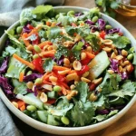 To make a tasty Peanut Crunch Salad, you'll need a variety of fresh and vibrant ingredients. Here’s a complete list: - 2 cups mixed greens (arugula, spinach, and romaine) - 1 cup red cabbage, thinly sliced - 1 cup carrots, shredded - ½ cup cucumber, julienned - ½ cup red bell pepper, sliced - ½ cup edamame, shelled - ¼ cup fresh cilantro, chopped - ¼ cup scallions, chopped - ½ cup roasted peanuts, roughly chopped - 3 tablespoons sesame oil - 2 tablespoons soy sauce - 1 tablespoon honey - 1 tablespoon lime juice - Salt and pepper to taste You can customize your salad with these add-ins: - Additional vegetables - Protein options (chicken, tofu) - Other nut varieties (cashews, almonds) Using these fresh ingredients gives the salad a great crunch and flavor. Fresh greens offer nutrients, while peanuts add protein and texture. Feel free to add your favorite veggies or proteins for a personal touch. You can find the full recipe to guide you through the steps to make this delicious dish. - First, take a large salad bowl. - Combine the mixed greens, red cabbage, shredded carrots, cucumber, red bell pepper, edamame, cilantro, and scallions. Ensure all the fresh ingredients mix well. - Next, grab a small mixing bowl. - Whisk together the sesame oil, soy sauce, honey, lime juice, salt, and pepper. This will create a tasty dressing. - Pour this dressing over the salad mixture. - Toss gently until every ingredient is coated. This step is key for flavor. - Just before serving, sprinkle the roasted peanuts on top. This adds a nice crunch. - For a beautiful presentation, use a large platter. Arrange the salad in a mound. Add a few whole peanuts on top for a striking look. - You can also add a lime wedge on the side for extra color and zest. - Enjoy this vibrant dish right away. The flavors are best when fresh. For the full recipe, check the section above. Choosing the right greens and vegetables is key to a great salad. I like to mix arugula, spinach, and romaine for a crunchy base. Each green adds its own taste and texture. Look for vibrant, crisp leaves when shopping. Avoid any greens that look wilted or brown. For veggies, fresh and colorful choices like red cabbage, carrots, and bell peppers make your salad pop. Washing and drying salad ingredients well keeps them fresh. Rinse greens and vegetables under cold water. Use a salad spinner to dry them quickly. If you don’t have one, pat them with a clean kitchen towel. This step prevents sogginess and helps the dressing stick better. Adding spices or herbs can boost your salad's taste. Fresh cilantro and scallions add a bright flavor. You can also try mint or basil for a unique twist. A pinch of chili flakes gives it a nice kick if you like some heat. Adjusting dressing ingredients for personal taste is easy. If you love sweetness, add more honey. If you prefer tanginess, increase lime juice. Experimenting with these ingredients allows you to create a dressing that suits your taste buds perfectly. You can even try different oils, like olive or avocado, to change the flavor. To get the full experience, check out the Full Recipe for Peanut Crunch Salad! {{image_2}} You can change the dressing to fit your taste. If you want to skip sesame oil, try olive oil or avocado oil. Both add a rich flavor. Instead of soy sauce, use tamari for a gluten-free option. You can also make a creamy dressing using Greek yogurt or tahini. These choices give the salad a unique twist. Do you need gluten-free options? Use gluten-free soy sauce or coconut aminos. Both are great for flavor without gluten. For a vegan version, swap honey with maple syrup. This keeps it sweet and plant-based. You can also add more veggies like bell peppers or snap peas. These changes keep the salad fresh and exciting. For the full recipe, check out the details above! To keep your Peanut Crunch Salad fresh, store it without the dressing. This helps prevent sogginess. Use an airtight container to seal in freshness. Place the salad in the fridge right away. It stays good for 2 to 3 days when stored this way. If you add dressing, the salad is best eaten the same day. Can you freeze Peanut Crunch Salad? I do not recommend freezing this salad. Freezing can change the texture of the greens and vegetables. If you want to freeze it, consider freezing the individual components. You can freeze shredded carrots, edamame, and chopped bell peppers separately. Just keep them in airtight bags. They store well for 2 to 3 months in the freezer. For best results, thaw them in the fridge before adding to your salad. How long does Peanut Crunch Salad last? Peanut Crunch Salad stays fresh in the fridge for about three days. Keep the dressing separate until serving. This helps keep the greens crisp and the salad tasty. Can I meal prep Peanut Crunch Salad? Yes, you can meal prep this salad! Make the salad base and store it in an airtight container. Add the peanuts and dressing just before eating. This makes it easy to enjoy a healthy meal all week. Is Peanut Crunch Salad gluten-free? Yes, Peanut Crunch Salad is gluten-free if you use gluten-free soy sauce. Check the label to make sure it meets your needs. Caloric value per serving Each serving of Peanut Crunch Salad has around 200 calories. This makes it a light yet filling option for lunch or dinner. Health benefits of ingredients used - Mixed greens: Packed with vitamins and minerals, they boost your immune system. - Red cabbage: Rich in antioxidants, it supports heart health. - Carrots: High in beta-carotene, good for your eyes. - Edamame: A great source of protein and fiber. - Peanuts: They provide healthy fats and keep you full longer. This salad is not only tasty but also good for your health. Enjoy the fresh flavors and benefits! You can find the Full Recipe for Peanut Crunch Salad above. Peanut Crunch Salad combines fresh greens, colorful veggies, and crunchy peanuts for a tasty meal. You can mix it up with different dressings and proteins. Use the tips for freshness and flavor to make it your own. Remember to store leftovers properly to keep them crisp. Whether you enjoy it right away or prep for later, this salad brings joy to any table. Enjoying a vibrant, healthy dish is easy and fun!
