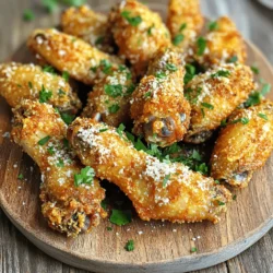 For this recipe, you need 2 pounds of chicken wings. I like to use a mix of drummettes and flats. They cook evenly and are great for dipping. The right seasonings make all the difference. Here’s what you will need: - 2 tablespoons olive oil - 1 teaspoon garlic powder - 1 teaspoon onion powder - 1 teaspoon smoked paprika - 1 teaspoon salt - ½ teaspoon black pepper - ½ teaspoon crushed red pepper flakes (optional for heat) These seasonings give the wings a tasty and bold flavor. You can adjust the heat by adding more or less red pepper flakes. Garnishes make your dish pop. Use these for a fresh touch: - ½ cup grated Parmesan cheese - Fresh parsley, chopped (for garnish) The Parmesan adds a rich, savory layer. The parsley gives a nice color and brightness. You can also serve the wings with ranch or blue cheese for dipping. This adds even more flavor to each bite. For the full recipe, check the details above. Start by washing your chicken wings under cold water. Then, pat them dry with paper towels. This step is key. Removing moisture helps the wings get crispy. Lay them on a clean plate. Make sure they are not touching. This will help them cook evenly. In a large mixing bowl, add your chicken wings. Drizzle in the olive oil. Then, sprinkle the garlic powder, onion powder, smoked paprika, salt, black pepper, and crushed red pepper flakes. Use your hands to mix well. Make sure every wing is coated evenly. The oil and spices will give the wings great flavor. Preheat your air fryer to 400°F (200°C). This should take about five minutes. Once hot, place the wings in a single layer in the basket. If your air fryer is small, do this in batches. Cook the wings for 25 to 30 minutes. Shake the basket halfway through to let them crisp up all around. When done, check the internal temperature. It should reach 165°F (74°C). Carefully take the wings out and toss them with grated Parmesan cheese in a bowl. They will be hot, so use tongs. Finally, serve them on a platter with fresh parsley on top. Enjoy your crispy and flavorful wings! For the full recipe, check out the detailed instructions. To get crispy chicken wings, you need to dry them well. Use paper towels to pat them dry. This step is key. Moisture will make wings soggy. After drying, coat the wings lightly with olive oil. This helps them crisp up in the air fryer. Try to place the wings in a single layer in the basket. Crowding the basket traps steam. This can lead to less crispy wings. If you have many wings, cook them in batches. Shaking the basket halfway through helps the wings cook evenly. For perfect wings, set your air fryer to 400°F (200°C). This temperature works great to achieve a nice crunch. Cook the wings for 25 to 30 minutes. Check for doneness by using a meat thermometer. The inside should reach 165°F (74°C). Don’t forget to preheat your air fryer for about 5 minutes. This allows the wings to start cooking right away. It also helps them get that golden color faster. One mistake is not drying the wings enough. This can ruin crispiness. Another mistake is using too much oil. It can make the wings greasy instead of crispy. Also, avoid overcrowding the basket. Wings need space to cook and crisp up. Make sure to shake the basket halfway through cooking. This helps all sides get crispy. Lastly, don’t skip the cheese! Tossing the wings in grated Parmesan adds flavor and crunch. For detailed instructions, check the Full Recipe. {{image_2}} Buffalo wings are a classic! To make these, add hot sauce to the mix. After cooking, toss your crispy wings in a mix of melted butter and hot sauce. This gives the wings that spicy kick. You can use your favorite hot sauce, like Frank's RedHot or a homemade blend. Serve with celery sticks and blue cheese. For a sweet twist, try honey garlic wings. Mix honey, soy sauce, and minced garlic in a bowl. After cooking your wings, toss them in this mixture for a sticky, sweet glaze. This adds a lovely shine and flavor. Top with sesame seeds and green onions for an extra touch. It’s a great way to balance sweet and savory. To make spicy garlic Parmesan wings, follow the original recipe. After cooking, toss the wings in a mix of garlic, Parmesan, and crushed red pepper. This adds heat and a cheesy flavor. You can adjust the heat by adding more or less crushed red pepper. The crunch from the cheese makes these wings extra special. Enjoy these tasty variations! Each one brings a new flavor to your air fryer chicken wings. For the full recipe, check out the crispy garlic Parmesan air fryer chicken wings. Once you finish your meal, let the wings cool down. Place them in an airtight container. This keeps them fresh for up to three days. For best results, store them in the fridge. If you want to keep them longer, freezing is a great option. To reheat your chicken wings, use the air fryer again. Set it to 350°F (175°C). Air fry for about 5 to 10 minutes. This keeps the wings crispy and tasty. If you don't have an air fryer, you can use the oven. Preheat it to 350°F (175°C). Bake the wings for about 15 minutes. Make sure they are heated all the way through. If you want to freeze the wings, wrap them tightly in foil or freezer bags. This helps prevent freezer burn. Label the bags with the date. Frozen wings can last up to three months. When you’re ready to eat them, thaw them in the fridge overnight. Reheat them in the air fryer as mentioned above for the best taste. For a delicious treat, check the Full Recipe for more tips! You should cook chicken wings in an air fryer for 25 to 30 minutes. This timing gives you crispy wings. Be sure to check them halfway through and shake the basket. This helps them cook evenly. Chicken wings should reach an internal temperature of 165°F (74°C). This temperature ensures they are safe to eat. Use a meat thermometer to check the temperature. It’s the best way to avoid undercooking. Yes, you can use frozen chicken wings. Just add a few extra minutes to the cooking time. Make sure they are not stuck together. It’s best to separate them before cooking. This helps them cook evenly and get crispy. For the best results, follow the full recipe. In this post, we explored how to make tasty air fryer chicken wings. We covered ingredients like chicken, seasonings, and garnishes. Then, we went through each step, from prep to air frying. I shared tips for crispy wings and common mistakes to avoid. We also looked at fun flavor variations and how to store leftovers. With these ideas and steps, you can create delicious wings at home. Try different flavors and enjoy!