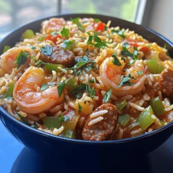 For a rich and tasty Spicy Shrimp & Sausage Jambalaya, gather these key items: - 1 lb shrimp, peeled and deveined - 1/2 lb smoked sausage, sliced - 1 cup long grain rice - 1 medium onion, chopped - 1 green bell pepper, chopped - 2 celery stalks, chopped - 3 cloves garlic, minced - 1 can (14.5 oz) diced tomatoes with green chilies - 4 cups chicken broth - 2 tablespoons Cajun seasoning - 1 teaspoon dried thyme - 1 teaspoon paprika - 1 bay leaf - 2 tablespoons olive oil - Salt and black pepper to taste - Fresh parsley, chopped (for garnish) Each ingredient plays a big role in the flavor. The shrimp adds a sweet, ocean taste. The smoked sausage gives a hearty, smoky profile. Rice absorbs all the flavors, making each bite satisfying. The veggies—onion, bell pepper, and celery—bring freshness and crunch. Garlic adds a kick, while tomatoes and spices add depth. To cook this dish, you’ll need some basic tools: - Large pot or Dutch oven - Spatula - Measuring cups - Chopping board - Chef's knife I recommend using a heavy-bottomed pot. It helps cook evenly without burning. A good spatula is key for stirring and scraping the bottom. Brands like Lodge or Cuisinart offer great options for pots. Want to add your twist? Here are some options: - Hot sauce for extra heat - Bell peppers in different colors for sweetness - Zucchini or okra for more veggies If you're gluten-free, check the broth label. For low-carb options, swap rice with cauliflower rice. These adjustments keep the dish fresh and fun, while still being delicious! Start by prepping your ingredients. Peel and devein the shrimp. This step is key for a great dish. Next, chop the onion, green bell pepper, and celery into small pieces. This helps them cook evenly. Mince the garlic cloves for added flavor. Now, heat 2 tablespoons of olive oil in a large pot or Dutch oven over medium heat. Once the oil is hot, add the sliced sausage. Cook it until it’s browned, about 5 minutes. This adds a smoky flavor to your jambalaya. After that, remove the sausage and set it aside for later. In the same pot, add the chopped onion, bell pepper, celery, and minced garlic. Sauté these veggies for about 5 to 7 minutes. You want them softened and fragrant. After that, stir in 1 cup of long grain rice. Cook it for another 2 minutes. This lightly toasts the rice, enhancing its flavor. Next, add the can of diced tomatoes with green chilies, 4 cups of chicken broth, and the sausage back to the pot. Mix well. Then, sprinkle in 2 tablespoons of Cajun seasoning, 1 teaspoon of dried thyme, 1 teaspoon of paprika, and 1 bay leaf. Bring it all to a boil. Once it boils, reduce the heat to low. Cover the pot and let it simmer for 20 to 25 minutes. The rice should be tender and absorb most of the liquid. After the rice is cooked, gently fold in the shrimp. Cover the pot again and cook for an additional 5 to 7 minutes. The shrimp should turn pink and be cooked through. Remove the bay leaf when done. Adjust the taste with salt and black pepper as needed. For a nice finish, stir in some fresh parsley before serving. To present your dish, serve it in deep bowls. Garnish with extra parsley and a sprinkle of Cajun seasoning for an added kick. Enjoy your flavorful Spicy Shrimp & Sausage Jambalaya! For the full recipe, check the section above. To avoid overcooking shrimp, cook them just until they turn pink. This usually takes about 5-7 minutes. If you let them cook too long, they can get tough. Keep the heat moderate. For the rice, make sure to use long-grain rice. Add it to the pot after sautéing the veggies. Toast it lightly for about 2 minutes. This helps keep the rice from getting mushy. The cooking time for the rice is about 20-25 minutes on low heat. If your jambalaya is watery, you may have added too much broth. To fix this, let it simmer longer without the lid. This will help evaporate excess liquid. If your rice is undercooked, cover the pot and cook for a few more minutes. Add a splash of water if needed. For flavor, taste your dish as you cook. If it needs a boost, add more spices or salt. For garnishing, sprinkle fresh parsley on top just before serving. This adds color and freshness. You can also use extra Cajun seasoning for more flavor. For sides, serve with a simple green salad or crusty bread. A cold drink, like iced tea or a light beer, pairs well with this dish. Enjoy your flavorful feast! {{image_2}} You can switch up the protein in your jambalaya. If you want a leaner option, use chicken instead of sausage. Chicken gives a mild flavor that works well. Tofu is a great choice for a vegetarian meal. It absorbs the spices and makes the dish hearty. Remember, changing the protein affects the taste. Chicken adds a light touch, while tofu gives a soft texture. Adding veggies makes your jambalaya colorful and tasty. You can use seasonal vegetables like zucchini or corn. Bell peppers add sweetness, while carrots bring a nice crunch. Each vegetable adds its unique flavor, changing the dish. For a fresh twist, try adding spinach at the end. It wilts down and adds a nice green touch. Adjusting the spice level is easy! If you prefer less heat, use less Cajun seasoning. You can also add a dollop of sour cream to cool it down. On the other hand, if you like it spicy, add more hot sauce or cayenne pepper. Start with a little and taste as you go. This way, you can find the perfect heat for your taste. After you enjoy your Spicy Shrimp & Sausage Jambalaya, store any leftovers right away. Let the dish cool down to room temperature before putting it in the fridge. Use airtight containers to keep the flavors fresh. This helps to avoid any unwanted smells or drying out. If you want to save jambalaya for later, freezing it is a great choice. First, let the dish cool completely. Then, divide it into serving sizes for easy meals later. Use freezer bags or airtight containers to avoid freezer burn. When you're ready to eat, thaw it in the fridge overnight. Reheat it on the stove over low heat, adding a splash of broth for moisture. This keeps the texture just right. Refrigerated jambalaya lasts about 3 to 4 days. If you freeze it, you can enjoy it for up to 3 months. Always check for signs of spoilage. If you see mold or smell something off, it’s best to throw it out. Keeping an eye on your food ensures you enjoy it at its best. What is the origin of jambalaya and what distinguishes this recipe? Jambalaya comes from Louisiana. It blends French, Spanish, and African flavors. This recipe stands out for its spicy shrimp and smoked sausage. The mix of Cajun seasoning and tomatoes adds great flavor. Can I make jambalaya ahead of time? Yes, you can make jambalaya ahead. It tastes even better the next day. Store it in the fridge for up to three days. Reheat it gently on the stove. What type of pot is best for jambalaya? A large pot is best for jambalaya. It allows enough space for cooking. A heavy-bottomed pot helps cook evenly. Is a Dutch oven necessary for this recipe? A Dutch oven is not necessary, but it is great. It holds heat well and helps with browning. If you don't have one, any large pot will work. Can I use frozen shrimp instead of fresh? Yes, frozen shrimp works well. Just thaw them before using. They may not taste as fresh, but they are still good. What can I substitute for Cajun seasoning if I don’t have it? If you lack Cajun seasoning, use paprika, garlic powder, and cayenne pepper. This mix adds a similar kick. You can also try a store-bought spice blend. In closing, this jambalaya recipe brings vibrant flavors and textures to your table. You learned the main ingredients, essential tools, and how to customize the dish. I shared cooking steps, tips, and even variations for different diets. By following these guidelines, you will create a delicious and satisfying meal. Remember to store any leftovers properly for future enjoyment. Get creative with flavors and make this dish your own! Enjoy your cooking adventure!