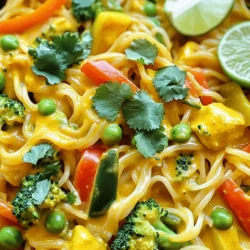 To make quick curry noodles, you need a few key items. Here’s the list: - 200g rice noodles - 1 tablespoon coconut oil - 1 onion, finely chopped - 2 garlic cloves, minced - 1 tablespoon curry powder - 1 teaspoon turmeric - 400ml coconut milk - 1 cup mixed vegetables (bell peppers, broccoli, peas) - 2 tablespoons soy sauce (or tamari for gluten-free) - Fresh cilantro for garnish - Lime wedges for serving - Salt and pepper to taste These ingredients create a rich flavor and creamy texture. Rice noodles cook quickly and soak up the curry well. Coconut oil adds a nice depth. Use fresh veggies for crunch. You can make these noodles even better with fun extras. Try adding: - Chopped green onions - Sliced chili peppers - Crushed peanuts - Sesame seeds These garnishes add color and flavor. They also give a nice crunch and freshness. Add them based on your taste. If you don’t have some ingredients, don’t worry! Here are swaps you can use: - Use vegetable oil instead of coconut oil. - Swap rice noodles for egg noodles or whole wheat. - Almond milk or soy milk can replace coconut milk. - Any vegetables you have on hand will work. These substitutions keep the dish tasty. You can create your own version of quick curry noodles. For the full recipe, check out the cooking instructions! Start by cooking the rice noodles. Follow the package directions carefully. This usually takes about 5-7 minutes. After they are soft, drain and rinse them under cold water. This stops the cooking process. Set them aside while you make the curry base. In a large pan, heat 1 tablespoon of coconut oil. Use medium heat to avoid burning. Add the finely chopped onion and sauté for about 3-4 minutes. You want the onions to turn clear. Next, add 2 minced garlic cloves, 1 tablespoon of curry powder, and 1 teaspoon of turmeric. Stir these in and cook for 1-2 minutes. This will release all the amazing smells. Now pour in 400ml of coconut milk and let it simmer gently. This creates a creamy base for your noodles. After the coconut milk simmers, add in 1 cup of mixed vegetables. I like to use bell peppers, broccoli, and peas. Cook these for about 5-7 minutes. You want them to be tender but still bright. Now, add the cooked rice noodles to the pan. Toss them gently to coat with the curry sauce. Stir in 2 tablespoons of soy sauce. Season with salt and pepper to your liking. Heat everything through for about 1-2 minutes. Serve hot, garnished with fresh cilantro and lime wedges. Enjoy this quick and tasty meal! For the full recipe, check out the details provided. To cook rice noodles just right, follow the package guide. Start by boiling water. Add the noodles and stir them gently. After about 3-5 minutes, check for doneness. They should be soft but still firm. Drain the noodles and rinse them under cold water. This step stops the cooking process and keeps them from sticking. For added flavor, toss them with a bit of oil. To make your Quick Curry Noodles special, focus on the spices. Use fresh garlic and onion for a strong base flavor. Adding ginger can bring warmth and zest. A squeeze of lime juice brightens the dish and balances the richness of coconut milk. You can also try a dash of chili flakes for heat. Serve with fresh cilantro to add a pop of color and freshness. To save time while cooking, prep all ingredients before starting. Chop veggies and measure spices ahead of time. This way, you won’t waste time searching for items. Use a large pan to cook everything at once. Stir things quickly to cook evenly. Cooking on medium heat helps keep everything moving without burning. You can have your meal ready in just 20 minutes with these tricks. For the full recipe, refer to the earlier section. {{image_2}} You can easily make Quick Curry Noodles vegan. Just swap the coconut milk for almond or cashew milk. Use gluten-free rice noodles to keep it gluten-free. Make sure your soy sauce is gluten-free too. This way, everyone can enjoy this dish without worry. Adding protein can make your meal even better. For a vegan option, try cubed tofu. Pan-fry it until golden and add it when you mix the noodles. If you prefer meat, chicken or shrimp works great too. Cook the chicken until it's no longer pink or the shrimp until they turn pink and curl. This will add flavor and make the dish more filling. You can use many types of vegetables in this dish. Try carrots, snap peas, or zucchini. Just cut them into bite-sized pieces. Cook them with the onions and garlic for full flavor. The more colorful your veggies, the prettier your dish will look. This also adds more nutrients, making your meal healthy and tasty. For the full recipe, check the section above! To store leftover curry noodles, first let them cool down. Place them in an airtight container. Make sure the container seals well to keep the noodles fresh. You can store them in the fridge for up to three days. This keeps them safe and tasty for your next meal. When you are ready to eat, take the noodles out. You can reheat them in a pan or microwave. If using a pan, add a splash of water or coconut milk. This helps keep them moist. Heat over low to medium heat until warm. If using a microwave, cover the bowl and heat for one to two minutes. Stir halfway through for even heating. If you want to save the curry noodles for later, freezing is a great option. Place the cooled noodles in freezer-safe bags. Remove as much air as possible before sealing. You can freeze them for up to two months. When you are ready to eat, thaw them in the fridge overnight. Then reheat as described above. This method keeps your meal prep easy and quick! For the complete recipe, check out the Full Recipe section. Quick Curry Noodles can last in the fridge for about 3 days. Store them in an airtight container. Before eating, check for any signs of spoilage. If they smell off or look strange, it’s best to throw them away. To keep them fresh, try to eat them sooner rather than later. Yes, you can use other types of noodles. While rice noodles are great, you might try egg noodles, udon, or even whole wheat pasta. Just remember to adjust the cooking time based on the type you choose. Each noodle brings its own taste and texture, making your dish unique. To spice up your curry noodles, add fresh chili peppers or chili flakes. You can also use a spicier curry powder. If you like heat, try adding a dash of hot sauce at the end. Taste as you go, so you get the flavor just right. Quick Curry Noodles offer a simple and tasty meal. We covered key ingredients, step-by-step instructions, and helpful tips. Variations make it easy to fit your diet, too. Remember to store leftovers well to enjoy later. With just a few swaps and tricks, you can create a dish that suits your taste. Whether you need a quick lunch or dinner, Quick Curry Noodles can save the day. Give it a try and enjoy the flavors!