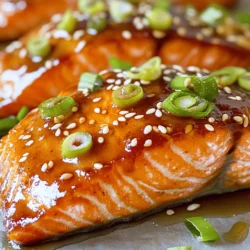 To make honey garlic glazed salmon, you need a few key ingredients. Each one brings its own special flavor. Here is the list of ingredients: - Salmon fillets - Honey - Soy sauce - Garlic - Fresh ginger - Sesame oil - Olive oil - Lime juice - Salt and pepper - Green onions - Sesame seeds Using fresh ingredients makes a big difference. Fresh salmon fillets are the star of the dish. They provide a rich taste and firm texture. Honey adds sweetness, while soy sauce gives depth. Garlic and ginger bring warmth and zest. The sesame oil adds a nutty flavor that pairs well with the salmon. Olive oil helps to cook the fish evenly. Lime juice brightens the dish and cuts through the richness. Salt and pepper enhance all the flavors. For garnish, green onions and sesame seeds add color and crunch. These small touches make your meal look beautiful. You can check the [Full Recipe] for more details. With this list, you are ready to create a tasty and simple meal. Each ingredient works together to make honey garlic glazed salmon a favorite dish. To start, you need to make the marinade. In a small bowl, whisk together the honey, soy sauce, minced garlic, grated ginger, sesame oil, lime juice, salt, and pepper. Mix it well. This sauce is sweet and savory. It adds great flavor to the salmon. You can taste it to see if it needs more salt or honey. Next, take your salmon fillets and place them in a shallow dish or a resealable bag. Pour the marinade over the salmon. Make sure each piece is well-coated. This helps the flavors soak in. Cover the dish or seal the bag. Place it in the fridge for at least 30 minutes. You can marinate for up to 2 hours for a stronger flavor. Now it’s time to cook the salmon. Preheat your oven to 400°F (200°C). Heat olive oil in an oven-safe skillet on medium-high heat. Once hot, take the salmon out of the marinade. Let the excess marinade drip off. Place the salmon in the skillet, skin-side down. Sear the salmon for about 3-4 minutes. The skin should be crispy. Carefully flip the fillets and pour any leftover marinade over them. Transfer the skillet to the oven. Bake for 8-10 minutes. The salmon is ready when it flakes easily with a fork. For a caramelized glaze, broil it for 1-2 minutes. Just watch it closely so it doesn’t burn. After cooking, let it rest for a minute. Garnish with sliced green onions and sesame seeds before serving. Enjoy this delicious meal! For the full recipe, refer to the earlier section. When you pick salmon, look for bright colors. Fresh salmon should have a deep pink or red hue. The flesh must feel firm and moist. Avoid fish that smells too strong or looks dull. If possible, buy from a trusted local market or fishmonger. They often have the best quality. To get a great glaze, start with the right marinade. Mix honey, soy sauce, garlic, and ginger well. Let your salmon soak in this mix for at least 30 minutes. The longer it sits, the more flavor it gets. When cooking, sear the skin side first. This step helps the glaze stick and gives you that crispy texture. Tweak the taste based on your liking. If you want it sweeter, add more honey. For more saltiness, increase the soy sauce. Remember, balance is key. Taste the marinade before you add the salmon. You can always adjust it. These small tweaks can make a big difference in your meal. For the full recipe, check the detailed instructions. {{image_2}} You can use other fish for this dish. Options like trout or tilapia work well. Both fish have mild flavors and absorb the marinade nicely. The cooking time may change. Check for doneness often to avoid overcooking. Adding vegetables can make your meal more colorful and healthy. Try bell peppers, broccoli, or snap peas. Toss them in the marinade too. Bake them alongside your fish for a full meal. You can also stir-fry them separately with a bit of olive oil. You can change this dish to fit the season. In spring, use fresh asparagus or peas. In summer, add zucchini or tomatoes. For fall, try sweet potatoes or Brussels sprouts. In winter, root veggies like carrots or parsnips work great. These swaps keep the dish exciting and fresh. For the full recipe, visit the link above. Store leftover honey garlic glazed salmon in an airtight container. I recommend placing it in the fridge within two hours of cooking. It will stay fresh for 2 to 3 days. To keep the fish moist, add a splash of lime juice before sealing. You can freeze honey garlic glazed salmon for up to 3 months. Wrap each fillet tightly in plastic wrap. Then, place them in a freezer-safe bag. Remove as much air as possible to prevent freezer burn. Label the bag with the date before freezing. To reheat, take the salmon out of the fridge or freezer. If frozen, let it thaw overnight in the fridge. Once thawed, preheat your oven to 350°F (175°C). Place the salmon on a baking sheet and cover it with foil. Heat for about 10-15 minutes, or until warmed through. This method keeps the fish tender and juicy. You can also microwave it on a low setting for quick reheating, but it may dry out. For the full recipe, check out the complete details above. Yes, you can use other fish. Try trout, tilapia, or cod. Each fish has its own flavor. These options work well with honey and garlic. Just adjust cooking times as needed. Thinner fish may cook faster, while thicker ones may take longer. You can marinate the salmon for 30 minutes to 2 hours. Longer marinating gives more flavor. Just don’t marinate too long. The fish may become mushy. Always keep it in the fridge while marinating. Many sides pair nicely with honey garlic glazed salmon. Here are a few great options: - Steamed broccoli - Roasted asparagus - Garlic mashed potatoes - Rice or quinoa - Mixed green salad These sides bring balance to the meal. They add freshness and texture. You can mix and match based on what you like or have on hand. This post shared a simple recipe for honey garlic glazed salmon. We covered the ingredients, marinating steps, and cooking methods. I also provided tips to choose fresh salmon and create the perfect glaze. You learned about tasty variations and how to store leftovers properly. Experiment with this dish to make it your own. Enjoy the flavors, and share it with others!