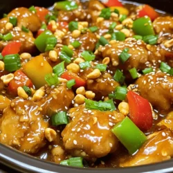 To make this tasty dish, you need some key ingredients. Here’s a list: - 2 pounds boneless, skinless chicken thighs, cut into bite-sized pieces - 1 cup unsalted roasted peanuts - 1 red bell pepper, diced - 1 green bell pepper, diced - 1 small onion, diced - 3 cloves garlic, minced - 1 tablespoon fresh ginger, minced - 1/4 cup soy sauce (low sodium) - 1/4 cup chicken broth - 2 tablespoons rice vinegar - 2 tablespoons brown sugar - 1 tablespoon cornstarch - 1/2 teaspoon crushed red pepper flakes (adjust to taste) - 1 tablespoon sesame oil - Salt and pepper to taste - Chopped green onions and sesame seeds for garnish These main ingredients create a rich and flavorful dish that warms your stomach. You might want to tweak the recipe to fit your taste. Here are some ideas: - Vegetables: Add snow peas or carrots for extra crunch. - Nuts: Use cashews instead of peanuts if you prefer. - Sweetness: Swap brown sugar with honey or maple syrup for a different taste. - Spiciness: If you love heat, add more crushed red pepper or chili paste. These optional ingredients help you customize your meal. Experiment and find your perfect mix. You only need a few tools to make this easy dish: - Crockpot: This is key for slow cooking. - Cutting board and knife: To chop your veggies and chicken. - Mixing bowl: Use this to mix your marinade. - Measuring cups and spoons: For accurate ingredient amounts. Having the right tools makes cooking smoother and more enjoyable. With these items, you're all set to create a delicious Crockpot Kung Pao Chicken. For the step-by-step guide, check out the Full Recipe. Gather all your ingredients first. This makes cooking easy and fun. You need: - 2 pounds boneless, skinless chicken thighs, cut into bite-sized pieces - 1 cup unsalted roasted peanuts - 1 red bell pepper, diced - 1 green bell pepper, diced - 1 small onion, diced - 3 cloves garlic, minced - 1 tablespoon fresh ginger, minced - 1/4 cup soy sauce (low sodium) - 1/4 cup chicken broth - 2 tablespoons rice vinegar - 2 tablespoons brown sugar - 1 tablespoon cornstarch - 1/2 teaspoon crushed red pepper flakes (adjust to taste) - 1 tablespoon sesame oil - Salt and pepper to taste - Chopped green onions and sesame seeds for garnish In a large mixing bowl, add the chicken thighs. Pour in the soy sauce, chicken broth, and rice vinegar. Then, add brown sugar, cornstarch, minced garlic, minced ginger, and crushed red pepper flakes. Mix it well until the chicken is coated in the marinade. Now, transfer the chicken mixture into the crockpot. This is where the magic happens! On top of the chicken, add the diced red and green bell peppers and onions. Drizzle the sesame oil over everything. This will give it a nice flavor. Cover the crockpot with a lid. Set it to cook on low for 6-8 hours or high for 3-4 hours. You want the chicken to be tender and fully cooked. About 30 minutes before you plan to serve, add the roasted peanuts to the crockpot. Stir gently so the peanuts mix in but stay whole. This adds a nice crunch to your meal. Once done, taste the dish. Adjust with salt and pepper if needed. Serve the Kung Pao Chicken hot. Garnish with chopped green onions and a sprinkle of sesame seeds for that final touch. Enjoy your flavorful dinner delight! For the complete recipe, check out the Full Recipe. To boost the flavor of your Crockpot Kung Pao Chicken, use fresh ingredients. Fresh garlic and ginger make a big difference. You can also add more veggies, like carrots or snap peas, for extra crunch. Toasting the peanuts briefly before adding them enhances their nutty taste. If you like more heat, add extra crushed red pepper flakes. Marinate the chicken for a few hours before cooking. This lets the flavors soak in well. If your chicken turns out dry, it could be overcooked. Always check the time and temperature. If the dish is too salty, add a little sugar to balance it. Too much sauce can make your meal watery. You can thicken it with cornstarch mixed in water. If the sauce is bland, a splash more soy sauce or vinegar can help. Taste as you go to find the right flavor. Serve your Kung Pao Chicken over white or brown rice. This helps soak up the sauce. You can also serve it with steamed broccoli or snap peas for color and nutrition. A side of egg rolls or spring rolls pairs nicely too. For a fun twist, try it in lettuce wraps. Garnish with green onions and sesame seeds to make the dish pop. Check out the [Full Recipe] for more tips! {{image_2}} You can easily make this dish vegetarian or vegan. Instead of chicken, use tofu or tempeh. Cut them into bite-sized pieces. Marinate them just like the chicken. The sauce still brings a great flavor. You can add extra veggies, like broccoli or snap peas. This keeps the dish colorful and tasty. Do you want to switch things up? Try using shrimp or pork. Shrimp cooks quickly and adds a nice flavor. Pork can also work well, but make sure it is tender. Just follow the same cooking time as the chicken. The sauce will blend well with any protein you choose. Do you like a kick in your food? You can add more crushed red pepper flakes. Start with one teaspoon for a good heat. If you prefer it mild, reduce the flakes. You can also use sweet chili sauce for a twist. It gives the dish a sweet and spicy taste. Adjust it to match your taste buds! For the full recipe, click [here](#). After enjoying your Crockpot Kung Pao Chicken, let it cool. Place it in an airtight container. Store it in the fridge for up to four days. If you want to keep it longer, freezing is a great option. To reheat, take the chicken out of the fridge. You can use a microwave or a stovetop. If using a microwave, heat it in short bursts. Stir it often to ensure even heating. On the stovetop, warm it over low heat. Add a splash of water or broth to keep it moist. If you freeze leftovers, use a freezer-safe container. Label it with the date so you remember when you made it. To thaw, move it to the fridge overnight. You can also use the microwave for quick thawing. Once thawed, reheat it properly before serving. For the full experience, check out the Full Recipe for more tips. If you need a peanut substitute, try cashews or almonds. Both give a nice crunch. You can also use sunflower seeds for a nut-free option. These will add a similar texture without the peanut flavor. Just keep in mind that the taste will change slightly. Make sure to adjust your cooking time if you use softer nuts. To add more heat, use extra crushed red pepper flakes. Start with one teaspoon and add more if you like it hot. You can also add chopped fresh chili peppers. Another option is to use spicy chili sauce in the sauce mix. Just be sure to taste as you go. Everyone’s spice level is different! Yes, you can use chicken breasts instead of thighs. However, they may cook faster and can dry out if overcooked. I recommend checking them at the 3-hour mark if cooking on high. If you want juicy meat, thighs are best since they stay tender. For the best taste, stick to the recipe for now. You can find the full recipe to guide you through the process. This blog post shared how to make tasty Crockpot Kung Pao Chicken. We covered the main ingredients, optional swaps, and the right tools. You learned step-by-step how to prepare, cook, and serve this dish. I also shared tips for boosting flavor and solving common issues. We explored variations for different diets and gave storage advice. Now, you can enjoy a delicious meal any day of the week. Dive into cooking and have fun!