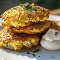 This cheesy zucchini fritters recipe is simple and fun. You will enjoy making these tasty bites. They are crispy on the outside, soft on the inside. Perfect for snacks or sides! - 2 medium zucchinis, grated - 1 teaspoon salt - 1/2 cup all-purpose flour - 1/2 cup grated Parmesan cheese - 1/2 cup shredded mozzarella cheese - 2 large eggs - 2 green onions, finely chopped - 2 cloves garlic, minced - 1/2 teaspoon black pepper - 1/4 teaspoon crushed red pepper flakes (optional) - Olive oil for frying Feel free to add your favorite herbs or spices. Chopped fresh basil or parsley adds a nice touch. You can also try adding diced bell peppers for extra crunch. If you like heat, use more crushed red pepper flakes. These small changes can make a big difference in flavor! To start, we need to prep the zucchini well. First, take two medium zucchinis and grate them. This step helps to create a nice texture for the fritters. Next, place the grated zucchini in a clean kitchen towel or cheesecloth. Twist the towel and squeeze out the excess moisture. This is key for crispy fritters. If you skip this step, your fritters may turn out mushy. After squeezing, sprinkle a teaspoon of salt over the zucchini. Let it sit for about 10 minutes. This process draws out even more moisture. Once the time is up, you can move on to mixing the ingredients. In a large bowl, combine the drained zucchini with the other ingredients. Start by adding in half a cup of all-purpose flour. Then, mix in half a cup of grated Parmesan cheese and half a cup of shredded mozzarella cheese. The cheese adds great flavor and makes the fritters cheesy. Next, crack in two large eggs. This will help bind everything together. Add in two finely chopped green onions and two minced garlic cloves for extra taste. Don’t forget to season the mix with half a teaspoon of black pepper and, if you like some heat, a quarter teaspoon of crushed red pepper flakes. Mix everything well until it is thoroughly combined. Now it’s time to cook! Heat a skillet over medium heat. Drizzle a bit of olive oil to coat the bottom. You want enough oil to fry the fritters but not too much to make them greasy. Scoop a heaping tablespoon of the zucchini mixture into the skillet. Flatten it slightly with the back of the spoon to form a fritter. Be careful not to overcrowd the skillet. This allows each fritter to cook evenly. Let them cook for about 3-4 minutes on each side. You want them to turn golden brown and crispy. Once they are ready, transfer the fritters to a plate lined with paper towels. This will absorb any extra oil. Enjoy your cheesy zucchini fritters hot and fresh! For the complete recipe, check out the Full Recipe. To make sure your fritters are crispy, moisture control is key. After grating the zucchini, place it in a clean kitchen towel. Squeeze out as much water as you can. I usually let the zucchini sit with salt for ten minutes. This draws out even more moisture. The less water in the mix, the crispier your fritters will be. The right oil can make a big difference. I love using olive oil for frying these fritters. It has a nice flavor and helps them crisp up well. You can also try canola or vegetable oil. These oils have a high smoke point and are great for frying. These cheesy zucchini fritters shine when served hot. I often pair them with a dollop of sour cream or Greek yogurt. A sprinkle of fresh herbs, like parsley or dill, adds a nice touch. You can also serve them with a fresh salad on the side. For a little kick, add some hot sauce or a spicy dip. Explore the Full Recipe to get all the details! {{image_2}} You can make cheesy zucchini fritters gluten-free. Just swap out all-purpose flour for a gluten-free mix. Look for blends that include rice flour or almond flour. These work well and keep the fritters light and crispy. Always check the package to be sure it's safe for your diet. If you want to boost the flavor, try adding vegetables. Chopped spinach, shredded carrots, or diced bell peppers are great choices. You can also mix in some herbs, like parsley or basil, for extra taste. These additions make your fritters more colorful and tasty. Changing up the herbs and spices can make a big difference. Try adding fresh dill or thyme for a fresh flavor. A pinch of cumin or coriander can add warmth. If you like heat, add more crushed red pepper flakes. This turns a simple dish into something special. For the complete recipe, check out the Full Recipe section. Store your cheesy zucchini fritters in an airtight container. They stay fresh in the fridge for about three days. Make sure the fritters cool down completely before sealing them. This helps prevent moisture buildup. If you want to enjoy them later, place parchment paper between layers. This keeps them from sticking together. To freeze your fritters, let them cool completely. Lay them out on a baking sheet in a single layer. Freeze until solid, about one hour. Then, transfer the fritters to a freezer-safe bag. Make sure to remove as much air as possible. They can last in the freezer for up to three months. When you’re ready to eat, just thaw them in the fridge overnight. Reheat the fritters in a skillet over medium heat. This helps them regain their crispy texture. You can also use an oven at 375°F (190°C) for about 10-15 minutes. If you prefer the microwave, use it sparingly. It may make them soggy. For best results, serve hot right after reheating. Enjoy them with a dip or fresh herbs for extra flavor! You can serve these fritters with a variety of sides. A fresh salad works great. Try a crisp green salad with lemon dressing. You can also pair them with a dollop of sour cream. This adds creaminess and balances the flavors. For a hearty meal, serve them alongside grilled chicken or fish. They also go well with a tangy dipping sauce. A homemade garlic aioli can be a tasty choice, too. Yes, you can make these fritters ahead of time. Prepare the batter and store it in the fridge for one day. This makes it easy to cook them fresh when you need them. You can even cook the fritters and keep them warm in the oven. Just make sure to eat them within a few hours for the best taste. For longer storage, freeze cooked fritters. They can last up to three months in the freezer. To avoid soggy fritters, start by squeezing out excess moisture from the zucchini. Use a clean kitchen towel for best results. After salting the grated zucchini, let it sit for 10 minutes. This helps pull out more water. When mixing, don’t add too much flour. The right balance of ingredients keeps them crispy. Finally, cook them in hot oil. This helps form a nice crust and keeps the inside fluffy. Cheesy zucchini fritters are fun and easy to make. We covered the ingredients, preparation, tips, and storage. Each section offers ways to customize your fritters to match your taste. By following these steps, you can create crispy and delicious treats every time. Remember, you can add your favorite herbs or serve them in various ways. I hope you feel inspired to try this recipe. Enjoy your cooking adventure!