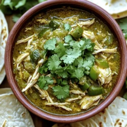 For a truly authentic slow cooker chile verde, you need to gather these key ingredients: - 2 lbs boneless chicken thighs, cut into chunks - 1 lb tomatillos, husked and quartered - 2 poblano peppers, seeds removed and chopped - 1 green bell pepper, chopped - 1 medium onion, chopped - 4 cloves garlic, minced - 1 cup chicken broth - 1 tablespoon ground cumin - 1 tablespoon dried oregano - 1 tablespoon lime juice - Salt and pepper to taste - Fresh cilantro for garnish - Tortillas, for serving These ingredients work together to create a rich and vibrant flavor that makes chile verde special. If you want to elevate your dish, consider adding: - 1 jalapeño pepper for heat - 1 teaspoon smoked paprika for depth - 1 tablespoon apple cider vinegar for tang These additions can enhance the taste and give you a more layered dish. Sometimes you may not have all the ingredients on hand. Here are some substitutes: - Use chicken breast instead of thighs for a leaner option. - Swap tomatillos with green tomatoes if needed. - Replace poblano peppers with green bell peppers for a milder taste. These substitutes will help you stay on track even if your pantry is a bit sparse. Keep these options in mind as you prepare your meal! To start, gather all your ingredients. You will need: - 2 lbs boneless chicken thighs, cut into chunks - 1 lb tomatillos, husked and quartered - 2 poblano peppers, seeds removed and chopped - 1 green bell pepper, chopped - 1 medium onion, chopped - 4 cloves garlic, minced - 1 cup chicken broth - 1 tablespoon ground cumin - 1 tablespoon dried oregano - 1 tablespoon lime juice - Salt and pepper to taste - Fresh cilantro for garnish - Tortillas for serving Next, chop the peppers, onion, and garlic. This makes the cooking process easier. Set these aside in a bowl. Cut your chicken into bite-sized pieces. This helps it cook evenly and shred well later. Now, place the chicken into the slow cooker. Add the tomatillos, peppers, onion, and garlic. Mix them well. Pour in the chicken broth. This adds moisture and flavor. Sprinkle in the ground cumin and dried oregano. These spices give your dish its authentic taste. Add the lime juice, then season with salt and pepper. Stir gently to combine everything. Cover the slow cooker. If you choose low heat, cook for 6 to 8 hours. If on high, cook for 4 to 5 hours. You know it's done when the chicken is tender and shreds easily with a fork. After cooking, use two forks to shred the chicken in the slow cooker. Mix it well with the sauce. Taste your Chile Verde. Adjust the seasoning if needed. Serve it hot in bowls with warm tortillas on the side. Garnish with fresh cilantro for a pop of color. This dish looks as good as it tastes! Enjoy your meal and savor the flavors of your Authentic Slow Cooker Chile Verde. For the full recipe, check the earlier section. To make your Chile Verde truly authentic, focus on fresh ingredients. Use ripe tomatillos for the best taste. The green peppers should be firm and vibrant. When you add spices, use whole cumin seeds if possible. Toast them lightly in a pan before grinding to boost their flavor. I also suggest adding lime juice just before serving. It makes everything brighter and fresher. If your Chile Verde seems bland, it may need more salt or lime juice. Taste it before serving and adjust as needed. If the sauce is too thin, you can thicken it. Mix a little cornstarch with water and stir it in. Let it cook for a few more minutes until thick. If it's too spicy, add a bit of sugar to balance the heat. Serve your Chile Verde hot in bowls. I recommend warm tortillas on the side. You can use corn or flour, depending on your taste. Fresh cilantro on top adds color and flavor. For a fun touch, serve with diced avocado or sour cream. This gives a nice creaminess to the dish. You can find the Full Recipe for more details on cooking and serving. {{image_2}} You can make a tasty vegetarian or vegan chile verde! Swap the chicken for hearty veggies. Use ingredients like zucchini, mushrooms, or eggplant. For protein, add beans such as black beans or pinto beans. You can also include tofu for a protein boost. To keep it flavorful, add extra spices and herbs, like cumin and oregano. This way, you still get that rich, savory taste. If you love spice, mix up the peppers! Try using jalapeños or serrano peppers for more heat. You can keep the poblano for flavor and add these spicy options. The heat level depends on how many peppers you add. Always taste as you go to ensure the spice suits your palate. You can also add a dash of hot sauce before serving to kick it up a notch. While chicken is great, other meats work well too. You can use pork shoulder, which gives a rich flavor. Just cut it into chunks like the chicken. Beef can also be an option; use chuck roast for tender bites. If you prefer a leaner choice, turkey is a fantastic substitute. Each meat brings its own unique taste to the dish, so try them out! For the full recipe, check out the Authentic Slow Cooker Chile Verde. After you enjoy your Authentic Slow Cooker Chile Verde, store any leftovers safely. First, let the dish cool down to room temperature. Place it in an airtight container. This will keep it fresh for up to three days in the fridge. You can also separate the meat and sauce if you like. This helps preserve the flavors better. When it’s time to enjoy your leftovers, reheating is easy. You can use the microwave or a stovetop. If using the microwave, heat in short bursts. Stir in between to ensure even warming. For the stovetop, add a bit of water or broth to keep it moist. Heat over medium-low until hot. This keeps the flavors vibrant and makes it enjoyable again. Freezing is a great option for longer storage. To freeze, let the dish cool completely. Pour it into freezer-safe bags or containers. Squeeze out extra air before sealing. You can freeze it for up to three months. To reheat, thaw overnight in the fridge. Then, warm it up on the stovetop or microwave. Enjoy your Chile Verde anytime! For the full recipe, check out the Authentic Slow Cooker Chile Verde. The best cut of meat for Chile Verde is boneless chicken thighs. They stay juicy and tender during cooking. You can also use pork shoulder for a richer flavor. Both cuts absorb the flavors well and make the dish hearty. Yes, you can cook Chile Verde on the stovetop. Use a large pot to sauté the veggies first. Then, add the meat and broth. Simmer for about 1.5 to 2 hours until the meat is tender. Stir occasionally to prevent sticking. To add spice, use hotter peppers. You can swap in jalapeños or serranos for poblano peppers. You can also add a pinch of cayenne pepper or red pepper flakes. Adjust based on your heat preference. Chile Verde pairs well with warm tortillas or rice. You can also serve it with beans. For a fresh touch, add lime wedges and cilantro on the side. This adds flavor and color to your meal. Yes, Chile Verde tastes even better the next day. Make it a day ahead, cool, and store in the fridge. Reheat on the stove or in the slow cooker before serving. The flavors will deepen and blend beautifully. The chicken is done when it shreds easily with a fork. If it feels tough, it needs more cooking time. Once it reaches this point, you can mix it into the sauce for a perfect blend of flavors. Yes, you can freeze Chile Verde for later use. Let it cool completely before transferring to an airtight container. It can last up to three months in the freezer. Thaw in the fridge before reheating. If you can’t find tomatillos, you can use canned green tomatoes. They won’t taste the same but can work in a pinch. You can also try using fresh green tomatoes, but they may alter the flavor slightly. Absolutely! You can make a vegetarian Chile Verde by using mushrooms or jackfruit. Replace the chicken with these ingredients and use vegetable broth. This keeps the dish hearty and full of flavor. To enhance flavor, toast the spices before adding them to the dish. This brings out their natural oils and boosts taste. You can also add a splash of vinegar or a touch of sugar to balance the flavors. In this article, we've explored the key ingredients and cooking steps for a delicious Chile Verde. You learned about essential and optional ingredients, plus some great substitutes. We detailed the cooking process and offered tips for authentic flavor. Variations for different diets and spice levels ensure everyone can enjoy this dish. Finally, we shared storage tips and answered common questions. By following these steps, you'll create a tasty meal that satisfies all. Enjoy your cooking and the delightful flavors of Chile Verde!