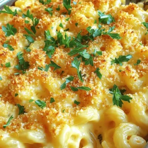 - 8 ounces elbow macaroni - 2 tablespoons unsalted butter - 2 tablespoons all-purpose flour - 2 cups whole milk - 1 cup shredded sharp cheddar cheese - 1 cup shredded Gruyère cheese - 1/2 cup grated Parmesan cheese - 2 tablespoons truffle oil (or to taste) - Salt and pepper to taste - 1/2 cup panko breadcrumbs - 2 tablespoons chopped fresh parsley (for garnish) For this baked mac and cheese, I use simple, quality ingredients. First, I choose elbow macaroni. It holds the cheese sauce well. The butter and flour create a smooth base for my cheese sauce. Whole milk makes it rich and creamy. I love using a mix of cheeses. Sharp cheddar adds sharp flavor. Gruyère gives a nutty taste. Parmesan adds depth and saltiness. Truffle oil brings a unique touch that elevates the dish. I season with salt and pepper to balance the flavors. For the topping, I sprinkle panko breadcrumbs mixed with Parmesan. This gives a crunchy texture. Fresh parsley adds a pop of color and freshness. You can find the full recipe for this creamy delight above. - Preheat the oven to 350°F (175°C). - In a large pot, bring salted water to a boil. Add 8 ounces of elbow macaroni and cook for 6-8 minutes until al dente. Drain and set aside. - In the same pot, melt 2 tablespoons of unsalted butter over medium heat. - Add 2 tablespoons of all-purpose flour and whisk continuously for 1-2 minutes to form a roux. - Gradually whisk in 2 cups of whole milk until smooth. Cook while stirring until the mixture thickens, about 5-7 minutes. - Lower the heat and mix in 1 cup of shredded sharp cheddar cheese, 1 cup of shredded Gruyère cheese, and 1/2 cup of grated Parmesan cheese until fully melted and creamy. - Stir in 2 tablespoons of truffle oil, then season with salt and pepper to taste. - Add the cooked macaroni to the cheese sauce and stir until the pasta is well coated. - Pour the macaroni and cheese into a greased 9x13 inch baking dish. - In a small bowl, combine 1/2 cup of panko breadcrumbs with the remaining Parmesan cheese. Sprinkle this mixture evenly over the macaroni and cheese. - Bake in the preheated oven for 25-30 minutes, or until the top is golden brown and crispy. For the complete recipe, check out the Full Recipe section. To get that creamy texture, I recommend using whole milk. Whole milk adds richness. A mix of cheeses also helps. Sharp cheddar brings flavor, while Gruyère adds smoothness. Always remember to not overcook the pasta before baking. Cook it just until al dente. This keeps it from getting mushy in the oven. For a crunchy topping, I suggest using panko breadcrumbs. Panko gives a light, crispy finish that regular breadcrumbs can’t match. To take it up a notch, broil briefly after baking. This will add extra crispiness to the top. Just watch it closely to avoid burning. Baked mac and cheese pairs well with a side salad or garlic bread. A fresh side balances the richness of the dish. You can also offer fun toppings like crispy bacon or fresh herbs. This adds flavor and makes your meal feel special. For a complete meal, serve it with a simple green salad. Don't forget to try the [Full Recipe] for detailed steps and proportions! {{image_2}} You can mix up your cheese choices. Try adding mozzarella for creaminess. Fontina also melts well and adds a nice flavor. You can even use flavored cheeses like smoked cheddar or pepper jack. These choices boost the taste and make your dish unique. Adding cooked vegetables can enhance your baked mac and cheese. Spinach and broccoli work great. They add color and nutrients. You can also mix in proteins like cooked chicken or crispy bacon. This makes your meal heartier and keeps everyone happy. If you need gluten-free options, use gluten-free pasta. Many great brands offer tasty choices. For a vegan version, swap regular cheese for vegan substitutes. There are many types available now, so you can still enjoy creamy comfort food. Check out the Full Recipe to see how to create this creamy delight! After enjoying your baked mac and cheese, let it cool completely before refrigerating. This step helps keep it fresh and safe. Once cooled, transfer it to an airtight container. This keeps the flavors in and prevents any fridge smells from getting in. You can freeze baked mac and cheese for later. If you freeze it before baking, cover it well with foil. If you freeze it after baking, let it cool fully first. To reheat, thaw it overnight in the fridge. Then, bake it in the oven at 350°F (175°C) until hot. This way, you keep that creamy texture we all love. In the fridge, baked mac and cheese lasts about 3 to 5 days. For the best taste, enjoy it within this time. When reheating, make sure it’s heated all the way through. This keeps it safe and tasty. Store it properly, and you can enjoy delicious leftovers for days! Yes, you can prepare baked mac and cheese ahead of time. This dish is great for meal prep! Start by cooking the pasta and making the cheese sauce. After mixing them, pour everything into a baking dish. Cover it tightly with foil and place it in the fridge. You can keep it there for up to two days. When you're ready to bake, simply remove the foil and bake it straight from the fridge. This saves time and effort when you want to enjoy creamy comfort food. Adding spice is easy! You can mix in diced jalapeños or red pepper flakes. For a smoky flavor, try adding some smoked paprika. Another great option is to use pepper jack cheese instead of regular cheese. This will give your dish a nice kick. Adjust the spice level to your taste, and enjoy the heat! To reheat baked mac and cheese, use the oven for best results. Preheat your oven to 350°F (175°C). Place the mac and cheese in an oven-safe dish. Add a splash of milk to keep it creamy. Cover the dish with foil to prevent it from drying out. Heat for about 20 minutes or until warm throughout. If you want it crispy again, remove the foil for the last few minutes. Enjoy your creamy delight from the fridge! This post covered the key ingredients and steps for baked mac and cheese. You learned how to create a creamy sauce, combine flavors, and bake to perfection. Remember to try different cheeses or add fun mix-ins to make it your own. Also, proper storage and reheating keep it tasting fresh. Enjoy crafting this comfort food and impress your friends and family with each bite. Happy cooking!