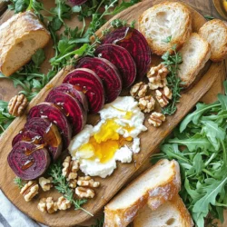To make the Roasted Beet and Goat Cheese Butter Board, you will need: - 2 medium beets, scrubbed and trimmed - 4 tablespoons olive oil, divided - Salt and pepper to taste - 1 cup creamy goat cheese, softened - 1/2 cup unsalted butter, softened - 1 tablespoon honey - 1 teaspoon fresh thyme leaves, plus more for garnish - 1/2 cup toasted walnuts, roughly chopped - Fresh arugula, for serving - Artisan bread or crackers for dipping If you need alternatives, here are some easy swaps: - Replace goat cheese with cream cheese or feta for a different taste. - Use coconut oil in place of unsalted butter for a dairy-free option. - For sweetness, maple syrup can work instead of honey. - If you don't have walnuts, try pecans or almonds for crunch. - Fresh herbs like rosemary or parsley can replace thyme for a new flavor. To make this tasty board, gather the following tools: - A roasting pan or baking sheet - Aluminum foil for wrapping the beets - Mixing bowl for the goat cheese butter - Spoon for spreading and creating texture - A serving platter or wooden board to arrange everything This list ensures you have all you need to create this delightful dish. If you're ready to dive into the full recipe, check out the [Full Recipe]. Enjoy the colorful and tasty flavors that come together beautifully! Start by gathering your ingredients. You will need beets, goat cheese, butter, honey, thyme, walnuts, arugula, and bread or crackers. Make sure everything is fresh and ready to go. Preheat your oven to 400°F (200°C). This step is crucial for roasting the beets perfectly. Wrap each beet in aluminum foil. Drizzle one tablespoon of olive oil on each beet. Season them with salt and pepper. Seal the foil tightly to keep the steam in. Place the wrapped beets on a baking sheet. Roast them for about 45-60 minutes. Check them with a fork; they should be fork-tender. When done, let them cool a bit. Unwrap the foil, peel the skins, and slice the beets thinly. The colors will be vibrant and beautiful. In a mixing bowl, combine the softened goat cheese and butter. Add honey and thyme leaves to the bowl. Mix everything well until it’s nice and creamy. This will be your goat cheese butter. Spread this mixture on your serving platter or board. Use the back of a spoon to create some indents for a nice texture. Now, arrange your sliced beets on top of the goat cheese butter. Sprinkle the toasted walnuts over the beets. If you like a touch of sweetness, drizzle a little extra honey on top. Garnish with more thyme leaves. Serve it with fresh arugula and your choice of artisan bread or crackers for dipping. Enjoy your Roasted Beet and Goat Cheese Butter Board Delight! For the full recipe, check out the details above. Store any leftovers in an airtight container. Keep it in the fridge. The beet and goat cheese butter can last up to three days. Ensure to separate the bread or crackers to keep them crisp. If you want to enjoy it later, you can freeze the butter spread. Just thaw it in the fridge overnight before using. When choosing beets, look for smooth skin and firm texture. Avoid beets with soft spots or blemishes. Smaller beets tend to be sweeter and more tender. To prepare, wash them well under cold water. Trim off the tops and roots. You can roast them whole or cut them into wedges. Roasting brings out their natural sweetness and enhances their flavor. For a stunning display, use a wooden board as your base. Spread the goat cheese butter in a thick layer. Arrange the beet slices on top in a circular pattern. Sprinkle chopped walnuts for a nice crunch. Add fresh thyme leaves for color. Serve with artisan bread or crunchy crackers around the board. This makes it easy for guests to dip and enjoy. If you want, add a small dish of honey for an extra touch. For more ideas, check the Full Recipe. {{image_2}} You can swap goat cheese for cream cheese or feta. Cream cheese makes the dish smooth and rich. Feta adds a tangy kick that pairs well with beets. Both options work great and change the flavor. In spring, try adding fresh herbs like dill or chives. In summer, add fresh berries for a pop of color and flavor. In fall, roasted squash can add warmth to the board. Using seasonal ingredients keeps it fresh and fun. Consider adding sliced radishes for crunch and color. You can also sprinkle pomegranate seeds for a sweet burst. Toasted seeds or nuts add texture. For a spicy touch, drizzle with chili oil. These toppings make the board even more exciting. Explore the full recipe to discover more ways to customize your roasted beet and goat cheese butter board. This butter board shines with great pairings. I love serving it with crusty artisan bread. Crackers make a nice crunchy contrast too. Fresh arugula adds a peppery bite. You might also try it with sliced apples or pears. Their sweetness balances the tangy goat cheese. For drinks, a light white wine works perfectly. A crisp Sauvignon Blanc or a fruity Riesling complements the flavors. If you prefer non-alcoholic options, try sparkling water with a slice of lemon. This will refresh your palate while you enjoy the board. Leftovers are a treat! Spread the goat cheese butter on toasted bagels for breakfast. Mix leftover beets into a salad for lunch. You can also blend them into a dip for veggies. Don’t forget to use it as a spread for sandwiches. It adds a gourmet touch to any meal. For the full recipe, check out Roasted Beet and Goat Cheese Butter Board. Roasted beets can last about 5 to 7 days in the fridge. Keep them in an airtight container. This keeps them fresh and tasty. If you have leftovers, enjoy them in salads or sandwiches. Yes, you can mix it up with other cheeses! Cream cheese or ricotta works well too. Each cheese brings its own flavor. Goat cheese gives a tangy taste, while cream cheese is milder. Try different combos to find your favorite. You can add many tasty things to your butter board. Try fresh herbs, sliced radishes, or roasted garlic. Nuts like almonds or pistachios add a nice crunch. You can even use fruits like figs or berries for a sweet touch. Get creative and make it your own! For the full recipe, check the earlier section. Roasting beets and making goat cheese butter is simple and fun. We covered the ingredients and their substitutes, plus equipment needed. The step-by-step guide ensured anyone can follow along. I shared tips for storage, selection, and presentation. You now know variations to try and great pairings for serving. Enjoy your tasty butter board and feel free to make it your own!