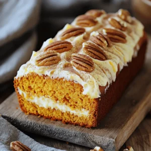 - 1 ¾ cups all-purpose flour - 1 teaspoon baking soda - ½ teaspoon baking powder - 1 teaspoon ground cinnamon - ½ teaspoon ground nutmeg - ½ teaspoon ground ginger - ½ teaspoon salt - 1 cup granulated sugar - ½ cup brown sugar - ½ cup vegetable oil - 3 large eggs - 1 cup pumpkin puree - 1 teaspoon vanilla extract - 1 cup chopped walnuts or pecans (optional) - Ingredients for Cream Cheese Frosting: - 8 oz cream cheese, softened - ½ cup unsalted butter, softened - 2 cups powdered sugar - 1 teaspoon vanilla extract - A pinch of salt To make pumpkin bread with cream cheese frosting, you need fresh, tasty ingredients. The dry ingredients create the base of the bread. Flour gives it structure. Baking soda and baking powder help it rise. Spices like cinnamon, nutmeg, and ginger add warmth and flavor. The salt balances the sweetness. For the wet ingredients, the sugars add sweetness and moisture. Vegetable oil keeps the bread soft. Pumpkin puree makes it rich and moist. Eggs bind everything together and provide lift. Vanilla extract enhances the overall taste. If you want a crunch, add walnuts or pecans. They also give a nice texture. The cream cheese frosting takes it to the next level. It is creamy and sweet. Softened cream cheese and butter blend well. Powdered sugar adds sweetness. A pinch of salt rounds out the flavors. For the full recipe, check the link above. This joy-filled bread is perfect for fall and any gathering. First, you need to preheat your oven to 350°F (175°C). This makes sure your bread cooks evenly. Next, grease a 9x5 inch loaf pan with butter or oil to prevent sticking. In a medium bowl, whisk together the dry ingredients: 1 ¾ cups all-purpose flour, 1 teaspoon baking soda, ½ teaspoon baking powder, 1 teaspoon ground cinnamon, ½ teaspoon ground nutmeg, ½ teaspoon ground ginger, and ½ teaspoon salt. This step blends the flavors well. Now, move to a large bowl. Mix together the granulated sugar, brown sugar, and ½ cup vegetable oil until smooth. This mixture will help the bread rise and stay moist. Add in 3 large eggs, one at a time, beating well after each. Finally, mix in 1 cup pumpkin puree and 1 teaspoon vanilla extract. Keep mixing until everything is smooth. Now, it’s time to combine the wet and dry mixtures. Gradually add the dry mixture to the wet mixture. Stir gently just until no flour streaks remain. Be careful not to over-mix, or your bread may turn out tough. If you want, fold in 1 cup chopped walnuts or pecans for some crunch. Pour the batter into your prepared loaf pan. Smooth the top with a spatula for an even bake. Place the pan in the oven and bake for 60-70 minutes. You’ll know it’s done when a toothpick inserted into the center comes out clean. While the bread bakes, it will fill your kitchen with a wonderful smell. Once finished, let the bread cool in the pan for about 10 minutes. Then, transfer it to a wire rack to cool completely before adding the frosting. While the bread is cooling, let’s whip up the cream cheese frosting. In a bowl, beat together 8 oz of softened cream cheese and ½ cup unsalted butter until smooth. This will create a creamy base for your frosting. Gradually add in 2 cups of powdered sugar, 1 teaspoon vanilla extract, and a pinch of salt. Mix until it’s fluffy and well combined. Once your pumpkin bread has cooled completely, you can spread a generous layer of cream cheese frosting on top. This will add a delightful sweetness to the spicy bread. You can find the full recipe for Pumpkin Spice Delight Bread and enjoy this treat any time! To make your pumpkin bread great, avoid over-mixing the batter. When you mix too much, the bread can get tough. Stir just until you no longer see flour streaks. This keeps your bread soft and moist. Next, check for doneness with a toothpick. Insert it into the center of the bread. If it comes out clean, your bread is ready. If it has wet batter on it, give it more time in the oven. Always let the bread cool completely before adding frosting. This prevents the frosting from melting and sliding off. It also helps the flavors settle. To apply frosting evenly, use a spatula. Start from the center and spread outwards. This gives a nice, smooth finish. You can also add decorative touches for a pretty look. Try adding a sprinkle of cinnamon or some chopped nuts on top. If your bread turns out too dry or dense, you might have mixed it too long or baked it too much. Always check the baking time and adjust as needed to ensure a light texture. If your frosting is too thin or runny, add more powdered sugar a little at a time. Mix until you reach a spreadable consistency. It should hold its shape well when spread on the bread. {{image_2}} You can easily change the flavor of your pumpkin bread. Here are some great add-ins: - Chocolate chips: Add about 1 cup for a sweet twist. The chocolate melts and pairs well with pumpkin. - Dried cranberries or raisins: These add a nice chew and burst of flavor. Use about 1 cup for a fruity touch. If you want to switch up the frosting, try these options: - Maple frosting: Replace the cream cheese with maple syrup for a rich flavor. - Whipped cream topping: Light and airy, this makes a beautiful finish. Just whip heavy cream with a bit of sugar and vanilla. You can enjoy this bread even with dietary needs. Here are some ways: - Substituting flour: Use a gluten-free blend instead of all-purpose flour. This keeps the texture nice. - Egg replacements for vegan diets: Use one of these: 1/4 cup applesauce or 1 mashed banana for each egg. This keeps it moist and fluffy. For the complete recipe, check out the Full Recipe for all the details! To keep your pumpkin bread fresh, you have two great options. - Refrigeration: Wrap the bread tightly in plastic wrap. Place it in an airtight container. This keeps moisture in and prevents it from drying out. - Room Temperature: If you plan to eat it within a few days, store it at room temperature. Just keep it in a cool, dry place. Want to save some for later? Freezing is a smart choice. - Freezing the Bread: Let the bread cool completely. Wrap it in plastic wrap, then in foil. This prevents freezer burn. You can keep it frozen for up to three months. - Freezing the Frosting: You can freeze the cream cheese frosting too! Place it in an airtight container. Thaw it in the fridge when you're ready to use it. When you want to enjoy your frozen bread, here’s what to do: - Remove the bread from the freezer. Let it thaw overnight in the fridge. - If you need it fast, you can leave it out at room temperature for a few hours. You may wonder how long your homemade pumpkin bread lasts. - When stored properly, it can last about one week at room temperature. In the fridge, it can last up to two weeks. - Look for signs of spoilage. If you see mold or it smells off, it’s best to throw it away. Make sure to check the full recipe for all the details on making this delicious treat! Yes, you can use fresh pumpkin. Start by cooking the pumpkin. Cut it open, remove the seeds, and roast it until soft. Then, mash it until smooth. This will give your bread a fresh taste, but canned pumpkin is easier to use. You can replace eggs with several items. Use 1/4 cup of applesauce for each egg. Alternatively, use a mashed banana or a mix of flaxseed and water. One tablespoon of flaxseed meal mixed with three tablespoons of water works well. To reduce sweetness, cut back on sugars. You can use half the granulated sugar or brown sugar. Adding spices like cinnamon can enhance flavor without extra sugar. Taste the batter to find the right balance. Absolutely! If you don’t like nuts, just leave them out. The bread will still taste great. You can also add chocolate chips or dried fruit for extra flavor and texture. The cream cheese frosting lasts about a week in the fridge. Store it in an airtight container. If you freeze it, it can last up to three months. Just defrost it in the fridge before using. Find the complete recipe for Pumpkin Spice Delight Bread [here](#). You learned how to make a delicious pumpkin bread from scratch. We covered ingredients, steps, and tips to make it perfect. You can also explore variations and storage tips. With this knowledge, you can bake pumpkin bread with confidence. Share it with friends or keep it as your secret recipe. Enjoy every slice and make it your own!