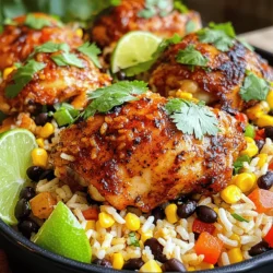 The main ingredients make this dish shine. Here’s what you need: - 4 chicken thighs (bone-in, skin-on) - 2 tablespoons jerk seasoning - 1 tablespoon olive oil - 1 cup long-grain rice - 2 cups chicken broth - 1 can (15 oz) black beans, drained and rinsed - 1 red bell pepper, diced - 1 cup corn kernels (fresh or frozen) - 1 teaspoon garlic powder - 1 teaspoon onion powder - 1 lime, juiced - Salt and pepper to taste - Fresh cilantro, chopped (for garnish) Each ingredient plays a role. The chicken brings protein and flavor. Jerk seasoning adds spice and depth. Rice serves as a hearty base, soaking up all the tasty juices. Want to take your dish up a notch? Try these options: - 1-2 tablespoons of honey for sweetness - 1-2 tablespoons of soy sauce for umami - Sliced scallions for added freshness - Fresh thyme or parsley for herbal notes These extras can add layers to your dish. Honey balances the spice, while soy sauce gives depth. Choosing the right ingredients is key. Here are some tips: - Look for fresh chicken thighs with a good amount of fat. This keeps them juicy. - Choose high-quality jerk seasoning. A mix with fresh spices works best. - For rice, go for long-grain, as it cooks fluffy and separate. - Select vibrant, firm bell peppers and sweet corn for the best taste. Quality ingredients make a big difference. Fresh and flavorful items lead to the best Caribbean Jerk Chicken and Rice. You can find the full recipe above to guide you! To make Caribbean jerk chicken and rice, follow these simple steps. First, gather all your ingredients. This will make cooking easier. Next, marinate the chicken. Coat each thigh with jerk seasoning in a bowl. Let it sit for at least 30 minutes. You can even marinate overnight for more flavor. After marinating, heat olive oil in a skillet. Add the chicken, skin-side down. Sear for 5-7 minutes until golden. Flip and cook the other side for another 5 minutes. Set the chicken aside. Now, it's time to prepare the rice. In the same skillet, add diced red bell pepper. Sauté for about 2-3 minutes until it's soft. Then, stir in the rice and mix it well. This helps the rice soak up the flavors. Pour in chicken broth, black beans, corn, garlic powder, onion powder, lime juice, salt, and pepper. Stir everything together and bring it to a gentle boil. Carefully place the seared chicken on top of the rice. Cover the skillet with a lid. Reduce the heat to low and let it simmer for 20-25 minutes. This helps the chicken cook through and the rice to soften. After that, remove from heat and let it sit for 5 more minutes. Fluff the rice with a fork, and your dish is ready to serve! Marinating is key for great jerk chicken. It allows the flavors to seep into the meat. Use a good jerk seasoning for the best taste. The longer you let it sit, the better it gets. I recommend at least 30 minutes. If you can, let it marinate overnight. This gives the chicken a deep, rich flavor that you will love. Timing is crucial when cooking this dish. Searing the chicken for 5-7 minutes helps lock in juices. Make sure to keep an eye on the heat. If it’s too high, the chicken may burn. When cooking the rice, low heat is best. This allows the rice to absorb the liquid slowly. Covering the skillet keeps the steam in, making the rice fluffy. Following these techniques ensures that your chicken and rice turn out perfect every time! To cook chicken thighs well, start with good seasoning. Use jerk seasoning to make the meat flavorful. Sear the chicken skin-side down in a hot skillet. This helps create a nice golden brown crust. Cook for about 5-7 minutes on each side. The goal is to lock in the juices. Make sure the internal temperature reaches 165°F for safety. Let the chicken rest after cooking. This keeps it moist. For fluffy rice, rinse it before cooking. This removes excess starch and prevents clumping. Use long-grain rice for the best texture. When cooking, use a ratio of 1 cup rice to 2 cups chicken broth. This adds flavor. Bring the broth to a boil before adding rice. Stir once, then cover the pot. Reduce heat to low and let it simmer. Avoid lifting the lid too often. This keeps the steam inside, making the rice fluffy. Garnishing makes your dish look inviting. Fresh cilantro adds a pop of color. Squeeze lime juice over the top for brightness. You can also add lime wedges on the side. Diced red bell peppers add color and crunch. Serve the chicken on a bed of rice and beans. This creates a beautiful plate. A vibrant dish makes it even more delicious. Explore these ideas to impress your guests. For the full recipe, check out the details above. {{image_2}} You can make a tasty vegetarian version of jerk rice. Instead of chicken, use tofu or tempeh. Both options soak up flavors well. Cut the tofu into cubes and marinate it with jerk seasoning. Cook it until golden. Use the same rice and veggies from the original recipe. This keeps the dish colorful and fun. If you want to change up the protein, try shrimp or fish. Shrimp cooks fast and adds a nice touch. Season shrimp with jerk spice and sauté until pink. If you like fish, choose firm types like mahi-mahi. Cook the fish in the skillet until flaky. Both options deliver great taste without missing out on flavor. You can adjust the flavors to fit your taste. Want it spicy? Add more jerk seasoning or some chopped peppers. If you prefer a milder dish, reduce the seasoning. Adding fruits like mango or pineapple offers a sweet twist. Toss in fresh herbs like basil or mint for an extra pop of flavor. Each tweak makes the dish your own. Store leftover Caribbean jerk chicken and rice in an airtight container. Make sure to let it cool down first. This helps keep the flavors fresh. Use within three days for the best taste. Label the container with the date. This way, you won’t forget when you made it. You can freeze the dish for later. Place the chicken and rice in a freezer-safe container. Make sure to separate portions if you want to eat it later. It stays good for about three months. When you're ready, take it out and let it thaw in the fridge overnight. To reheat, use the stove for the best taste. Heat a skillet on low heat. Add a splash of water or broth to keep it moist. Stir gently until heated through. You can also use the microwave. Just cover it and heat in short bursts, stirring in between. This keeps it from drying out. Enjoy every bite of your delicious meal! Jerk chicken is a spicy dish from Jamaica. It uses a special blend of spices called jerk seasoning. This mix often has allspice, thyme, and scotch bonnet peppers. The chicken gets marinated in this tasty mix, giving it a bold flavor. You cook it over a hot grill or in an oven. The result is juicy, smoky chicken with a kick. It is a favorite in Caribbean cuisine. Yes, you can use different types of rice. Long-grain rice works well, but you can try basmati or jasmine rice too. Each type gives a unique taste and texture. Just make sure to adjust the cooking time and liquid needed based on the rice type. Brown rice is another option, but it takes longer to cook. To adjust the spiciness, you can change the amount of jerk seasoning you use. If you like it milder, use less seasoning. You can also mix in some honey or brown sugar to balance the heat. For more spice, add more jerk seasoning or include extra scotch bonnet peppers. Always taste as you go. You can find Caribbean jerk chicken and rice in many Caribbean or Jamaican restaurants. Look for places that specialize in Caribbean cuisine. Food trucks and street vendors also serve this dish. Check local listings or food apps for the best spots near you. Enjoying this dish from a restaurant can inspire your home cooking. If you're curious about making it yourself, refer to the Full Recipe for guidance. Caribbean jerk chicken and rice is a flavorful dish full of spices and ingredients. We covered key ingredients, cooking steps, and tips for a perfect meal. You learned about variations, storage, and how to reheat leftovers. Cooking doesn’t need to be hard. With the right knowledge, you can enjoy this dish at home. Use these tips to create your own tasty version. Embrace your culinary skills, and have fun in the kitchen!