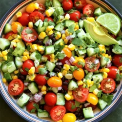 The key to a great Mexican chopped salad is fresh ingredients. Here’s what you need: - 1 cup cherry tomatoes, halved - 1 cup cucumber, diced - 1 cup bell peppers (red, yellow, green), diced - 1 cup corn kernels (fresh or canned) - 1 can (15 oz) black beans, drained and rinsed - 1 avocado, diced - 1/4 cup red onion, finely chopped - 1/4 cup cilantro, chopped - Juice of 2 limes - 3 tablespoons olive oil - 1 teaspoon cumin - Salt and pepper to taste - Optional: 1 jalapeño, deseeded and minced (for added heat) This salad serves 4-6 people. It looks great in a colorful bowl. You can garnish it with extra cilantro or lime wedges for a splash of color. Using fresh produce makes the salad vibrant and tasty. Whenever possible, use organic ingredients. This salad is healthy and refreshing. You can find the full recipe above. Start by gathering your ingredients. In a large bowl, combine the following: - 1 cup cherry tomatoes, halved - 1 cup cucumber, diced - 1 cup bell peppers (red, yellow, green), diced - 1 cup corn kernels (fresh or canned) - 1 can (15 oz) black beans, drained and rinsed - 1 avocado, diced - 1/4 cup red onion, finely chopped - 1/4 cup cilantro, chopped - Optional: 1 jalapeño, deseeded and minced Mix these ingredients gently. You want them to blend but not mash. Each bite should have a bit of everything. In a separate bowl, whisk together: - Juice of 2 limes - 3 tablespoons olive oil - 1 teaspoon cumin - Salt and pepper to taste Whisk until it’s smooth. This dressing adds a bright flavor to your salad. Pour the dressing over the salad ingredients. Gently mix everything until it is coated well. Then, fold in the chopped cilantro. Let the salad sit for about 10 minutes. This allows the flavors to meld together. The wait makes a big difference in taste. For the full recipe, check out the details provided above. Enjoy your fresh and vibrant Mexican chopped salad! You can swap ingredients to fit your taste. Try grape tomatoes if you can’t find cherry tomatoes. For a crunchier texture, use radishes instead of cucumbers. Black beans can be replaced with pinto beans or chickpeas. If you want a creamier salad, add diced mango or pineapple. For dressings, a zesty cilantro lime dressing pairs well. A creamy avocado dressing is also a great choice. Prep your ingredients a day in advance. Chop the veggies and store them in separate containers. Keep them fresh in the fridge. For the best taste, add the dressing right before serving. This keeps the salad crisp. Letting the salad sit for about ten minutes before serving helps the flavors blend well. Use spices to enhance your salad. A pinch of chili powder gives it a nice kick. You can add smoked paprika for a smoky flavor. If you like it spicy, include more jalapeño or a dash of hot sauce. To make it milder, skip the jalapeño and reduce the spices. Taste as you go and adjust to your liking. {{image_2}} You can boost your Mexican chopped salad with protein. Adding grilled chicken makes it heartier. Shrimp works well, too. For a vegetarian option, try adding tofu. Just cube it and toss it in. For a vegan-friendly salad, skip the chicken and shrimp. Instead, focus on beans, quinoa, or lentils for protein. Using seasonal ingredients keeps your salad fresh and exciting. Swap out bell peppers for ripe tomatoes in summer. In fall, add roasted butternut squash for a sweet touch. You can also include seasonal fruits. Diced mango adds a tropical flavor. Strawberries bring a sweet contrast to the savory beans. Dressings can change the whole vibe of your salad. For a creamy option, use Greek yogurt mixed with lime juice. A vinaigrette made with olive oil and lime juice is light and fresh. I love a taco seasoning dressing. Just mix taco seasoning with olive oil and lime juice. It adds a fun twist to this classic dish. Don't forget to check the Full Recipe for more ideas! To keep your Mexican Chopped Salad fresh, refrigerate it right after serving. Use an airtight container to keep it crisp. This salad lasts about 3 days in the fridge. However, the avocado may brown. To slow this, squeeze lime juice on the avocado before storing. You can freeze some parts of the salad, but not everything. The veggies lose their crunch when frozen. I suggest freezing only the beans and corn. Eat the fresh ingredients, like tomatoes and avocado. They taste best fresh! When you're ready, thaw the beans and corn in the fridge overnight before use. Mexican Chopped Salad is a colorful dish filled with fresh ingredients. It often includes cherry tomatoes, cucumber, bell peppers, corn, black beans, avocado, red onion, and cilantro. This salad bursts with flavor and is easy to make. You can enjoy it as a side or a main dish. The lime juice and olive oil dressing adds a zesty touch. To make a healthier dressing, consider using yogurt instead of oil. You can also replace oil with more lime juice or vinegar. Another option is to blend avocado into your dressing for a creamy texture without extra fat. Use fresh herbs like cilantro or parsley for added flavor without calories. Yes, you can use canned beans for convenience. Canned beans save time, and they are already cooked. Just rinse them well to reduce sodium content. They also add a nice texture and flavor to the salad. Black beans are a great choice for this dish. Yes, Mexican Chopped Salad is gluten-free. All the main ingredients, like vegetables and beans, are naturally gluten-free. Just ensure that any dressings or additional toppings are also gluten-free. This makes it a safe choice for those with gluten sensitivities. To prepare this salad in advance, chop the veggies and store them in an airtight container. Keep the dressing separate until you are ready to serve. This prevents the salad from getting soggy. Add the dressing just before serving to keep it fresh and crunchy. For the best taste, enjoy it within a day or two of making it. This blog post covered how to make a vibrant Mexican Chopped Salad. We discussed fresh ingredients, bright dressings, and serving ideas to elevate your meal. Remember, you can customize it easily with different proteins or seasonal produce. Making it ahead keeps it fresh for later. Explore these variations to fit your taste. With these tips, you can create a delicious and healthy dish every time. Enjoy your salad journey!