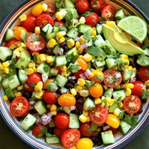 The key to a great Mexican chopped salad is fresh ingredients. Here’s what you need: - 1 cup cherry tomatoes, halved - 1 cup cucumber, diced - 1 cup bell peppers (red, yellow, green), diced - 1 cup corn kernels (fresh or canned) - 1 can (15 oz) black beans, drained and rinsed - 1 avocado, diced - 1/4 cup red onion, finely chopped - 1/4 cup cilantro, chopped - Juice of 2 limes - 3 tablespoons olive oil - 1 teaspoon cumin - Salt and pepper to taste - Optional: 1 jalapeño, deseeded and minced (for added heat) This salad serves 4-6 people. It looks great in a colorful bowl. You can garnish it with extra cilantro or lime wedges for a splash of color. Using fresh produce makes the salad vibrant and tasty. Whenever possible, use organic ingredients. This salad is healthy and refreshing. You can find the full recipe above. Start by gathering your ingredients. In a large bowl, combine the following: - 1 cup cherry tomatoes, halved - 1 cup cucumber, diced - 1 cup bell peppers (red, yellow, green), diced - 1 cup corn kernels (fresh or canned) - 1 can (15 oz) black beans, drained and rinsed - 1 avocado, diced - 1/4 cup red onion, finely chopped - 1/4 cup cilantro, chopped - Optional: 1 jalapeño, deseeded and minced Mix these ingredients gently. You want them to blend but not mash. Each bite should have a bit of everything. In a separate bowl, whisk together: - Juice of 2 limes - 3 tablespoons olive oil - 1 teaspoon cumin - Salt and pepper to taste Whisk until it’s smooth. This dressing adds a bright flavor to your salad. Pour the dressing over the salad ingredients. Gently mix everything until it is coated well. Then, fold in the chopped cilantro. Let the salad sit for about 10 minutes. This allows the flavors to meld together. The wait makes a big difference in taste. For the full recipe, check out the details provided above. Enjoy your fresh and vibrant Mexican chopped salad! You can swap ingredients to fit your taste. Try grape tomatoes if you can’t find cherry tomatoes. For a crunchier texture, use radishes instead of cucumbers. Black beans can be replaced with pinto beans or chickpeas. If you want a creamier salad, add diced mango or pineapple. For dressings, a zesty cilantro lime dressing pairs well. A creamy avocado dressing is also a great choice. Prep your ingredients a day in advance. Chop the veggies and store them in separate containers. Keep them fresh in the fridge. For the best taste, add the dressing right before serving. This keeps the salad crisp. Letting the salad sit for about ten minutes before serving helps the flavors blend well. Use spices to enhance your salad. A pinch of chili powder gives it a nice kick. You can add smoked paprika for a smoky flavor. If you like it spicy, include more jalapeño or a dash of hot sauce. To make it milder, skip the jalapeño and reduce the spices. Taste as you go and adjust to your liking. {{image_2}} You can boost your Mexican chopped salad with protein. Adding grilled chicken makes it heartier. Shrimp works well, too. For a vegetarian option, try adding tofu. Just cube it and toss it in. For a vegan-friendly salad, skip the chicken and shrimp. Instead, focus on beans, quinoa, or lentils for protein. Using seasonal ingredients keeps your salad fresh and exciting. Swap out bell peppers for ripe tomatoes in summer. In fall, add roasted butternut squash for a sweet touch. You can also include seasonal fruits. Diced mango adds a tropical flavor. Strawberries bring a sweet contrast to the savory beans. Dressings can change the whole vibe of your salad. For a creamy option, use Greek yogurt mixed with lime juice. A vinaigrette made with olive oil and lime juice is light and fresh. I love a taco seasoning dressing. Just mix taco seasoning with olive oil and lime juice. It adds a fun twist to this classic dish. Don't forget to check the Full Recipe for more ideas! To keep your Mexican Chopped Salad fresh, refrigerate it right after serving. Use an airtight container to keep it crisp. This salad lasts about 3 days in the fridge. However, the avocado may brown. To slow this, squeeze lime juice on the avocado before storing. You can freeze some parts of the salad, but not everything. The veggies lose their crunch when frozen. I suggest freezing only the beans and corn. Eat the fresh ingredients, like tomatoes and avocado. They taste best fresh! When you're ready, thaw the beans and corn in the fridge overnight before use. Mexican Chopped Salad is a colorful dish filled with fresh ingredients. It often includes cherry tomatoes, cucumber, bell peppers, corn, black beans, avocado, red onion, and cilantro. This salad bursts with flavor and is easy to make. You can enjoy it as a side or a main dish. The lime juice and olive oil dressing adds a zesty touch. To make a healthier dressing, consider using yogurt instead of oil. You can also replace oil with more lime juice or vinegar. Another option is to blend avocado into your dressing for a creamy texture without extra fat. Use fresh herbs like cilantro or parsley for added flavor without calories. Yes, you can use canned beans for convenience. Canned beans save time, and they are already cooked. Just rinse them well to reduce sodium content. They also add a nice texture and flavor to the salad. Black beans are a great choice for this dish. Yes, Mexican Chopped Salad is gluten-free. All the main ingredients, like vegetables and beans, are naturally gluten-free. Just ensure that any dressings or additional toppings are also gluten-free. This makes it a safe choice for those with gluten sensitivities. To prepare this salad in advance, chop the veggies and store them in an airtight container. Keep the dressing separate until you are ready to serve. This prevents the salad from getting soggy. Add the dressing just before serving to keep it fresh and crunchy. For the best taste, enjoy it within a day or two of making it. This blog post covered how to make a vibrant Mexican Chopped Salad. We discussed fresh ingredients, bright dressings, and serving ideas to elevate your meal. Remember, you can customize it easily with different proteins or seasonal produce. Making it ahead keeps it fresh for later. Explore these variations to fit your taste. With these tips, you can create a delicious and healthy dish every time. Enjoy your salad journey!