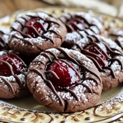 To make the best chocolate thumbprint cookies, gather these key ingredients: - 1 cup all-purpose flour - 1/3 cup unsweetened cocoa powder - 1/2 teaspoon baking powder - 1/4 teaspoon salt - 1/2 cup unsalted butter, softened - 1/2 cup granulated sugar - 1/4 cup brown sugar, packed - 1 teaspoon vanilla extract - 1 large egg yolk - 1/2 cup chocolate chips (dark or milk) - 1/4 cup assorted jam or fruit preserves (raspberry, apricot, or strawberry) These ingredients create a rich, chocolatey base with a sweet filling. The jam adds a burst of flavor, making these cookies irresistible. If you need to swap some ingredients, here are some great options: - You can replace all-purpose flour with gluten-free flour for a gluten-free version. - Use carob powder instead of cocoa powder for a different flavor. - If you prefer, coconut oil can replace unsalted butter. - Maple syrup can work instead of granulated sugar for a natural sweetener. These substitutions keep the spirit of the cookies while catering to dietary needs. To make these cookies, you will need: - Mixing bowls (medium and large) - A whisk for dry ingredients - A hand mixer or stand mixer for creaming - Baking sheet - Parchment paper for easy cleanup - A wire rack for cooling - Measuring cups and spoons Having these tools ready will make your baking experience smooth and fun. For the full recipe, check out the instructions above. To start, gather your ingredients. You need flour, cocoa powder, baking powder, salt, butter, granulated sugar, brown sugar, vanilla extract, and an egg yolk. Make sure everything is at room temperature. This helps the butter mix well. In a medium bowl, whisk the flour, cocoa powder, baking powder, and salt together. Set this aside. Next, in a large bowl, cream the softened butter with the sugars until light and fluffy. This step is key for a tender cookie. Then, add the vanilla and egg yolk. Mix until smooth. Now it’s time to form the cookies. Take tablespoons of dough and roll them into balls. Place them on a baking sheet lined with parchment paper, spacing them about two inches apart. Press your thumb gently into the center of each ball to create an indentation. This is where the jam will go! Fill each indentation with about half a teaspoon of jam. Be careful not to overfill. Bake in a preheated oven at 350°F for 10 to 12 minutes. The edges should set, but the center may look soft. They will firm up as they cool. While the cookies bake, melt the chocolate chips. You can use a double boiler or the microwave. Stir until the chocolate is smooth. After the cookies cool completely on a wire rack, drizzle the melted chocolate over the jam-filled center. This adds a lovely touch and extra flavor. You can also dust the cookies with powdered sugar for a nicer look. For the full recipe, check back to ensure you didn’t miss any steps! To get the best texture, make sure your butter is soft but not melted. This helps create a light and airy dough. Mix the butter and sugars until they are fluffy. This step is key. Use a hand mixer or stand mixer for best results. When adding the dry ingredients, mix just until combined. Overmixing makes cookies tough. You want a thick dough that holds its shape but isn't dry. One common mistake is overfilling the thumbprint with jam. You only need about 1/2 teaspoon per cookie. Too much jam will spill out during baking. Another mistake is not spacing the cookies enough. Keep them about 2 inches apart. This allows them to spread and bake evenly. Also, avoid opening the oven door too early. This can cause your cookies to sink. To store your cookies, let them cool completely first. Place them in an airtight container at room temperature. They will stay fresh for about a week. For longer storage, you can freeze them. Place the cooled cookies in a single layer on a baking sheet. Freeze until solid, then transfer them to a freezer bag. They can last up to three months. When ready to eat, thaw at room temperature. Want to enjoy them warm? Just pop them in the oven for a few minutes! {{image_2}} You can change the filling of your thumbprint cookies to fit your taste. Instead of jam, try using your favorite chocolate ganache or nut butter. A rich hazelnut spread brings a creamy twist. For a fruity touch, use lemon curd or mango puree. Each filling adds a unique flavor and makes the cookies special. For the chocolate lovers, consider different types of chocolate. Dark chocolate chips offer a deep, rich taste. Milk chocolate chips give a sweeter, creamier flavor. White chocolate can add a fun, sweet touch, especially with fruity fillings. You can also melt chocolate bars for a thicker drizzle. Each choice gives a different experience! You can easily change the texture of your cookies. For a chewier cookie, add an extra egg yolk. To make them crunchier, add chopped nuts or oats to the dough. You can also mix in spices like cinnamon or espresso powder for added depth. Experimenting with flavors keeps the cookies fresh and exciting. Check out the Full Recipe for more ideas! To keep your cookies fresh, store them in an airtight container. This will stop them from drying out. Place parchment paper between layers to avoid sticking. Keep them at room temperature for up to a week. If you want to keep them longer, follow the freezing instructions below. For the best taste and texture, avoid exposing your cookies to air. Store them in a cool, dry place. You can also add a slice of bread in the container. This slice will help keep the cookies soft. Change the bread slice every few days to maintain freshness. Freezing cookies is a great way to save them for later. First, let the cookies cool completely. Then, place them on a baking sheet in a single layer. Freeze them for about an hour to firm them up. After they are frozen, transfer them to a freezer-safe bag or container. Label the bag with the date. You can freeze them for up to three months. When you want to enjoy them, thaw the cookies at room temperature. For a warm treat, pop them in the oven for a few minutes. This will bring back their soft, delicious texture. You can find the full recipe for these tasty treats above. To make chocolate thumbprint cookies vegan, swap the butter for a vegan butter or coconut oil. Use a flax egg instead of the egg yolk. To make a flax egg, mix one tablespoon of ground flaxseed with three tablespoons of water. Let this mix sit for five minutes until it thickens. Also, choose dairy-free chocolate chips for the filling. With these small changes, you can enjoy a tasty vegan treat that tastes just as good! Yes! You can use different types of chocolate in these cookies. Dark chocolate chips give a rich taste. Milk chocolate chips add sweetness. You could also try white chocolate for a unique twist. Each type changes the flavor and look of the cookies. Feel free to mix and match for your favorite combination! If your dough is sticky, add a little more flour. Start with one tablespoon at a time. Mix it in until the dough is easier to handle. You can also chill the dough in the fridge for 15-30 minutes. This makes it firmer and easier to shape. Don't worry; your cookies will still turn out delicious! For the full recipe, follow the steps closely and enjoy your baking! You learned the key ingredients and tools for chocolate thumbprint cookies. I shared step-by-step instructions for making them from scratch. Tips helped you avoid common mistakes and achieve the best texture. You also discovered fun variations to make your cookies unique. Finally, I covered storage techniques to keep them fresh. Enjoy baking and sharing these delightful treats! Your cookie skills will impress everyone.