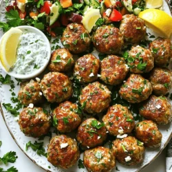 To create these tasty meatballs, you need the following main ingredients: - 1 pound ground turkey - 1/2 cup breadcrumbs - 1/4 cup grated Parmesan cheese - 1 small onion, finely chopped - 2 cloves garlic, minced - 1 large egg - 1/4 cup fresh parsley, chopped - 1 tablespoon fresh oregano, chopped (or 1 teaspoon dried) - 1 teaspoon dried thyme - 1/2 teaspoon salt - 1/4 teaspoon black pepper - Zest of 1 lemon - 1 tablespoon olive oil (for cooking) These ingredients help give the meatballs their unique flavor. The ground turkey keeps them lean, while the egg helps bind everything together. The herbs and spices add freshness and depth. You can enhance the flavor of your meatballs by adding some optional ingredients. Consider these: - 1/4 cup feta cheese, crumbled - 1/2 teaspoon red pepper flakes (for a spicy kick) - 1 tablespoon fresh mint, chopped Feta adds a creamy texture and tang, while mint and red pepper flakes brighten the dish. Feel free to mix and match based on your taste. These meatballs are not only delicious but also nutritious. Here's a quick overview: - Calories: About 250 per serving (5 meatballs) - Protein: Approximately 25g - Fat: Around 10g - Carbohydrates: Roughly 15g This recipe provides a good balance of protein and healthy fats. Plus, you can serve them with a side salad or tzatziki for more nutrients. For the full recipe, check out Juicy Greek Turkey Meatballs. To start, gather your ingredients. You need ground turkey, breadcrumbs, and Parmesan cheese. Also, grab a small onion, garlic, an egg, parsley, oregano, thyme, salt, and pepper. Don't forget the lemon for zest! In a large bowl, mix ground turkey, breadcrumbs, Parmesan, chopped onion, minced garlic, and lemon zest. Now, crack the egg into the bowl. Add chopped parsley, fresh oregano, dried thyme, salt, and pepper. Mix all the ingredients gently. Remember, overmixing makes the meatballs tough. Once combined, use your hands to form small balls, about 1 to 1.5 inches wide. You should have around 20 meatballs. Next, heat olive oil in a large skillet over medium heat. Once the oil is hot, add the meatballs. Make sure not to overcrowd the skillet. Cook the meatballs for 5-6 minutes on each side. They should turn golden brown and be fully cooked. Use a meat thermometer to check that the internal temperature reaches 165°F. After cooking, transfer the meatballs to a plate. Let them rest for a few minutes; this helps keep them juicy. For serving, place the meatballs on a large platter. Garnish with extra parsley and lemon wedges. Pair them with tzatziki sauce and a fresh Greek salad for a complete meal. Enjoy your delicious feast! For the full recipe, check out the details above. When mixing the meatball ingredients, start with a big bowl. Add ground turkey, breadcrumbs, and cheese first. Chop the onion and garlic finely. This helps spread their flavors well. For herbs, use fresh parsley and oregano when you can. They make a big difference! Mix everything gently. Overmixing can lead to tough meatballs. You want them soft and juicy. To cook juicy meatballs, heat olive oil in a skillet. Use medium heat, not high. High heat can burn the outside while leaving the inside raw. Place the meatballs in the skillet without crowding them. This helps them cook evenly. Cook for about 5-6 minutes on each side. Look for a golden-brown color. Always check the meatballs’ temperature. They need to reach 165°F for safety. These meatballs shine when served with tzatziki sauce. The cool sauce balances the warm, savory meatballs. You can also pair them with a Greek salad. Fresh veggies and feta cheese add a nice touch. Serve the meatballs on a large platter. Garnish with parsley and lemon wedges. This makes the dish look appealing and festive. For a full meal, include some warm pita bread too. Check out the Full Recipe for more ideas! {{image_2}} You can switch out turkey for other meats. Ground chicken works well for a lighter dish. If you crave beef, use lean ground beef. For a healthier choice, try ground lamb. Each option will bring a unique taste. Adjust the cooking time based on the meat you choose. Herbs can change the flavor of your meatballs. Try using fresh basil for a sweet note. Dill adds a fresh taste, perfect for summer meals. You can also mix in some mint for a bold twist. If you want a stronger flavor, add rosemary or thyme. Each herb brings its own special flair to the dish. Sauces can enhance your meatballs and add fun flavors. Tzatziki sauce is a classic choice, adding creaminess and coolness. A simple marinara sauce pairs well, too. For a spicy kick, try a harissa or sriracha sauce. You can even make a yogurt-based sauce with garlic and lemon. Each sauce can change your meal experience. Check the Full Recipe for more ideas on serving! To keep your leftover meatballs fresh, place them in an airtight container. Make sure the container is sealed tightly. You can store them in the fridge for up to three days. If you want to keep them longer, consider freezing them. To freeze your meatballs, first let them cool completely. Arrange them on a baking sheet in a single layer. Place the sheet in the freezer for about one hour. Once frozen, transfer the meatballs to a freezer-safe bag. Be sure to squeeze out any extra air. They can last in the freezer for up to three months. To reheat, you can use the oven or a skillet. For the oven, preheat it to 350°F. Place the meatballs on a baking tray and heat for about 15-20 minutes. If using a skillet, add a splash of water and cover it. Heat on medium until warm, about 5-7 minutes. For the best taste, do not overcook them. Enjoy your Juicy Greek Turkey Meatballs from the Full Recipe! To keep meatballs juicy, use moist ingredients like grated cheese and fresh herbs. Always mix gently; overmixing can make them tough. Adding a little olive oil helps too. Cooking at medium heat ensures they don’t cook too fast. You want them golden brown outside and moist inside. Yes, you can use ground chicken in this recipe. It works well and makes juicy meatballs. Just keep in mind that ground chicken may have less flavor than turkey. To enhance the taste, add extra herbs or spices. This way, you keep the dish exciting and fresh. These meatballs last about 3 to 4 days in the fridge. Store them in an airtight container to keep them fresh. If you want to enjoy them later, consider freezing them. Just be sure to separate layers with parchment paper so they don’t stick together. For more details, check out the Full Recipe. These Greek turkey meatballs are tasty and healthy. We covered key ingredients, cooking steps, and helpful tips. You can try different flavors or proteins to suit your taste. Storing and reheating them is easy, so you won’t waste any. In the end, these meatballs are fun to make and share. Enjoy cooking, and don't hesitate to mix things up!