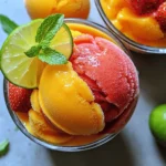 For a delightful mango strawberry sorbet, you will need these main ingredients: - 2 ripe mangoes, peeled and diced - 2 cups fresh strawberries, hulled and halved - ½ cup honey or maple syrup (adjust for sweetness) - 1 tablespoon fresh lime juice - 1 cup coconut water (or regular water) These fruits provide a sweet and tangy flavor. The honey or maple syrup adds a nice touch of sweetness. Lime juice gives it a refreshing zing. Coconut water keeps it light and hydrating. You can add a few optional ingredients to enhance the taste: - A pinch of salt to balance the sweetness - Fresh mint leaves for a hint of herbal flavor - A splash of vanilla extract for depth These extras can make your sorbet even more special. Try different combinations to find what you like best. If you can’t find some ingredients, don't worry! Here are some substitutions: - Use agave syrup instead of honey or maple syrup for a vegan option. - Swap coconut water for regular water or fruit juice for a different twist. - If mangoes are out of season, use frozen mango chunks instead. These alternatives can help you whip up this treat anytime. Enjoy experimenting and making it your own! For the complete recipe, check out the Full Recipe. Start by choosing ripe mangoes and fresh strawberries. Ripe mangoes should feel soft but firm. To prepare, peel the mangoes and cut them into small pieces. For the strawberries, remove the green tops and cut them in half. This helps with blending. You want about 2 cups of strawberries. Use a measuring cup for accuracy. Fresh fruit gives the best taste for your sorbet. In a blender, add the diced mangoes and halved strawberries. Then, pour in your sweetener, like honey or maple syrup. Next, add the lime juice and coconut water. Blend on high speed until the mix is smooth and creamy. You may need to stop and scrape the sides of the blender. This ensures all the fruit blends well. Taste the mixture. If it needs more sweetness, add a little more honey or syrup. Pour your blended mixture into a shallow dish or silicone ice cube tray. This helps it freeze evenly. Place the dish in the freezer for about 4 to 6 hours. Every hour, take it out and stir with a fork. This breaks up ice crystals and keeps the texture smooth. Once it is fully frozen, let it sit for a few minutes before serving. This helps soften it for easy scooping. Enjoy your homemade mango strawberry sorbet! For more details, check the Full Recipe. To make your mango strawberry sorbet sweet and tasty, use ripe fruit. Ripe mangoes and strawberries add natural sugar. Taste your blend before freezing. This way, you can adjust the sweetness. If it’s not sweet enough, add more honey or maple syrup. Keep in mind, everyone has different tastes. So, adjust based on your preference. For creamy sorbet, blend well. Make sure to break down all the fruit. Use a high-speed blender for the best results. After blending, freeze the mixture in a shallow dish. This helps it freeze evenly. Stir it every hour with a fork. This will break up ice crystals. Doing this gives you that smooth texture you want. Serve your sorbet in chilled bowls. This keeps it cool longer. For a fun touch, garnish with lime slices or mint. You can also add fresh fruit on top. Try using small mint leaves for color. This makes your dessert look fancy. Enjoy your mango strawberry sorbet with friends and family. It’s a perfect treat for warm days. For the complete recipe, check out the Full Recipe section. {{image_2}} You can make your mango strawberry sorbet even better! Add fruits like bananas, peaches, or raspberries for extra flavor. These fruits mix well with mango and strawberry. For example, bananas give a creamy texture. Raspberries add a tart kick. Just remember to keep the same amount of fruit for the best taste. Making this sorbet vegan is easy! Instead of honey, use maple syrup or agave. Both sweeteners work great. You can also use coconut water for a tropical feel. This keeps the recipe plant-based. Enjoy the same yummy taste without dairy or animal products! Want a tropical touch? Try adding pineapple or passion fruit! These fruits bring a fun twist to the sorbet. The sweet and tangy flavors balance well with mango and strawberry. You can also add a splash of coconut milk to make it creamier. This gives you a taste of the tropics in every scoop! Check out the Full Recipe for more ideas. To store leftover sorbet, place it in an airtight container. This keeps out air and moisture. Make sure to press the sorbet down to remove any gaps. Cover the top with plastic wrap for extra protection. Label the container with the date. The sorbet stays fresh for about one week. For long-term storage, freeze the sorbet in a deep, airtight container. Use a silicone mold for easy portioning. This way, you can scoop out just what you need. Always let the sorbet cool completely before sealing it. Quick freezing helps maintain the flavor and texture. Watch for changes in color or smell. If the sorbet looks icy or has a grainy texture, it may be spoiled. An off smell or taste indicates it’s time to toss it out. Always trust your senses; if it seems wrong, do not eat it. Yes, you can use frozen fruit. This works well for mango and strawberries. Just remember to let them thaw a bit before blending. This step helps in getting a smooth texture. Frozen fruit can also be sweeter. So, adjust the honey or syrup based on your taste. To reduce ice crystals, stir the mixture every hour while it freezes. This breaks up any ice that forms. You can also use a little less water or coconut water. A splash of vodka or another spirit can help too. It lowers the freezing point, leading to a creamier texture. Serve the sorbet in chilled bowls for a nice touch. You can add a slice of lime or mint on top. This adds color and freshness. Another fun idea is to scoop it into cones for a playful treat. Try pairing it with fresh fruit on the side for extra flavor. Mango strawberry sorbet can last about two weeks in the freezer. Make sure to store it in an airtight container. This prevents ice from forming on the surface. If you notice ice crystals or a change in texture, it’s best to enjoy it soon. For the full recipe, check out the steps above! Mango strawberry sorbet is easy to make and full of flavor. We covered the main ingredients and how to prepare the fruits. I shared tips for a smooth texture and creamy consistency. You can even try different fruits for a fun twist. Remember to store leftovers right and keep an eye for spoilage signs. Enjoy this refreshing treat and impress your family and friends with your sorbet skills! You’ll love every scoop of this tasty dessert.