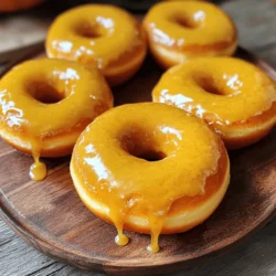 - 1 cup canned pumpkin puree - 1/2 cup granulated sugar - 1/4 cup brown sugar - 2 large eggs - 1/4 cup vegetable oil - 1/4 cup buttermilk - 1 teaspoon vanilla extract - 1 3/4 cups all-purpose flour - 1 teaspoon baking powder - 1 teaspoon baking soda - 1 teaspoon ground cinnamon - 1/2 teaspoon ground nutmeg - 1/2 teaspoon salt These main ingredients create a rich and moist donut. Canned pumpkin puree gives a smooth texture and a lovely fall flavor. The mix of granulated and brown sugar adds sweetness and depth. Eggs bind everything together, while vegetable oil keeps the donuts soft. Buttermilk adds a little tang and moisture. Each spice, especially cinnamon and nutmeg, adds warmth to the flavor. - 1 cup powdered sugar - 3 tablespoons maple syrup - 1-2 tablespoons milk (as needed for consistency) The glaze is simple yet delicious. Powdered sugar makes it sweet and smooth. Maple syrup gives it that classic maple flavor we all love. Milk helps you get the right texture for dipping. You want it thick but pourable. - Nuts or chocolate chips - Extra spices for flavor depth Feel free to customize your donuts! Chopped nuts or chocolate chips add a nice crunch. Extra spices like ginger or cloves can deepen the flavor. When you mix in these add-ins, you create a new twist on the classic recipe. You can also check the Full Recipe to explore more ideas! - Preheat your oven to 350°F (175°C) and grease a donut pan. - In a large bowl, mix the wet ingredients. Combine 1 cup of pumpkin puree, 1/2 cup of granulated sugar, 1/4 cup of brown sugar, 2 large eggs, 1/4 cup of vegetable oil, 1/4 cup of buttermilk, and 1 teaspoon of vanilla extract. Whisk until smooth. - In another bowl, combine 1 3/4 cups of all-purpose flour, 1 teaspoon of baking powder, 1 teaspoon of baking soda, 1 teaspoon of ground cinnamon, 1/2 teaspoon of ground nutmeg, and 1/2 teaspoon of salt. - Gradually incorporate the dry ingredients into the wet mixture. Stir gently until just combined. A few lumps are fine. - Pour the batter into a piping bag or zip-lock bag. Snip off the corner to pipe the batter into the donut pan. Fill each cavity about 2/3 full. - Bake for 12-15 minutes. Check doneness by inserting a toothpick; it should come out clean. Let the donuts cool in the pan for 5 minutes before moving them to a wire rack. - For the glaze, whisk 1 cup of powdered sugar with 3 tablespoons of maple syrup. Add 1-2 tablespoons of milk for the right consistency. - Once cooled, dip the tops of the donuts into the glaze. Let them rest on the wire rack to set. For the full recipe, check the complete instructions above. To make the best maple glazed pumpkin donuts, start by mixing your batter gently. Overmixing can make your donuts tough. Stir just until the dry and wet ingredients blend. A few lumps are fine. After baking, let your donuts cool in the pan for five minutes. This helps them set and makes them easier to remove. The glaze should be thick yet pourable. Mix powdered sugar, maple syrup, and milk until smooth. If it’s too thick, add a bit more milk. For even coating, dip the tops of the donuts into the glaze. Make sure to let the excess drip off before placing them on a wire rack. For a stunning display, arrange your glazed donuts on a nice plate. You can sprinkle a bit of cinnamon on top for flair. Consider serving them with a small dish of maple syrup for extra dipping. This adds both taste and visual appeal. {{image_2}} You can spice up your maple glaze. Consider adding ground ginger or allspice for a warm kick. You can also use vanilla extract or almond extract in the glaze for a twist. If you want more fun, try toppings like colorful sprinkles or crushed nuts. Each choice adds a new layer of flavor and fun! If you need gluten-free donuts, swap all-purpose flour with a gluten-free blend. Ensure the mix works for baking. For a vegan option, use flax eggs instead of real eggs. Mix one tablespoon of ground flaxseed with three tablespoons of water. Let it sit for five minutes to thicken. Use plant-based milk in place of buttermilk for a perfect swap. To give your donuts a seasonal feel, add dried cranberries or orange zest to the batter. They add a burst of flavor that brightens your bites. You can also transform your donuts into pumpkin spice treats. Just add extra cinnamon, ginger, and nutmeg to the batter. Enjoy the cozy, fall flavors that make these donuts special! For the full recipe, check out the ingredients and instructions above. To keep your maple glazed pumpkin donuts fresh, store them in an airtight container. This helps to lock in moisture and flavor. You can place parchment paper between layers to prevent sticking. Store them at room temperature for up to three days. If you want them to last longer, refrigerate them. They can last up to a week in the fridge. Freezing is a great way to save your donuts for later. To freeze, let them cool completely first. Wrap each donut tightly in plastic wrap or foil. Then, put them in a freezer-safe bag. This keeps them fresh for up to three months. When you're ready to eat, thaw them overnight in the fridge. You can also let them sit at room temperature for a few hours. To reheat your donuts, use the oven or microwave. The oven is best for keeping them soft. Preheat it to 350°F (175°C). Heat them for about 5-7 minutes. If using a microwave, heat for 10-15 seconds. Be careful not to overheat, as this can dry them out. After reheating, you can add a bit more glaze for extra flavor. Enjoy them warm with a cup of coffee or tea for a cozy treat! You can use fresh pumpkin in place of canned. Fresh pumpkin gives a great taste. However, it requires more work. You need to cook and puree the pumpkin first. This can take time, but it's worth it! Use about 1 ¼ cups of fresh puree to replace 1 cup of canned. Drain excess moisture from fresh puree. This keeps the donuts from becoming too wet. Yes, you can! If you don’t have a donut pan, use a muffin tin. Just grease the tin well. Fill each cup halfway with batter. Bake for about 15-18 minutes. Check with a toothpick for doneness. Muffins will be a bit thicker, but still tasty! Leftover glaze can be a fun treat! You can use it on pancakes or waffles. It’s also great on cakes and cookies. Store any extra glaze in an airtight container. Keep it in the fridge for up to a week. You can also reheat it gently in the microwave if it thickens too much. These maple glazed pumpkin donuts are simple and fun to make. From choosing the ingredients to baking, I’ve shared steps for success. Remember, you can customize flavors and toppings to fit your taste. Store them properly or freeze for later enjoyment. These treats are great for any season. Enjoy your baking journey and delight in these delicious donuts!