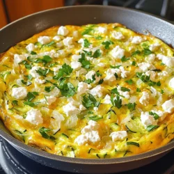 - 4 large eggs - 1 medium zucchini, grated - 1 cup feta cheese, crumbled - 1 small onion, finely chopped - 2 cloves garlic, minced - 1/4 cup milk - 2 tablespoons olive oil - Salt and pepper to taste - Fresh parsley, chopped (for garnish) When I make a Zucchini and Feta Frittata, I choose fresh, quality ingredients. This recipe shines with just a few simple items. Eggs are the base. They give the frittata structure and protein. Zucchini adds moisture and a mild flavor. Feta cheese brings a salty, creamy touch. It pairs well with the other flavors. Onions and garlic enhance the taste. They provide depth and aroma. Olive oil is crucial too. It helps cook the veggies and adds healthy fat. Salt and pepper balance the dish. They amplify the flavors without overpowering them. Finally, fresh parsley adds color and a burst of freshness on top. - Calories per serving: Approximately 200 - Macronutrient breakdown: - Protein: 12g - Fats: 15g - Carbohydrates: 5g This frittata is not just tasty; it’s also good for you. Eggs offer high-quality protein. Zucchini is low in calories and packed with vitamins. Feta provides calcium and healthy fats. Together, these ingredients make a smart choice for breakfast or brunch. - Oven-safe skillet - Mixing bowl - Whisk Having the right tools makes cooking easier. An oven-safe skillet is a must for this recipe. It allows you to cook on the stove and then bake in the oven. A mixing bowl is needed to combine the egg mixture. A whisk helps blend everything smoothly. These simple tools can elevate your cooking experience. For the full recipe, check the original source. 1. Preheat the oven to 375°F (190°C). This step ensures your frittata cooks evenly. 2. Sauté onion and garlic. In a large oven-safe skillet, heat olive oil over medium heat. Add chopped onion and cook for about 3-4 minutes. The onion should look translucent. Then, stir in minced garlic. Cook for another 1-2 minutes until fragrant. 3. Add zucchini and season. Grate your zucchini and add it to the skillet. Cook for about 3-5 minutes until it softens. Season with salt and pepper to enhance flavors. 1. Whisking eggs, milk, and feta. In a bowl, crack 4 large eggs. Add 1/4 cup milk and 1 cup crumbled feta cheese. Whisk until well combined. This mixture gives the frittata its rich taste. 2. Combining with sautéed vegetables. Pour the egg mixture over the sautéed vegetables in the skillet. Make sure it spreads evenly. Cook on the stovetop for about 2-3 minutes. You want the edges to start setting. 1. Stovetop cooking. Cooking on the stovetop first helps set the edges. This step is key for a perfect frittata. 2. Baking in the oven. After cooking on the stove, transfer the skillet to your preheated oven. Bake for 15-20 minutes. The frittata should puff up and look golden. 3. Checking for doneness. To check if it’s ready, insert a knife into the center. It should come out clean. If it’s still wet, give it a few more minutes. Follow these steps for a delicious Zucchini and Feta Frittata. For the full recipe, refer to the earlier sections. Enjoy your cooking! To make your frittata light and fluffy, use fresh eggs. Fresh eggs whip better and give more volume. Mix the eggs with milk for creaminess. To avoid a soggy frittata, cook the zucchini before adding it to the eggs. This step removes excess water. If you see a lot of moisture, drain the zucchini before mixing it in. One common mistake is overcooking the frittata. Keep an eye on it while baking. It should puff up nicely but not brown too much. Check the oven temperature. If it is too hot, the outside cooks too fast. Use an oven thermometer to be sure. Herbs like parsley and chives add freshness. Sprinkle them on top just before serving. You can also use a little extra feta for a nice touch. To present it well, slice the frittata into wedges. Serve on a colorful plate for a beautiful look. Enjoy your meal! {{image_2}} You can use different cheeses in your frittata. Try goat cheese or cheddar for a new taste. Each cheese brings its own flavor to the dish. You can also swap the zucchini. Consider using bell peppers, spinach, or mushrooms. Each veggie adds a unique twist to your meal. Want to spice things up? Add some black pepper or red pepper flakes to the egg mix. Fresh herbs like basil or dill can brighten the flavor. If you enjoy meat, mix in cooked bacon or sausage for extra protein. These additions can make your frittata more filling and flavorful. If you need a gluten-free dish, you’re in luck! This frittata is naturally gluten-free. Just make sure your cheese does not contain gluten. For vegetarians, this recipe is perfect as is. You can add more veggies if you want to boost nutrition. Try adding kale or sun-dried tomatoes for texture and taste. To store your Zucchini and Feta Frittata, first let it cool down. This helps avoid moisture buildup. Cut the frittata into slices for easy storage. Place the slices in an airtight container. Glass containers work well for storage. They keep the frittata fresh and are safe for reheating. You can reheat the frittata in two ways: microwave or oven. The microwave is quick but can make it a bit soggy. Heat for 30 seconds, check, and repeat until warm. The oven keeps the texture better. Preheat it to 350°F (175°C), place the frittata on a baking sheet, and heat for 10-15 minutes. Yes, you can freeze Zucchini and Feta Frittata! Wrap it tightly in plastic wrap or foil. Then, place it in a freezer-safe bag. This helps prevent freezer burn. To thaw, place it in the fridge overnight. You can reheat it after thawing. Enjoy your frittata later with ease! Yes, you can make this frittata ahead of time. Cook the frittata as directed, then let it cool completely. Once cooled, cover it tightly and store it in the fridge for up to three days. You can also slice it into wedges for easy meals. This makes for quick breakfasts or lunches. Reheat in the oven or microwave before serving. This frittata pairs well with many side dishes. Here are a few ideas: - Mixed green salad with a light vinaigrette - Sliced tomatoes drizzled with olive oil - Whole grain toast or crusty bread - Fresh fruit like berries or melon The frittata lasts about three to four days in the fridge. Store it in an airtight container to keep it fresh. Always check for any off smells or signs of spoilage before eating. If you're unsure, it's better to discard it. You'll need a few basic tools: - Oven-safe skillet for cooking and baking - Mixing bowl for whisking eggs - Whisk or fork to blend the egg mixture - Spatula for serving and slicing For the full recipe of Zucchini and Feta Frittata, check the earlier sections. Enjoy your cooking! In this post, we covered how to make a tasty Zucchini and Feta Frittata. You learned about key ingredients, step-by-step cooking, and important tips to get it just right. We also explored variations for different diets and how to store leftovers. This frittata is great for any meal. With a few simple changes, you can make it fit your taste. Enjoy experimenting with flavors and have fun in the kitchen!