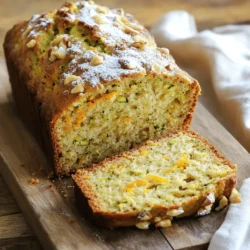- 2 cups grated zucchini - 1 cup granulated sugar - 1/2 cup brown sugar To make Zucchini Orange Bread, you start with fresh zucchini. Grate it finely. This brings out its moisture. Next, you need sugar. I use both granulated and brown sugar. The brown sugar adds a rich flavor. - Zest of 1 medium orange - 1/4 cup freshly squeezed orange juice - 1 teaspoon pure vanilla extract Next, for flavor, you need orange zest. This brightens the bread. Fresh orange juice is also key. It adds a lovely tang. Don’t forget the vanilla extract. It blends all the flavors nicely. - 2 cups all-purpose flour - 1 teaspoon baking soda - 1/2 teaspoon baking powder Now for the dry ingredients. Use all-purpose flour. It gives the bread its structure. Baking soda and baking powder help it rise. This makes your bread fluffy and light. You can find the complete list of ingredients in the Full Recipe. - Preheat the oven to 350°F (175°C). - In a large mixing bowl, combine: - 2 cups grated zucchini - 1 cup granulated sugar - 1/2 cup brown sugar - 1/2 cup vegetable oil - 3 large eggs - 1 teaspoon pure vanilla extract - Zest of 1 medium orange - 1/4 cup freshly squeezed orange juice - Mix well until everything is fully combined. This step brings out the flavors. - In a separate bowl, whisk together: - 2 cups all-purpose flour - 1 teaspoon baking soda - 1/2 teaspoon baking powder - 1 teaspoon ground cinnamon - 1/2 teaspoon salt - 1/4 teaspoon ground nutmeg - Whisking helps to evenly distribute the leavening agents for a perfect rise. - Gradually add the dry mixture to the wet ingredients. - Fold gently until just combined. Remember, a few lumps are okay! - If you like nuts, fold in 1/2 cup chopped walnuts or pecans. - Pour the batter into the prepared loaf pan. Smooth the top with a spatula. - Bake in the preheated oven for 55-65 minutes. A toothpick inserted into the center should come out clean. - Once baked, cool in the pan for about 10 minutes. Then transfer to a wire rack to cool completely. This method gives you a moist and flavorful Zucchini Orange Bread that you will love. For more details, check the Full Recipe. - Do not overmix the batter. Overmixing can make your bread tough. Mix until just combined. - Use fresh zucchini for the best flavor. Fresh zucchini holds more moisture and taste. - Serve warm with cream cheese. The cream cheese adds a rich and tangy touch. - Sprinkle powdered sugar for added sweetness. This gives your bread a lovely look and taste. - Ensure the bread cooks evenly. Rotate your loaf pan halfway through baking for even heat. - Avoid dryness in the bread. Make sure not to bake too long; check with a toothpick. {{image_2}} You can add nuts to your Zucchini Orange Bread for extra crunch. Walnuts and pecans work great. They add a nice earthy flavor and texture. If you want to try something different, almonds or hazelnuts can also enhance your bread. Just chop them up and fold them into the batter. This small change can make your bread even more enjoyable. For a fun twist, think about adding chocolate chips. They bring a rich, sweet taste. You can mix in about half a cup for a delightful surprise in every bite. Dried fruits like raisins or cranberries are also tasty options. They add natural sweetness and chewiness. If you're looking for a different citrus kick, use lemon zest or juice instead of orange. This change gives your bread a fresh, bright flavor. Making a gluten-free Zucchini Orange Bread is easy. Just swap out the all-purpose flour for a gluten-free flour mix. You can find many options in stores. When using gluten-free flour, you may need to adjust the moisture. Add a bit more orange juice or zucchini to keep the bread moist. This way, everyone can enjoy this delicious treat, even if they have dietary restrictions. For the full recipe, check the earlier section. To keep your zucchini orange bread fresh, store it at room temperature. Place it in an airtight container or wrap it tightly in plastic wrap. This method keeps the bread moist and tasty for up to three days. If you want to store it longer, consider refrigeration. Wrap it well and place it in the fridge. This will extend its freshness for about a week. Freezing zucchini orange bread is easy and keeps it fresh for months. First, let the bread cool completely. Then, wrap it tightly in plastic wrap. For extra protection, place it in a freezer bag or container. When you want to enjoy it, simply take it out and thaw it in the fridge overnight. If you’re in a hurry, you can thaw it at room temperature for a few hours. To reheat, slice and warm individual pieces in the microwave or oven. Zucchini bread stays fresh for about three days at room temperature. If you store it in the fridge, it can last up to a week. When frozen, it can be good for up to three months. Watch for signs of spoilage, like a sour smell or mold. If you see these signs, it's best to toss the bread. Enjoy your delicious zucchini orange bread while it’s fresh! For the Full Recipe, check the earlier section. To keep your Zucchini Orange Bread from getting soggy, you must manage moisture. Here are some helpful tips: - Drain the zucchini: After grating, squeeze out excess water using a clean cloth or paper towel. - Use a light hand: Avoid overmixing the batter. That can add air and create a denser loaf. - Bake thoroughly: A toothpick should come out clean. This shows the bread is cooked through. - Cool properly: Let it cool in the pan for a bit, then move it to a rack. This helps avoid steam buildup. Yes, you can use frozen zucchini! Here are some guidelines: - Thaw and drain: Thaw the zucchini and squeeze out as much water as possible. This keeps the bread from being too wet. - Use the same amount: Measure out the same amount as fresh zucchini. Frozen zucchini works well in this recipe. - No need to cook: You can use it directly after thawing. There are many tasty ways to serve Zucchini Orange Bread! Here are some ideas: - Warm slices: Serve warm with a dollop of cream cheese for a rich taste. - Sprinkle sugar: Dust with powdered sugar for a sweet touch. - Add fruit: Pair with fresh fruit like berries for a colorful plate. - Toast it: Lightly toast the slices for a crunchy twist. For more ideas, check out the Full Recipe! Zucchini orange bread is a delightful treat that blends fresh flavors. You need simple ingredients, like zucchini, sugar, and orange juice. Following the steps ensures a soft, tasty loaf. Remember to avoid overmixing for the best texture. Don't forget to experiment with nuts or chocolate for fun variations. Store your bread properly to keep it fresh and tasty. This recipe is easy and a great addition to any meal or snack. Enjoy making this treat and sharing it with others!