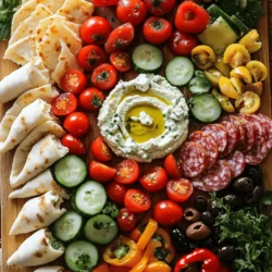 To create a vibrant Mediterranean brunch board, you need fresh and colorful ingredients. Here’s what you’ll need: - 1 cup hummus (store-bought or homemade) - 1 cup tzatziki sauce - 1 cup cherry tomatoes, halved - 1 cucumber, thinly sliced - 1 red bell pepper, sliced - 1 cup mixed olives (green and black) - 1 cup feta cheese, crumbled - 1 cup sliced salami or turkey (or roasted vegetables for a non-meat option) - 1 cup pita bread, cut into triangles - Fresh herbs for garnish (parsley or mint) If you choose to buy some items, I recommend a few trusted brands. For hummus, look for brands like Sabra or Tribe. Their flavors are rich and creamy. For tzatziki, try Fage or Oikos; they have great texture and taste. For olives, consider the Castelvetrano variety, which offers a sweet and mild flavor. These brands help keep your brunch board easy yet tasty. Fresh ingredients make a big difference. They add bright flavors and vibrant colors. Fresh vegetables like cucumbers and bell peppers are crunchier and more delicious. They also look great on the board. Fresh herbs bring an extra pop of flavor. Always choose the freshest options you can find. This ensures your brunch board is not only beautiful but also full of taste. Using quality ingredients makes your meal shine. When you take care in selecting your ingredients, your guests will notice! To start, grab a large wooden board or platter. This will be your serving space. Place it on the table where everyone can reach. Take a cup of hummus and a cup of tzatziki sauce. Add a big dollop of each in the center of the board. Make small wells in the dips to add flair. This makes it look nice and inviting. Next, it’s time to make it colorful. Place halved cherry tomatoes, sliced cucumbers, and red bell pepper around the dips. Keep it neat and pretty. Scatter mixed olives on the board. Use both green and black for variety. This adds color and flavor. After that, add crumbled feta cheese in little mounds. This adds a tangy taste that pairs well with the dips. If you like, take sliced salami or turkey and roll them into spirals. Place them on one side of the board. For a veggie option, roasted veggies like eggplant work great too. Finally, fill in any empty spots with pita bread triangles. This completes your board. Don’t forget to sprinkle fresh herbs on top to make it pop. Serve your Mediterranean brunch board right away. Let your guests dip, scoop, and create tasty bites. For the full recipe, check out the instructions above. For hummus, start with good quality chickpeas. You can use canned or dried. If using dried, soak them overnight. Blend chickpeas with tahini, lemon juice, garlic, and olive oil. For smoothness, add water as needed. Taste and adjust with salt or more lemon. For tzatziki, use fresh cucumbers. Grate them and squeeze out water. Mix with yogurt, garlic, lemon juice, and dill. Add salt to taste. This combo brings a cool, fresh flavor. Both dips should be creamy and flavorful. First, choose a large wooden board or platter. It adds warmth and style. Place dips in the center to create a focal point. Use small bowls for hummus and tzatziki. This keeps them neat and easy to scoop. Arrange colorful veggies around the dips. Use a mix of shapes and colors. For example, halved cherry tomatoes and sliced cucumbers look great together. Add olives and feta in small mounds. This adds texture and height. To finish, scatter fresh herbs like parsley or mint for a pop of green. It makes the board inviting and fresh. To save time, prep ingredients ahead. Chop veggies and store them in the fridge. You can also make hummus and tzatziki the day before. They taste even better overnight. Use store-bought hummus and tzatziki if you’re short on time. This still gives you great flavor. Cut pita bread into triangles right before serving. This keeps them fresh and crisp. With these tips, you can quickly assemble a stunning brunch board. Invite friends and enjoy a delicious spread. For the full recipe, check out the Mediterranean Brunch Board recipe. {{image_2}} For a vegetarian twist, skip the meat. Use roasted vegetables like zucchini, eggplant, or bell peppers. You can also add grilled artichokes for a fun flavor. For a vegan option, choose plant-based feta or skip the cheese entirely. Hummus and tzatziki are already vegan-friendly. They add lots of flavor! To make this board gluten-free, swap pita bread for gluten-free crackers or veggies. Carrot sticks and cucumber slices work well as dippers. Check the labels on your hummus and tzatziki to ensure they are gluten-free. Most store brands are safe, but it's best to be sure. Use seasonal ingredients to keep things fresh and exciting. In summer, add juicy peaches or fresh figs for sweetness. In fall, try roasted butternut squash or pomegranate seeds. Winter brings hearty greens like kale or roasted Brussels sprouts. Always aim for what’s in season for the best flavor! For the complete recipe, check out the Full Recipe section. To keep your Mediterranean brunch board fresh, store leftovers in airtight containers. Place dips like hummus and tzatziki in separate containers. Wrap any fresh veggies in damp paper towels, then place them in a bag. This helps them stay crisp. For cheese and meats, keep them in their own containers. This method prevents odors and helps maintain flavor. Always check your fridge's temperature. It should be at 40°F or lower. Store leftovers within two hours of serving to keep food safe. If you notice anything that looks off, toss it out. Freshness makes a big difference in flavor. You can also keep each ingredient separate. This method allows you to mix and match later. If you have cooked ingredients like salami or roasted veggies, reheat them gently. Use the oven at 350°F for about 10 minutes. If using a microwave, heat in short bursts. Stir in between to avoid hot spots. Always check that the food is warm all the way through. Enjoy your Mediterranean flavors again! For the full recipe, refer to the Mediterranean Brunch Board section above. You can serve many tasty items with a Mediterranean brunch board. Fresh fruit, like berries or melon, adds sweetness. You can also add nuts, like almonds or walnuts, for crunch. A simple green salad with lemon dressing pairs well, too. For drinks, think about herbal tea, fresh juice, or even a light sparkling wine. To make the brunch board heartier, add more proteins. Consider grilled chicken, shrimp, or chickpeas. You could also include hard-boiled eggs for an extra boost. Adding whole grain or flatbreads can help fill people up. For a twist, offer some spreads, like baba ganoush or muhammara, which are tasty and filling. Yes, you can prepare parts of the brunch board in advance. Slice vegetables and store them in the fridge a day ahead. You can also make dips, like hummus and tzatziki, a day before. Just be sure to assemble the board right before serving. This keeps everything fresh. For the full recipe, check the detailed instructions above. Creating a Mediterranean brunch board is simple and fun. We covered key ingredients, fresh options, and how to prepare. I shared tips for making great dips and stunning displays. You can even find variations for different diets. Remember to store leftovers properly to keep everything fresh. Enjoy making this tasty brunch board anytime! It brings friends and family together over good food. Your guests will love it!