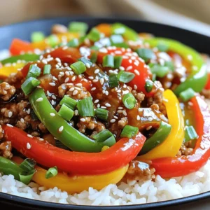 For a tasty Turkey and Pepper Stir Fry, you will need the following: - 1 lb ground turkey - 1 red bell pepper, sliced - 1 green bell pepper, sliced - 1 yellow bell pepper, sliced - 1 small onion, thinly sliced - 2 cloves garlic, minced - 1 inch fresh ginger, grated - 3 tablespoons soy sauce - 1 tablespoon sesame oil - 1 tablespoon hoisin sauce - 1 tablespoon cornstarch - 2 tablespoons water - Salt and pepper to taste - Cooked rice or noodles, for serving - Sesame seeds and green onions for garnish These ingredients form the base for a quick and healthy meal. Each item plays a key role in creating layers of flavor. Ground turkey gives you a lean protein, while the bell peppers add crunch and sweetness. The onion, garlic, and ginger give depth and warmth. The sauces combine to create a rich, savory taste. You can serve this stir fry over rice or noodles. This dish is not only easy to make, but it is also full of fresh flavors. You can find the Full Recipe for step-by-step instructions to make this delicious meal! 1. Preheat the skillet: Start by heating your large skillet or wok over medium-high heat. Add 1 tablespoon of sesame oil. This oil gives the dish a nice flavor and helps cook the turkey and veggies well. 2. Prepare the turkey and vegetables: While the skillet heats, slice your bell peppers and onion. Mince the garlic and grate the ginger. You want everything ready to go since stir-frying cooks quickly. 3. Cooking process overview: First, sauté the aromatics like garlic and ginger. Then, brown the turkey. Finally, add the veggies and sauce for a tasty mix. 1. Sautéing vegetables: Once the skillet is hot, toss in the onion, garlic, and ginger. Sauté for about 2 minutes until they smell great. This step builds the base flavor for your stir fry. 2. Browning turkey: Next, add 1 pound of ground turkey. Use a spoon to break it apart. Cook it for 5 to 7 minutes until it turns brown and is fully cooked. This step keeps the turkey juicy and flavorful. 3. Combining sauce with ingredients: After the turkey is brown, add the sliced bell peppers. Sauté them for 3 to 4 minutes until they are tender but still crisp. In a small bowl, mix 3 tablespoons of soy sauce, 1 tablespoon of hoisin sauce, 1 tablespoon of cornstarch, and 2 tablespoons of water. Pour this sauce into the skillet. Stir well to coat everything. Cook for 2 to 3 more minutes until the sauce thickens a bit. You can serve this stir fry over cooked rice or noodles and add sesame seeds and green onions on top. This dish is colorful and full of flavor! For the full recipe, check the earlier section. To avoid dry turkey, cook it quickly. Use medium-high heat to keep it juicy. Break it apart in the pan. Stir it often for even cooking. For crisp vegetables, do not overcook them. Add bell peppers last. Cook them for just a few minutes. They should be bright and crunchy, not mushy. Pair your turkey and pepper stir fry with rice or noodles. They soak up the sauce well. Serve it over a bed of fluffy rice for a filling meal. For garnishes, sprinkle sesame seeds on top. Add some chopped green onions too. These add flavor and a nice look to your dish. For the complete dish, check the Full Recipe. Enjoy your cooking! {{image_2}} You can easily change this dish with different proteins. Instead of ground turkey, try chicken, beef, or tofu. Each option brings its unique taste and texture. Chicken is light, while beef adds depth. Tofu is a great choice for those wanting a plant-based meal. You can also swap out the bell peppers. Use broccoli or snow peas for a new twist. Broccoli adds crunch and color. Snow peas bring a sweet flavor that pairs well with the turkey. Feel free to mix and match your veggies based on what you have! To boost the flavor, add spices like red pepper flakes or a squeeze of lime juice. Red pepper flakes add heat, while lime juice brightens the dish. Both options make every bite exciting. Consider using alternative sauces too. Teriyaki sauce adds a sweet touch, while sweet chili sauce gives a nice balance of sweet and spicy. These changes can really elevate your stir fry. Don't hesitate to experiment and find your favorite flavors. To keep your Turkey and Pepper Stir Fry fresh, use airtight containers. Glass or BPA-free plastic works best. Store your leftovers in the refrigerator for up to three days. If you want to keep them longer, freeze them for up to three months. Make sure to label your containers with the date. This way, you know how long they've been stored. You can reheat your stir fry in two ways: in the microwave or on the stovetop. The microwave is quick and easy. Just put your dish in for about two minutes. Stir it halfway for even heating. For a better texture, use the stovetop. Heat a skillet over medium heat, add a splash of water, and stir the dish for about five minutes. This helps keep the vegetables crisp and tasty. Enjoy your meal again! Can I make this dish ahead of time? Yes, you can make this dish ahead of time. Just cook the stir fry and let it cool. Then, store it in an airtight container. You can keep it in the fridge for up to three days. Before serving, reheat it on the stove or in the microwave until hot. What can I serve with Turkey and Pepper Stir Fry? You can serve this stir fry with cooked rice or noodles. Both options soak up the sauce well and add texture. You can also add a side of steamed broccoli or a fresh salad for a complete meal. How do I adjust the spice level? To adjust the spice level, you can add red pepper flakes to the stir fry. Start with a small pinch and taste as you go. For a milder flavor, skip the flakes or use sweet bell peppers. What type of turkey is best for stir fry? Ground turkey works best for stir fry. It cooks quickly and absorbs flavors well. You can also use turkey breast, cut into thin strips, if you prefer a different texture. Can I use frozen vegetables? Yes, you can use frozen vegetables. They are a time-saver and can work well in stir fry. Just add them directly to the skillet. Cook them a little longer to ensure they heat through and become tender. This blog post covers how to create a tasty Turkey and Pepper Stir Fry. We explored the key ingredients, like ground turkey and colorful bell peppers. I provided step-by-step cooking instructions and essential tips for juicy turkey and crisp veggies. You learned about variations to personalize your dish and storage info for leftovers. In short, this meal is simple to make and fun to enjoy. Give it a try and savor the flavors!