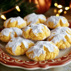 - 1 cup pumpkin puree - 1/2 cup vegetable oil - 1 cup brown sugar - 1/2 cup granulated sugar The main ingredients form the base of your cookies. Pumpkin puree gives them a moist texture and rich flavor. I love using vegetable oil because it keeps the cookies soft. The blend of brown sugar and granulated sugar creates a perfect sweetness and a nice chew. - 2 cups all-purpose flour - 2 teaspoons baking powder - 1 teaspoon ground cinnamon - 1/2 teaspoon ground nutmeg - 1/4 teaspoon ground ginger The dry ingredients help balance the wet ones. All-purpose flour provides structure. Baking powder makes the cookies rise just right. The spices, like ground cinnamon, nutmeg, and ginger, bring out that warm, cozy flavor of fall. - 1 large egg - 1 teaspoon vanilla extract - 1/4 teaspoon salt - 1/2 cup powdered sugar for dusting The egg binds everything together, while vanilla extract enhances the taste. A pinch of salt balances the sweetness. Finally, powdered sugar adds a lovely finish, giving these cookies their crinkle look. For the full recipe, check it out in the linked section. To start, grab a large bowl. Combine 1 cup pumpkin puree and 1/2 cup vegetable oil. Mix well until smooth and creamy. This step adds moisture and flavor to your cookies. Next, add 1 cup brown sugar and 1/2 cup granulated sugar to the bowl. Beat until everything blends nicely. Then, stir in 1 large egg and 1 teaspoon vanilla extract. Mix until fully combined. This will give your cookies a rich taste. In a separate bowl, whisk together 2 cups all-purpose flour, 2 teaspoons baking powder, 1 teaspoon ground cinnamon, 1/2 teaspoon ground nutmeg, 1/4 teaspoon ground ginger, and 1/4 teaspoon salt. This mixture brings warmth and spice to your cookies. Gradually add the dry ingredients to the wet mixture. Stir gently until just combined. Be careful not to overmix; this keeps your cookies soft and chewy. Cover the dough with plastic wrap and refrigerate for at least 30 minutes. Chilling helps firm up the dough, making it easier to shape. While the dough chills, preheat your oven to 350°F (175°C) and line a baking sheet with parchment paper. Once the dough is ready, scoop tablespoon-sized portions. Roll them into balls and coat each one with 1/2 cup powdered sugar. Place them on the baking sheet, leaving about 2 inches between each ball. Bake for 10-12 minutes. The edges should be set, while the centers remain soft. After baking, cool the cookies on the sheet for 5 minutes before moving them to a wire rack. Enjoy the charm of these cookies with every bite! To make perfect Pumpkin Pie Crinkle Cookies, avoid overmixing the dough. Overmixing can lead to tough cookies. Mix until just combined to keep them soft and chewy. Cooling times are also important. Let the cookies cool on the baking sheet for five minutes. This helps them set and keeps the centers soft. After that, move them to a wire rack. This cooling method gives you the best texture. You can boost the flavor with extra spices. Try adding allspice or cloves for a warm touch. A pinch of cardamom can also add depth. Each spice can make your cookies unique and exciting. Using different sugars can change the sweetness. Brown sugar adds moisture and a hint of caramel. You can mix in some coconut sugar for a lighter flavor. Each sugar type can change the cookie's taste and texture. For serving, arrange the cookies on a festive plate. A nice touch is to dust them with more powdered sugar. This gives a lovely snowy look. Serve with a warm drink for a cozy vibe. For a fun display, stack them high or use a tiered stand. This makes your cookies stand out at any gathering. The bright orange and white colors pop on the table. Enjoy sharing these delightful treats! {{image_2}} You can make these cookies gluten-free by swapping all-purpose flour for gluten-free flour blends. Look for blends that include a mix of rice flour, potato starch, and tapioca flour. They mimic the texture of wheat flour well. When using gluten-free flour, watch the baking time closely. These cookies may bake a bit faster, so check them at 8 to 10 minutes. To make these cookies vegan, you can replace the egg with a flax egg. To do this, mix one tablespoon of ground flaxseed with three tablespoons of water. Let it sit for about five minutes until it thickens. For dairy-free options, use almond milk or coconut milk instead of regular milk. You can also use plant-based butter in place of vegetable oil. For a fun twist, add chocolate chips to your dough. Semi-sweet or dark chocolate chips work great. You can also try adding nuts like walnuts or pecans for a crunchy texture. Dried fruits like cranberries or raisins can add a sweet bite. These variations bring more depth to your Pumpkin Pie Crinkle Cookies and make them extra delightful. To keep your Pumpkin Pie Crinkle Cookies fresh, store them in an airtight container. This method helps maintain their soft texture and flavor. You can keep them at room temperature for up to five days. For longer storage, you can freeze these delightful cookies. Place them in a single layer on a baking sheet and freeze until solid. Then, transfer the cookies to a freezer-safe bag or container. They will last for up to three months in the freezer. When you want to enjoy them, take them out and let them thaw at room temperature. You can also reheat them in an oven at 350°F for about 5 minutes for that fresh-baked taste. The shelf life of your cookies depends on the ingredients used. The pumpkin puree and oil help keep the cookies moist. If stored properly, they can last about a week at room temperature and up to three months in the freezer. Remember, cookies with dairy or eggs will have a shorter shelf life than those without. Enjoy your cookies at their best for a lovely autumn treat! For the full recipe, check my earlier section. The texture of these cookies is soft and chewy. They have a slight crisp on the outside. The inside stays moist and has a cake-like feel. When you bite in, you’ll enjoy a burst of pumpkin flavor and spices. The powdered sugar on top adds a nice sweetness. This contrast makes each cookie a delightful treat. Yes, you can use homemade pumpkin puree! Fresh puree has a vibrant flavor. It also lets you control the texture. However, be cautious. Homemade puree can be more watery than canned. Drain any excess liquid to ensure the right dough consistency. Overall, using fresh pumpkin can enhance the taste of your cookies. You can prepare the dough a day in advance. Just chill it in the fridge. This step develops the flavors and makes the dough easier to handle. When ready to bake, scoop and roll the dough in powdered sugar. Bake the cookies fresh for the best taste. For detailed instructions, check the Full Recipe. Pumpkin Pie Crinkle Cookies are a tasty treat combining pumpkin puree, spices, and sugar. We covered the main ingredients, mixed dough, and baking tips. I shared variations for gluten-free and vegan options, plus storage advice. These cookies are simple and fun to make. With easy steps and personal touches, you can impress everyone. Enjoy your baking adventure, and savor each bite of these delightful cookies!