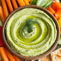- 1 ripe avocado - 1 cup canned chickpeas, drained and rinsed - 2 tablespoons tahini - 2 tablespoons fresh dill, finely chopped - 2 tablespoons lemon juice - 2 cloves garlic, minced - 2 tablespoons olive oil - Salt and pepper to taste - 1 teaspoon ground cumin - Assorted crudités (carrot sticks, cucumber slices, bell pepper strips) - Pita bread, cut into triangles For the Avocado Dill Hummus Board, I start with simple yet fresh ingredients. The main star is the ripe avocado. It gives the hummus its creamy texture. The canned chickpeas add protein and bulk. Tahini brings a nutty flavor that pairs well with the other ingredients. Fresh dill adds a light, herbal touch that brightens up the dish. Lemon juice gives the hummus a zesty kick. The minced garlic adds depth and richness. If you want to enhance the flavor, you can add olive oil, salt, and pepper. Ground cumin gives a warm, earthy note. For serving, I love using assorted crudités. Carrot sticks, cucumber slices, and bell pepper strips add color and crunch. Pita bread cut into triangles is perfect for dipping. You can find the full recipe [here](#). First, gather your ingredients. You need one ripe avocado, one cup of drained chickpeas, and two tablespoons of tahini. Also, get two tablespoons of fresh lemon juice, two cloves of minced garlic, and two tablespoons of olive oil. Don't forget a teaspoon of ground cumin! Now, add all these ingredients to your food processor. Make sure everything goes in there: the avocado, chickpeas, tahini, lemon juice, garlic, olive oil, and cumin. Blend the mixture until it is smooth and creamy. You might need to scrape down the sides once or twice. This helps to mix everything well. Once it's smooth, add two tablespoons of finely chopped fresh dill. Season with salt and pepper to taste. Pulse the food processor a few times to mix the dill in. This gives the hummus a fresh and vibrant flavor. Now it's time to serve! Transfer your hummus to a nice serving bowl. Use the back of a spoon to create a small swirl on top. Drizzle a little olive oil over the hummus for a rich touch. If you like, garnish with whole dill sprigs for a pretty look. Finally, arrange assorted crudités and pita bread triangles around the bowl. This makes a colorful and tasty spread for everyone to enjoy! For the full recipe, check the details above. To get that creamy texture, start with ripe avocados. Make sure they are soft but not brown. Use a high-speed food processor. Blend the mix until it is very smooth. If it feels too thick, add a splash of water or olive oil. When blending, I recommend scraping the sides of the bowl. This helps mix in all the ingredients. Use a spatula to push down any bits stuck on the sides. Blend again until it’s fully combined and silky. Arranging the board is key for a lovely display. Start by placing the hummus in the center of a large board. Create a swirl on top with a spoon for a nice look. Next, arrange the crudités and pita triangles around the hummus. Use vibrant colors and different shapes. Carrot sticks, cucumber slices, and bell pepper strips add variety. This makes the board not only tasty but also eye-catching. For added flair, use small bowls for dips or olives. You can also sprinkle fresh dill over everything. This adds a pop of green and ties in with the hummus flavor. Use the full recipe to guide your steps for a stunning presentation. {{image_2}} You can make your avocado dill hummus unique by adding spices or herbs. Try smoked paprika for a smoky touch. A pinch of cayenne pepper adds heat. Fresh parsley or chives can also brighten the flavor. Incorporating roasted vegetables brings a new twist. Roasted red peppers add sweetness and depth. Caramelized onions contribute a rich, savory taste. Just blend them into the hummus for a creamy mix. This recipe is naturally vegan and gluten-free. You can enjoy it without worry if you follow these diets. If you need nut-free alternatives, tahini can be swapped for sunflower seed butter. This still gives you a creamy texture without nuts. You can find the full recipe in the earlier section. Enjoy experimenting with these variations! To keep your hummus fresh, store it in a sealed container. This helps prevent air from drying it out. Place a thin layer of olive oil on top before sealing. This method keeps the hummus creamy and delicious. You can refrigerate leftover hummus for up to five days. If you have more than you can eat, consider freezing it. Portion the hummus into small containers or ice cube trays. Once frozen, transfer the portions to a freezer bag. This lets you defrost only what you need later. Frozen hummus can last for up to three months. Store your crudités and pita bread separately. Vegetables like carrots and cucumbers stay fresh in a sealed bag with a damp paper towel. This keeps them crisp and ready to enjoy. Pita bread can dry out, so wrap it tightly in foil or plastic wrap. This helps maintain softness. When you are ready to serve again, check for freshness. If your veggies seem wilty, you can revive them in ice water for a few minutes. This quick soak can bring back some of their crunch. Always remember to enjoy your delicious Avocado Dill Hummus Board fresh for the best taste! For the full recipe, check out the Avocado Dill Hummus Board recipe. How long can I keep hummus in the fridge? You can keep hummus in the fridge for about four to five days. Store it in a sealed container to keep it fresh. If you see any signs of spoilage, it's best to toss it. Can I make this hummus in advance? Yes, you can make this hummus a day ahead. Just store it in the fridge. When you are ready to serve, give it a quick stir. You can also drizzle a bit of olive oil on top before serving for extra flavor. What goes well with avocado dill hummus? Avocado dill hummus pairs well with many things. I love serving it with fresh veggies like carrot sticks, cucumber slices, and bell pepper strips. Pita bread triangles are also a great choice. You can even add crackers or chips for a crunchy touch. How can I make a hummus board more filling? To make your hummus board more filling, add protein-rich items. Consider including hard-boiled eggs, grilled chicken, or chickpea salad. You can also add a variety of cheeses or nuts for extra texture and taste. Mix and match to create a vibrant and satisfying spread. For the complete recipe, check out the [Full Recipe]. This blog post covered how to create a delicious avocado dill hummus. We explored key ingredients like ripe avocado, chickpeas, and tahini. I shared step-by-step instructions for making the hummus smooth and creamy. Tips for presentation and variations added flavor and fun. Don't forget storage methods to keep it fresh longer. This recipe not only tastes great but can fit many diets. Try it for your next gathering!