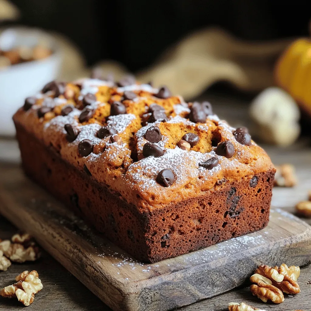 To make this super moist pumpkin loaf, you need some key ingredients. Here’s what you will gather: - 1 ½ cups all-purpose flour - 1 teaspoon baking powder - 1 teaspoon baking soda - ½ teaspoon salt - 1 teaspoon ground cinnamon - ½ teaspoon ground nutmeg - ½ teaspoon ground ginger - ½ cup unsweetened applesauce - 1 cup pure pumpkin puree - ¾ cup granulated sugar - ½ cup brown sugar, packed - 2 large eggs - ½ cup vegetable oil - 1 teaspoon vanilla extract These ingredients work together to create a loaf that is moist and full of flavor. The pumpkin puree adds moisture and texture. The spices give it that warm, cozy taste. Feel free to make this pumpkin loaf your own by adding some extras. Here are a couple of tasty options: - ½ cup chopped walnuts or pecans - ½ cup chocolate chips Adding nuts gives a nice crunch. Chocolate chips add sweetness and richness. You can mix and match based on your taste. You can easily swap some ingredients for others based on what you have. Here are some ideas: - Flour: Use whole wheat flour for more fiber. - Sugars: Coconut sugar or honey can work, but adjust amounts. - Applesauce: You can use yogurt for a creamier texture. - Oil: Substitute with melted coconut oil or melted butter. These swaps can change the flavor and texture a bit. Experiment to find what you like best! Start by preheating your oven to 350°F (175°C). This step is key for even baking. Next, prepare your loaf pan. You can grease it or line it with parchment paper. Lining makes it easier to take the loaf out later. In a bowl, whisk together the dry ingredients. Combine 1 ½ cups of all-purpose flour, 1 teaspoon of baking powder, 1 teaspoon of baking soda, and ½ teaspoon of salt. Then, add 1 teaspoon of ground cinnamon, ½ teaspoon of ground nutmeg, and ½ teaspoon of ground ginger. Mix well until everything is combined. Set this bowl aside. In a large bowl, mix the wet ingredients. Start with ½ cup of unsweetened applesauce and 1 cup of pure pumpkin puree. Add ¾ cup of granulated sugar and ½ cup of packed brown sugar. Crack in 2 large eggs, and pour in ½ cup of vegetable oil and 1 teaspoon of vanilla extract. Stir these until they blend into a smooth mixture. Now, fold the dry ingredients into the wet mix. Use a spatula to gently combine them. Don’t overmix; a few lumps are okay. If you want, add ½ cup of chopped walnuts or pecans, and ½ cup of chocolate chips. Gently fold these in until they spread evenly through the batter. Pour the batter into your prepared loaf pan. Smooth the top with a spatula. Place the pan in the oven and bake for 55-65 minutes. Check if it’s done by inserting a toothpick into the center. If it comes out clean, your loaf is ready! If it browns too fast, cover it with foil for the last 10-15 minutes. Once baked, let it cool in the pan for 10 minutes. After that, move it to a wire rack to cool completely. Enjoy your Super Moist Pumpkin Loaf! You can find the Full Recipe for more details. To make your pumpkin loaf super moist, use pure pumpkin puree. Canned pumpkin works well and helps keep the loaf soft. Mixing in unsweetened applesauce adds extra moisture too. You can also add a bit of vegetable oil for richness. Be careful not to overmix your batter. Overmixing can lead to a dry loaf. Just mix until the dry ingredients are combined with the wet ones. Baking can be tricky. Here are some common problems to watch for: - Incorrect oven temperature: Always check your oven with a thermometer. An oven that's too hot can burn the loaf. - Underbaking: If you pull it out too soon, the inside may be gooey. Use a toothpick to check for doneness. - Overbaking: This can dry out your loaf. Keep an eye on the time, especially in the last few minutes. - Not greasing the pan: Make sure your pan is greased or lined. This helps with easy removal after baking. Serving your pumpkin loaf is fun! Here are some tasty ideas: - Slice the loaf and serve it warm. Add a pat of butter on each slice. - Top with cream cheese spread for a rich taste. - Dust the top with powdered sugar for a pretty finish. - Pair it with a warm drink like coffee or tea. This makes a great snack or breakfast treat. Explore these options to enjoy your super moist pumpkin loaf even more! For the full recipe, check the earlier section. {{image_2}} You can make this pumpkin loaf a bit healthier. Swap half the sugar for honey or maple syrup. Use whole wheat flour instead of all-purpose flour. You can also replace the oil with mashed banana or yogurt. These changes keep your loaf tasty while cutting calories. Want to kick up the flavor? Add a teaspoon of vanilla bean paste. It gives a rich taste. Try mixing in a tablespoon of orange zest for a citrus twist. You can also add a pinch of cloves for warmth. For those who love spice, a dash of cayenne pepper can create a surprising kick. Change your pumpkin loaf with seasonal ingredients. In fall, add dried cranberries or chopped apples. In winter, mix in chopped pecans for crunch. For a summer treat, try adding blueberries or fresh peaches. Each season brings new flavors to explore! For the complete recipe, check out the Full Recipe section above. To keep your pumpkin loaf moist, wrap it well. Use plastic wrap or aluminum foil. Store it at room temperature for up to three days. If you want it to last longer, consider refrigerating it. In the fridge, it can stay fresh for up to a week. Just remember to let it come to room temp before serving. Freezing is a great option if you want to save some for later. First, let the loaf cool completely. Then, slice it into pieces. Wrap each slice in plastic wrap, then place them in a freezer bag. Label the bag with the date. Your loaf can last up to three months in the freezer. When you’re ready to enjoy, simply thaw it overnight in the fridge. Reheating your pumpkin loaf is simple. If you want it warm, preheat your oven to 350°F (175°C). Place the slices on a baking sheet and heat for about 10-15 minutes. For a quick option, use the microwave. Heat one slice for about 15-20 seconds. Add a little butter or cream cheese for extra flavor. Enjoy every bite of your super moist pumpkin loaf! For the full recipe, refer to the cooking instructions above. Yes, you can make this pumpkin loaf vegan. To replace the eggs, use flaxseed meal. Mix one tablespoon of flaxseed meal with three tablespoons of water. Let it sit for a few minutes until it thickens. You can also swap the vegetable oil for a plant-based oil like coconut oil. For the applesauce, make sure it's unsweetened. This keeps the loaf moist and tasty. The pumpkin loaf stays fresh for about four days. Store it in an airtight container at room temperature. If you want it to last longer, you can refrigerate it for up to a week. Just make sure to seal it well to avoid drying out. You can also freeze it if you want to save some for later. Absolutely! Fresh pumpkin works great in this recipe. First, you'll need to roast the pumpkin until it's soft. Then, scoop out the flesh and mash it. Aim for about one cup of mashed pumpkin. This adds a nice fresh taste to your loaf. Just remember to let it cool before mixing it into your batter. You can enjoy this pumpkin loaf plain or with toppings. Spread some butter or cream cheese for extra flavor. It also pairs well with coffee or tea. For a fun twist, serve slices with a scoop of vanilla ice cream. You can even add a drizzle of caramel sauce on top for a sweet treat. To check if your pumpkin loaf is done, use the toothpick test. Insert a toothpick into the center of the loaf. If it comes out clean, it’s ready. If it has batter on it, bake for a few more minutes. Keep an eye on the top; it should be golden brown. If it browns too fast, cover it with foil. For the full recipe, check the instructions above! You learned about key ingredients for super moist pumpkin loaf, helpful baking tips, and fun variations. We covered storage methods and answered common questions too. Remember, the right mix of ingredients and proper technique ensures a tasty loaf. Try different flavors and swap out items to suit your taste. Enjoy baking your pumpkin loaf, and share it with friends and family. It’s a perfect treat for any season. Happy baking!