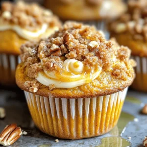- 1 ½ cups all-purpose flour - 1 teaspoon baking powder - 1 teaspoon baking soda - ½ teaspoon salt - 1 teaspoon ground cinnamon - ½ teaspoon ground nutmeg - ½ teaspoon ginger powder - 1 cup canned pumpkin puree - ½ cup vegetable oil - 2 large eggs - 1 teaspoon vanilla extract - 4 oz cream cheese, softened - 1 tablespoon powdered sugar - ¼ cup flour - ¼ cup brown sugar, packed - 2 tablespoons softened butter - ½ cup chopped pecans (optional) To make these Streusel Pumpkin Cream Cheese Muffins, you need a mix of dry and wet ingredients. The dry ingredients include flour, baking powder, baking soda, salt, and warm spices like cinnamon, nutmeg, and ginger. These spices add warmth and flavor to the muffins. For the wet ingredients, canned pumpkin puree is key. It keeps the muffins moist and brings that classic pumpkin taste. Vegetable oil adds richness, while eggs and vanilla extract help bind everything together. Next, we prepare the cream cheese filling and streusel topping. The cream cheese and powdered sugar create a sweet, creamy center that contrasts nicely with the spiced muffin. The streusel topping, made from flour, brown sugar, butter, and pecans, adds a crunchy texture. If you like nuts, toss in some chopped pecans for extra flavor. You can find the full recipe and detailed steps to bring these delightful muffins to life. Enjoy the blend of flavors and the joy they bring to any occasion! First, preheat your oven to 350°F (175°C). This step gets your oven ready for baking. Next, line a muffin tin with paper liners or lightly grease it. This keeps your muffins from sticking. Now, let’s mix the dry ingredients. In a medium bowl, whisk together: - 1 ½ cups all-purpose flour - 1 teaspoon baking powder - 1 teaspoon baking soda - ½ teaspoon salt - 1 teaspoon ground cinnamon - ½ teaspoon ground nutmeg - ½ teaspoon ginger powder Set this bowl aside. In a large mixing bowl, combine: - ½ cup granulated sugar - ½ cup brown sugar, packed - 1 cup canned pumpkin puree - ½ cup vegetable oil - 2 large eggs - 1 teaspoon vanilla extract Mix all these until well blended and smooth. Gradually add the dry mix to the wet mix. Stir gently until just combined. A few lumps are okay. Now, let's fill the muffin liners. Fill each liner halfway with the pumpkin batter. Add about 1 teaspoon of the cream cheese mixture in the middle of each muffin. Top it with the remaining batter until the liners are about ¾ full. For the streusel topping, mix together in a small bowl: - ¼ cup flour - ¼ cup brown sugar - 2 tablespoons softened butter Use a fork or your fingers to mix until crumbly. If you want, mix in ½ cup chopped pecans for crunch. Sprinkle this topping over each muffin. Bake your muffins in the preheated oven for about 20-22 minutes. Check for doneness by inserting a toothpick in the center. It should come out clean. Once baked, allow the muffins to cool in the tin for 5 minutes. After that, transfer them to a wire rack to cool completely. Enjoy these delightful muffins warm or at room temperature. To bake perfect muffins, always check your oven temperature. An oven thermometer helps ensure accuracy. Preheat your oven to 350°F (175°C) before you start mixing. This step is key for proper rising. Avoid overmixing the batter. Mix just until combined. A few lumps are okay. Overmixing can make muffins dense and tough. Stir gently to keep them light and fluffy. For a lovely touch, serve your muffins warm. A drizzle of honey or maple syrup adds sweetness and shine. You can also sprinkle a bit of cinnamon on top for extra flavor and visual appeal. Garnish the muffins with chopped pecans or a dusting of powdered sugar. These small touches make a big difference in how they look on the plate. Store your muffins in an airtight container. This keeps them fresh for up to three days. For longer storage, freeze them. Wrap each muffin in plastic wrap, then place them in a freezer bag. To reheat, simply microwave for 15-20 seconds. This warms them up without drying them out. Enjoy your delicious treats any time! {{image_2}} You can change up the flavors in your muffins for fun. Adding chocolate chips brings a sweet twist. Try using dark chocolate for a rich taste. Dried fruits, like raisins or cranberries, add chewiness and a hint of tartness. They pair well with the pumpkin flavor. You could also add different nuts or seeds to the batter. Walnuts or sunflower seeds add crunch and healthy fats. If you want gluten-free muffins, swap the all-purpose flour with a gluten-free mix. Many options exist, and they work well in this recipe. For a vegan twist, you can replace the eggs. Use flax eggs made from ground flaxseed and water. You can also use vegan cream cheese in place of regular cream cheese. These changes help everyone enjoy this treat. Make your muffins special for the season by adding cranberries or apple chunks. These fruits add freshness and flavor. You can also use fall spices, like allspice or cardamom, to enhance the taste. Mixing in these seasonal items makes the muffins exciting and new. It’s a great way to celebrate the flavors of autumn. For the full recipe, check out the details above. To enjoy your Streusel Pumpkin Cream Cheese Muffins, I suggest pairing them with drinks like coffee or tea. The warm spices in the muffins blend well with both beverages. For brunch, serve these muffins with a light fruit salad or yogurt. This adds freshness and contrast to the rich muffins. These muffins shine at many occasions. They are perfect for holidays like Thanksgiving or Halloween. You can also serve them at family gatherings or cozy brunches. If you want to prep meals, these muffins make a great breakfast or snack. They are easy to grab and satisfying to eat. Get creative with how you serve these muffins! You can make muffin parfaits by layering chopped muffins with yogurt and fruit. This is a fun twist that adds color and texture. You can also use leftover muffins in recipes like crumbles. Just crumble them on top of fruit and bake for a delicious dessert. For more details, check out the Full Recipe. How to make Streusel Pumpkin Cream Cheese Muffins? To make these muffins, you start by mixing dry and wet ingredients. Combine flour, baking powder, baking soda, salt, and spices in one bowl. In another bowl, mix pumpkin puree, sugars, oil, eggs, and vanilla. Then, blend these two mixtures together gently. Next, prepare the cream cheese filling by mixing softened cream cheese with powdered sugar until smooth. Fill muffin liners halfway with pumpkin batter, add the cream cheese mix, and top with more batter. Finish with a streusel topping made from flour, brown sugar, and butter. Bake at 350°F (175°C) for about 20-22 minutes. Can I freeze these muffins for later? Yes, you can freeze these muffins! Allow them to cool completely first. Wrap each muffin tightly in plastic wrap or aluminum foil. Then, place them in a freezer-safe bag or container. They can stay fresh for about three months. When ready to eat, thaw them in the fridge or microwave. What’s the secret to moist muffins? The secret lies in using the right balance of wet and dry ingredients. The pumpkin puree adds moisture, while not overmixing the batter keeps the muffins light. Additionally, using fresh ingredients can make a big difference. Why are my muffins dense? Dense muffins can result from overmixing the batter. When you mix too much, you activate gluten, making the muffins tough. Also, using too much flour can lead to density. Always measure flour correctly by spooning it into the measuring cup and leveling it off. How can I adjust sweetness in the recipe? To adjust sweetness, you can either reduce the sugar amount or add extra spices. If you prefer less sugar, cut the granulated and brown sugars by a quarter. For more sweetness without sugar, consider adding applesauce or mashed bananas. Where to find high-quality muffin tins? You can find high-quality muffin tins at kitchen supply stores, online shops, or major retailers. Look for non-stick options or silicone molds for easy release. Recommended cookbooks or blogs for DIY baking For great baking tips, check out cookbooks like "Baking: From My Home to Yours" by Dorie Greenspan. Blogs like "Sally's Baking Addiction" and "Joy the Baker" also offer fantastic recipes and ideas for home bakers. In this blog post, we explored how to make delicious Streusel Pumpkin Cream Cheese Muffins. We covered essential ingredients, from dry spices to a rich cream cheese filling. I provided step-by-step instructions, helpful baking tips, and creative serving ideas. You can also tweak the recipe for dietary needs or seasonal flavors. Remember, baking is fun and allows you to be creative. Enjoy every bite of your freshly baked muffins!