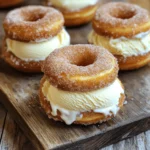 - 2 cups apple cider - 2 cups all-purpose flour - 1 cup granulated sugar - ½ cup brown sugar - 2 teaspoons baking powder - 1 teaspoon ground cinnamon - ½ teaspoon ground nutmeg - ½ teaspoon salt - ½ cup unsalted butter, melted - 2 large eggs - ½ cup whole milk - 1 cup vanilla ice cream - ¼ cup granulated sugar for rolling - Extra ground cinnamon for rolling To make apple cider donut ice cream sandwiches, you need quality ingredients. Fresh apple cider gives the donuts a rich flavor. The flour, sugar, and spices create a perfect base. Baking powder helps the donuts rise and stay fluffy. - Baking sheet - Parchment paper - Mixing bowls You also need a few tools. A baking sheet helps with even cooking. Parchment paper makes cleanup easy and prevents sticking. Mixing bowls are key for combining your ingredients. Using the right ingredients and tools can make your apple cider donut ice cream sandwiches a hit. For the full recipe, check out the details in the previous section. Reducing the cider for maximum flavor Start by pouring 2 cups of apple cider into a small saucepan. Heat it over medium heat. Once it boils, turn the heat down and let it simmer. This process should take about 20 to 25 minutes. You want the cider to reduce to about 1 cup. This step brings out rich flavors. Cool down process Once the cider reduces, take it off the heat. Let it cool down for a few minutes. This will help it mix well with the other ingredients later. Combining dry ingredients In a large mixing bowl, whisk together the dry ingredients. You’ll need 2 cups of all-purpose flour, 1 cup of granulated sugar, ½ cup of brown sugar, 2 teaspoons of baking powder, 1 teaspoon of ground cinnamon, ½ teaspoon of ground nutmeg, and ½ teaspoon of salt. Make sure everything is mixed well. Mixing wet ingredients In another bowl, whisk together the wet ingredients. Combine ½ cup of melted unsalted butter, 2 large eggs, the reduced apple cider, and ½ cup of whole milk. Mix until you see no lumps. Pour this wet mixture into the dry ingredients. Stir until just combined. Shaping and spacing the dough Use a tablespoon or a cookie scoop to drop dough balls onto a lined baking sheet. Space them about 2 inches apart. Flatten each dough ball slightly to form a donut shape. This helps them cook evenly. Baking time and checking doneness Preheat your oven to 350°F (175°C). Bake the donuts for 10 to 12 minutes. They should be lightly golden around the edges. Press them gently; they should spring back when done. Let them cool for a few minutes on the baking sheet before moving them to a wire rack. Coating with cinnamon sugar While the donuts cool, mix ¼ cup of granulated sugar with some extra ground cinnamon in a shallow dish. Once the donuts have cooled slightly, roll them in this mixture. Make sure they are fully coated for that sweet, spicy finish. Now, you can assemble your delightful apple cider donut ice cream sandwiches using the full recipe! To make the best apple cider donuts, avoid common mistakes. One mistake is overmixing the batter. This can lead to tough donuts. Mix just until you see no dry flour. This keeps them light and fluffy. Another tip is to ensure your dry and wet ingredients are at room temperature. Cold eggs or milk can mess with the dough. For fluffy donuts, make sure your baking powder is fresh. Old baking powder can cause dense donuts. Store it in a cool, dry place to keep it active. When it comes to scooping ice cream, use a warm scoop. This makes it easier to get nice, even scoops. Dip the scoop in hot water, then dry it before using. To form the perfect sandwich, place a scoop on the flat side of one donut. Press gently with another donut on top. This helps the ice cream stick without spilling out. Pair your sandwiches with warm apple cider or coffee. These drinks enhance the sweet and spicy flavors. For a fun presentation, stack the sandwiches on a plate. Dust some cinnamon sugar on top. You can also serve them with a drizzle of caramel sauce for extra flair. Enjoy! {{image_2}} You can have fun by changing the ice cream flavors in your sandwiches. Vanilla is great, but why not try caramel or maple? Each one brings a new taste to your treat. You can also add fruits like sliced apples or berries. They add a fresh crunch and balance the sweetness. Toppings like crushed nuts or sprinkles can give your sandwich extra fun and texture. Want to switch up the donuts? Try using pumpkin or sweet potato puree in the batter. This adds a lovely fall flavor and color. If you need gluten-free options, use almond flour instead of all-purpose flour. This keeps the donuts soft and tasty while making them safe for gluten-free diets. Each variation makes a unique twist on the classic apple cider donut ice cream sandwich. For the full recipe, check out the main article! To keep your apple cider donuts fresh, store them in an airtight container. This protects them from air and moisture, helping them stay soft. You can also wrap each donut in plastic wrap for extra safety. If you have leftover assembled sandwiches, wrap them well and place them in the freezer. This keeps the ice cream firm and the donuts intact. If stored properly, the donuts last about 3 days in the fridge. For the best taste, enjoy them fresh. In the freezer, they can last up to a month. When you’re ready to eat, thaw the sandwiches at room temperature for about 10 minutes. This warms the donuts and softens the ice cream. If you want a warm treat, heat the donuts in the microwave for 10-15 seconds before assembling. Enjoy the gooey goodness! Apple cider donut ice cream sandwiches are a fun twist on two favorite treats. You get warm, soft apple cider donuts filled with creamy vanilla ice cream. This dessert trend combines the fall taste of apple cider with the coolness of ice cream. Many people love them for their unique flavor and fun texture. You can enjoy them as a snack or dessert. They are perfect for parties or cozy nights at home. Yes, you can make these donuts ahead of time. Bake the donuts and let them cool completely. Store them in an airtight container. They stay fresh for about two days at room temperature. If you want to keep them longer, freeze the donuts. Place them in a freezer bag. They last for up to three months in the freezer. Just remember to thaw them before making your sandwiches. You can find pre-made apple cider donut ice cream sandwiches at several places. Look in local bakeries or artisanal ice cream shops. Some grocery stores may also carry them in the frozen dessert section. Brands like Talenti and Jeni's often have unique flavors. Check their websites or call ahead to see if they have them. You can customize your ice cream sandwiches in many fun ways. Try different ice cream flavors like caramel or pumpkin. Add mix-ins like chocolate chips or crushed nuts for extra crunch. You can also top your sandwiches with sprinkles or drizzle warm caramel sauce on top. Get creative and make them your own! In this post, we explored making delicious apple cider donut ice cream sandwiches. We covered key ingredients, proper equipment, and step-by-step instructions to create your treats. I shared tips to perfect your donuts and ideas for serving them. We also discussed variations and how to store leftovers for later enjoyment. Remember, the joy of baking comes from trying new flavors and techniques. Enjoy your tasty creations and impress your friends with these delightful desserts!