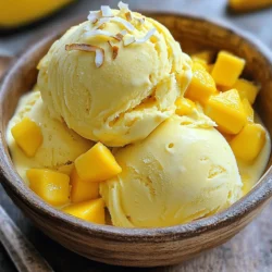 - 3 ripe mangoes, peeled and diced - 1 cup heavy cream - 1 cup coconut milk - 3/4 cup sweetened condensed milk - 1 tablespoon lime juice - 1 teaspoon vanilla extract - Pinch of salt Choosing the right mango is key. Look for mangoes that are ripe. They should feel slightly soft when you gently squeeze them. A ripe mango has a sweet scent near the stem. You want to avoid mangoes with dark spots or wrinkles. Fresh mangoes will give your ice cream the best flavor. - How to choose ripe mangoes: Check for softness and smell. - Signs of freshness: Look for bright color and no blemishes. If you don’t have heavy cream, don’t worry! You can use whole milk or a blend of milk and butter. For a dairy-free option, swap heavy cream with coconut cream. Almond milk is also a good choice. Just keep in mind that these changes may alter the texture a bit. - Substitutes for heavy cream: Use whole milk or milk with butter. - Dairy-free options: Coconut cream or almond milk work well. - Blending the mixture To start, take your blender. Add the diced mangoes, heavy cream, coconut milk, sweetened condensed milk, lime juice, vanilla extract, and a pinch of salt. Blend it all together until the mix is smooth and creamy. You want it to be rich and vibrant. - Adjusting sweetness Now, taste your mix. If you want it sweeter, add more condensed milk or some sugar. Just blend again to mix it in. It’s all about your taste. Make it perfect for you! - Using an ice cream maker Next, pour the mango mix into your ice cream maker. Follow the maker's instructions for churning. This usually takes about 20 to 25 minutes. You want it to reach a soft-serve texture. - Tips for achieving the right texture Keep an eye on it! If it seems too soft, let it churn a bit longer. If it looks great, stop the machine. The right texture makes the ice cream dreamy! - Storing in an airtight container After churning, transfer the ice cream to an airtight container. This helps keep it fresh and prevents ice crystals from forming. - Time to firm up Now, freeze it for at least 4 hours. This step is key to making it firm and scoopable. Once it’s ready, it’s time to enjoy your delicious treat! To make creamy mango ice cream, fat content is key. Use heavy cream and coconut milk for richness. These fats help create a smooth texture. Churning is also important. If you churn too slowly, your ice cream may be icy. Aim for a consistent churn for about 20-25 minutes. This ensures it becomes fluffy and light. Serving mango ice cream can be fun! Try it in bowls, cones, or even as a cake layer. You can also make mango sundaes. Top them with diced mango or toasted coconut. Adding a drizzle of lime juice enhances the flavor. Fresh mint leaves also add a bright touch. If your ice cream is too hard, let it sit out for a few minutes before scooping. This softens it and makes serving easier. If you notice a grainy texture, this may mean it didn’t churn enough. Next time, churn a bit longer. This helps to break down ice crystals for a smoother finish. For the full recipe, check the earlier sections. {{image_2}} You can add fun twists to your creamy mango ice cream. Try mixing in some coconut or lime zest. This will boost the tropical vibe. For a unique treat, create a mango swirl by blending mango with raspberry or passion fruit. This adds color and a new taste! You can make a dairy-free version using coconut milk. Replace heavy cream with more coconut milk. This keeps it rich and creamy. You can also use alternative sweeteners like agave or maple syrup. This makes it sweet without using refined sugar. Get creative by adding fruits or nuts. Chopped strawberries, blueberries, or walnuts work well. You can also swirl in some chocolate or caramel sauce. This adds extra flavor and makes your ice cream even more special. To keep your creamy mango ice cream fresh, follow these simple tips. First, use an airtight container. This helps prevent ice crystals from forming. Place a piece of wax paper on top before sealing. This adds an extra layer of protection. Store the container in the coldest part of your freezer. Your ice cream will stay fresh for about two weeks. You can repurpose old ice cream containers for storage. Rinse them well before using. They are great for storing leftovers or snacks. Make sure to label the containers. Write the date and contents on the lid. This helps you find what you need quickly. To tell if your ice cream is still good, check for ice crystals on the surface. If you see a lot, it may taste icy. Smell it to ensure there are no off odors. If it smells strange, it’s best to throw it away. To prevent freezer burn, always keep it tightly sealed and stored properly. You can make creamy mango ice cream without an ice cream maker. Use a simple method: blend all your ingredients. Pour the mixture into a shallow pan. Place it in the freezer. Stir it every 30 minutes for about 2-3 hours. This helps break up ice crystals. When it gets thick and creamy, it’s ready to enjoy! Yes, frozen mangoes work well in this recipe. They are often picked at peak ripeness. However, they can have a different texture. Fresh mangoes tend to be creamier. If you choose frozen, let them thaw a bit before blending. This will help achieve a smooth consistency. You can lower the calories in creamy mango ice cream. Use light coconut milk instead of heavy cream. Swap sweetened condensed milk for a sugar substitute or honey. You can also reduce the amount of sweetener. This keeps the flavor while cutting calories. Many brands offer creamy mango ice cream. You can find it at grocery stores or specialty shops. Look for brands like Häagen-Dazs or Ben & Jerry's. Local ice cream shops often make their own, too. Check their flavors for a fresh option! Homemade ice cream takes about 4-6 hours to freeze fully. For the best texture, freeze it for at least 4 hours. This allows it to become firm but still creamy. If you want to scoop it easily, let it sit out for a few minutes first. You learned how to make creamy mango ice cream using simple steps and fresh ingredients. Choosing ripe mangoes enhances flavor, while alternatives keep it fun and flexible. Tips on texture, storage, and serving make it easy to enjoy. I encourage you to try different variations for a unique twist. Homemade ice cream is not just a treat; it's a way to impress friends and family. Celebrate your success in the kitchen as you savor each delicious scoop.