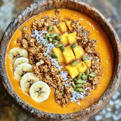 To make a Pumpkin Pie Smoothie Bowl, you need a few simple ingredients. Here’s what you’ll need: - Pumpkin puree (canned or homemade) - Frozen banana - Almond milk (or any milk of choice) - Vanilla extract - Pumpkin pie spice - Maple syrup (optional) - Oats - Toppings: granola, walnuts, pumpkin seeds, coconut flakes, cinnamon Each ingredient plays a key role in flavor and texture. The pumpkin puree gives that lovely fall taste. A frozen banana makes your smoothie creamy and sweet. Almond milk keeps it light and smooth, but you can use any milk you enjoy. Vanilla extract adds depth. Pumpkin pie spice brings warmth with its blend of cinnamon, nutmeg, and ginger. If you like your smoothie a bit sweeter, add maple syrup to taste. Oats help thicken the smoothie and add fiber. For toppings, get creative! Granola adds crunch, while walnuts and pumpkin seeds give extra texture. Coconut flakes add a touch of sweetness, and a sprinkle of cinnamon on top is always a nice touch. These ingredients help you create a beautiful and delicious smoothie bowl that you can enjoy any time of the day. For the complete recipe, check out the Full Recipe. First, gather all your main ingredients. You need pumpkin puree, a frozen banana, almond milk, vanilla extract, pumpkin pie spice, maple syrup, and oats. Place these ingredients in your blender. Make sure to add the pumpkin puree as the base. This gives your smoothie bowl its rich flavor. Blend everything on high until it is smooth and creamy. If you see chunks, scrape down the sides and blend again. Sometimes, the mixture can be too thick. If that happens, add a little more almond milk. Blend again until you reach your desired smoothness. You want it thick enough to hold toppings but smooth enough to eat easily. If you prefer a thicker bowl, add more oats or pumpkin puree. Once your mixture is ready, pour it into a colorful bowl. Take your time to arrange the toppings. Start with granola for crunch. Then, add walnuts and pumpkin seeds for extra texture. Sprinkle some coconut flakes on top, and finish with a dash of cinnamon. This not only tastes great but looks beautiful too. It’s perfect for sharing on social media! Enjoy your delicious Pumpkin Pie Smoothie Bowl right away. You can find the full recipe above for more detailed steps. To get a creamy texture, start with the right order. First, add the liquid. I use almond milk, but any milk works. Next, add the pumpkin puree and the frozen banana. These give the smoothie its rich body. Add the oats last to help blend everything smoothly. Blend on high, but pause to scrape the sides. If the mix is too thick, add more milk. Blend again until it’s perfect. The goal is a smooth, thick mix that pours easily into a bowl. If you have extra smoothie, store it right. Use a clean, airtight container. Fill it about three-quarters full to leave room for expansion. Keep it in the fridge. It stays fresh for a day. If you want to keep it longer, freeze it. Just pour the smoothie into ice cube trays. Once frozen, pop them into a bag. To enjoy later, thaw a few cubes in the fridge overnight. This keeps the flavors tasty and fresh. Presentation matters! A colorful bowl makes your smoothie look great. Pour the smoothie gently into the bowl. Arrange toppings in sections for a fun look. Start with granola for crunch, then add walnuts and pumpkin seeds. Sprinkle coconut flakes for sweetness. Finally, a dusting of cinnamon adds a nice touch. This makes your smoothie bowl not just tasty but also Instagram-ready! Enjoy every spoonful. {{image_2}} You can switch the almond milk for other types of milk. Coconut milk gives a rich flavor. It adds creaminess and a hint of sweetness. Oat milk is another great choice. It has a mild taste that blends well. Each option changes the smoothie bowl's feel. Experiment with what you like best. Want to make your smoothie bowl even better? Try adding nut butter. Peanut or almond butter adds a nice creaminess and protein. You can also sneak in spinach. This adds nutrients without changing the taste much. Both options make your bowl richer and more filling. Toppings can change with the seasons. In fall, use crunchy granola, walnuts, and pumpkin seeds. In winter, add dried fruit like cranberries or figs. Spring can bring fresh berries for a bright touch. In summer, try coconut flakes and sliced bananas. These changes keep your smoothie bowl exciting all year long. For the full recipe, check out the details above. The smoothie base lasts about 2 to 3 days in the fridge. Store it in an airtight container. This keeps it fresh and tasty. If you want to enjoy it later, just give it a good stir before you eat. The flavors will meld and taste even better! You can freeze the smoothie base for later use. Pour it into ice cube trays or freezer bags. This way, you can make smoothie packs. Freeze them flat to save space. When you want a quick breakfast, just grab a pack! Thaw frozen smoothie bowls in the fridge overnight. This keeps the texture nice. If you need it faster, place the pack in a bowl of warm water. Avoid using a microwave, as it can change the texture. Blend the thawed mix again if needed, and enjoy your Pumpkin Pie Smoothie Bowl! For the full recipe, check it out! To make your smoothie bowl vegan, you can swap a few ingredients. Use plant-based milk like almond, coconut, or oat milk instead of dairy milk. For the sweetener, maple syrup is already vegan, so that works well. If you want to add creaminess, consider using a vegan yogurt. You can also skip any honey or dairy-based toppings. These simple swaps will keep your smoothie bowl delicious and fully vegan. Yes, you can add protein powder for an extra boost! Choose your favorite flavor, like vanilla or chocolate. Just mix in one scoop with the other ingredients before blending. This addition makes the smoothie bowl more filling. It’s a great way to start your day or refuel after a workout. Keep in mind that adding protein powder may change the taste slightly, but it can enhance the nutrition. Yes, this smoothie bowl can be gluten-free! The main ingredients like pumpkin puree, banana, and almond milk are gluten-free. However, be careful with the oats. Make sure to use certified gluten-free oats if you need to avoid gluten completely. This way, you can enjoy this tasty treat without any worries. In this blog post, we explored how to make a delicious Pumpkin Pie Smoothie Bowl. We covered the key ingredients, blending techniques, and how to serve and store your creation. I shared tips for perfecting your texture and garnishing it beautifully. You can swap ingredients for your tastes or dietary needs, with many variations to try. This smoothie bowl is not just tasty but also flexible and easy. Enjoy your healthy treat and have fun making it your own!