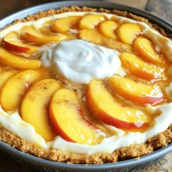 To make a delicious peach cobbler cheesecake, you need some key ingredients. Here’s what you will need: - 1 ½ cups crushed graham crackers - ½ cup unsalted butter, melted - 2 cups cream cheese, softened - 1 cup granulated sugar - 1 teaspoon vanilla extract - 3 large eggs - 2 cups fresh peaches, peeled and sliced - 1 teaspoon ground cinnamon - ½ teaspoon nutmeg - 1 cup sour cream - ¼ cup brown sugar Cream cheese and sugar create a smooth and sweet filling. Fresh peaches give a juicy burst of flavor. The spices, like cinnamon and nutmeg, add warmth. The crust, made with graham crackers and butter, gives a crunchy base. You can tweak this recipe to suit your taste. Here are some fun ideas: - Different nuts or flavors: Try adding pecans or almonds. You could also use lemon zest for a fresh twist. - Alternative sweeteners: Use honey or maple syrup if you want a different sweetness. - Additional toppings: Consider whipped cream, caramel sauce, or even ice cream for extra indulgence. Explore these options and make the cheesecake your own. The Full Recipe provides all the steps to create this delightful dessert. To start, preheat your oven to 325°F (160°C). In a mixing bowl, mix the crushed graham crackers and melted butter. Stir until it looks like wet sand. Press this mixture firmly into the bottom of a 9-inch springform pan. Make sure it is even. Bake the crust for 8 to 10 minutes. You want it to be lightly golden. Once done, take it out and let it cool while you prepare the filling. Next, grab a large bowl. Beat the softened cream cheese and granulated sugar with an electric mixer. Go until it is smooth and creamy. Add in the vanilla extract and mix it well. Now, add the eggs one at a time. Make sure to blend each egg completely before adding the next one. Once smooth, gently fold in the sliced peaches, cinnamon, and nutmeg. This gives the cheesecake a lovely flavor. Pour the filling over your cooled crust in the springform pan. Now, it's time to bake the cheesecake. Place it in your preheated oven for 50 to 60 minutes. The center should be just set but still jiggle a bit when you move it. When the time is up, take it out and let it cool at room temperature for about an hour. After that, put it in the fridge for at least four hours, or better yet, overnight. This helps it set perfectly. To check if the cheesecake is done, look for a slight jiggle in the center. If it looks too wet, give it a few more minutes in the oven. This step is key to getting the right texture. - Overmixing the filling: Mixing too much can add air. This makes the cheesecake puff up and crack. Mix just until smooth. - Crust issues and solutions: A soggy crust can ruin your cheesecake. Make sure to press the crust firmly and bake it until golden. If it crumbles, add a bit more melted butter. - Cooling methods: After baking, cool the cheesecake slowly at room temperature. This helps it set without cracking. - Setting tips for best results: Chill the cheesecake for at least four hours. Overnight is better. This ensures a creamy, rich texture. - Garnishing ideas: Top with fresh peach slices and a sprinkle of cinnamon. A dollop of whipped cream adds flair too. - Serving suggestions for events: Slice into wedges and serve on a nice plate. Add a side of ice cream for a delightful treat. For a special touch, drizzle with caramel sauce. For the complete guide, check out the Full Recipe. {{image_2}} You can switch up the fruit in this cheesecake. Try seasonal fruits like cherries, blueberries, or apples. Each fruit adds a new spin to the flavor. If you mix fruits, you can create something special. For example, combine peaches and raspberries for a sweet and tart taste. This blend keeps the filling vibrant and fresh. If you want a vegan or gluten-free option, you can easily adapt the recipe. For a vegan cheesecake, swap cream cheese for cashew cream or coconut cream. Use maple syrup instead of sugar for sweetness. For the crust, choose gluten-free graham crackers or nuts blended with dates. These changes keep the texture smooth and rich. You can still enjoy all the delicious flavors without any animal products or gluten. For the full recipe, check out the details in the main article. To keep your peach cobbler cheesecake fresh, refrigerate it right away. Place it in an airtight container. This helps to avoid any strong smells from other foods. Enjoy the cheesecake within five days for the best taste. If you cut slices, cover the open parts with plastic wrap to maintain moisture. If you want to keep the cheesecake longer, freezing is a great option. Wrap the cheesecake tightly in plastic wrap. Then, place it in a freezer-safe bag or container. This will protect it from freezer burns. You can freeze it for up to three months. When you’re ready to eat it, take it out of the freezer. Let it thaw in the fridge for several hours, or overnight. If you want to enjoy it warm, you can reheat individual slices in the microwave for about 20-30 seconds. Just be careful not to overheat it, as this can change the texture. For the full recipe, check out the complete instructions and enjoy making this delightful treat! You can tell the cheesecake is done when the center looks set. It should slightly jiggle when you move it. The edges will be firm, and the top may have a slight golden color. If you see cracks forming, it might be overbaked. Always check around the 50-minute mark to avoid this. Yes, you can! This cheesecake tastes even better after chilling. Make it a day before you plan to serve it. After baking, let it cool at room temperature for an hour. Then, cover it and place it in the fridge for at least four hours, or overnight. This helps all the flavors develop nicely. This cheesecake pairs well with many desserts and drinks. Consider serving it with fresh whipped cream for added creaminess. A scoop of vanilla ice cream complements the flavors too. For drinks, sweet tea or a light white wine goes perfectly. You can also try it with a fruity cocktail for a fun twist. This blog post covered how to make a delicious Peach Cobbler Cheesecake. We discussed essential ingredients like cream cheese, fresh peaches, and spices. I provided step-by-step instructions for the crust and filling, along with tips to avoid common mistakes. We touched on fun variations, storage tips, and FAQs to help you succeed. With these ideas and methods, you can enjoy a tasty treat. I hope you feel inspired to try this recipe at home. Happy baking!