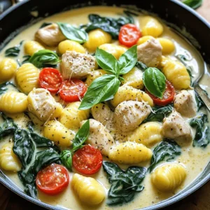 - 1 pound chicken breast, cubed - 1 cup gnocchi (store-bought or homemade) - 1 tablespoon olive oil The main ingredients for this dish are simple yet key. I love using fresh chicken breast for its mild flavor and tender texture. Gnocchi, a soft pasta made from potatoes, adds a nice touch. You can use store-bought gnocchi to save time or make your own for extra fun. Olive oil brings all the flavors together while cooking. - 4 cloves garlic, minced - 1 teaspoon Italian seasoning - Fresh basil leaves for garnish Garlic is a must-have for this recipe. It adds a lovely aroma and taste. Italian seasoning gives it an authentic flavor that makes you feel like you’re dining in Italy. Fresh basil leaves as a garnish not only look great but also add a fresh taste that brightens the dish. - 1 pint cherry tomatoes, halved - 1 cup fresh spinach - 1/2 cup grated Parmesan cheese For a tasty twist, you can add cherry tomatoes. They burst with flavor and add color. Fresh spinach is also a great choice for a pop of green and some extra nutrients. If you like cheese, sprinkle in some grated Parmesan for a rich, creamy finish. Try out these ingredients to create your Garlic Chicken Gnocchi Skillet. You can find the Full Recipe to guide you through each step. Enjoy your cooking adventure! - Seasoning the chicken Start by cubing the chicken breast. In a bowl, mix salt, pepper, and Italian seasoning. Coat the cubed chicken with the blend. This step adds flavor right from the start. - Sautéing the garlic Next, heat olive oil in a large skillet over medium heat. Once hot, add minced garlic. Sauté the garlic for about 30 seconds until it is fragrant. This will fill your kitchen with a wonderful aroma. - Cooking the chicken Now, add the seasoned chicken to the skillet. Cook it for about 5 to 7 minutes. Make sure the chicken is browned and fully cooked. Remove the chicken and set it aside for later. - Adding other ingredients to the skillet In the same skillet, toss in halved cherry tomatoes. Cook them for 3 to 4 minutes until they soften. Then, add fresh spinach and stir for about 2 minutes until it wilts. This step adds bright colors and fresh taste. - Adjusting seasoning Stir in gnocchi, chicken broth, and heavy cream. Bring the mixture to a simmer. Cook for 3 to 4 minutes until the gnocchi floats. Taste the dish and adjust the seasoning if needed. This step ensures every bite bursts with flavor. - Garnishing before serving Finally, add the cooked chicken back to the skillet along with grated Parmesan cheese. Mix until everything combines well and the cheese melts. Serve immediately and garnish with fresh basil leaves. The basil gives a nice touch to your dish. For the complete cooking steps and details, see the Full Recipe. To ensure your chicken is cooked properly, use a meat thermometer. The chicken should reach 165°F inside. Cook the chicken for about 5-7 minutes until it is golden brown. This step keeps it juicy and flavorful. Add the gnocchi when your sauce is bubbling. This timing gives the gnocchi a soft and chewy texture. They should float when done, which usually takes about 3-4 minutes. For sides, pair garlic chicken gnocchi with a crisp green salad. A simple side of steamed broccoli works well too. These sides balance the richness of the dish. For wine, choose a light white wine like Pinot Grigio. The bright notes will enhance the flavors of the garlic and chicken. You will need a large skillet for this recipe. A non-stick skillet works best to prevent sticking. Use a sturdy spatula to stir and serve the dish. A wooden spoon is a great option too, as it won’t scratch your skillet. For the full recipe, you can check the detailed instructions to ensure perfect results every time! {{image_2}} You can switch out chicken for turkey or tofu. Turkey gives a leaner option. Tofu is great for a plant-based meal. For cream and cheese, use coconut milk or almond milk. Nutritional yeast works well instead of Parmesan cheese if you want it dairy-free. Want more heat? Add red pepper flakes or a dash of cayenne. This will spice things up nicely. For fresh taste, try using thyme, rosemary, or dill. These herbs can brighten the dish and add depth. Use seasonal veggies to change the dish. In spring, add asparagus or peas. In fall, try butternut squash or kale. You can also adjust the recipe for holidays. For Thanksgiving, add cranberries for a sweet twist. During the summer, fresh zucchini or bell peppers can work wonders. These simple changes make your Garlic Chicken Gnocchi Skillet more exciting. Plus, it keeps the meal fresh and fun! For the full recipe, check the earlier sections of this article. To keep your garlic chicken gnocchi skillet fresh, place leftovers in an airtight container. This helps prevent moisture loss and keeps flavors intact. Make sure to cool the dish before sealing it. In the fridge, your leftovers will last about 3 to 4 days. When it's time to enjoy leftovers, reheating is key. Use a skillet over low heat to warm the dish. Stir often to blend the flavors back together. This method keeps the dish tasty. Avoid the microwave if you can, as it might overcook the gnocchi. Gnocchi can become tough when reheated too fast. Yes, you can freeze this dish! However, I suggest freezing it before adding the cream and cheese. This keeps the texture better. To freeze, let the dish cool, then transfer it to a freezer-safe container. When you’re ready to eat, thaw it overnight in the fridge. Heat in a skillet and add cream and cheese before serving. This ensures every bite stays creamy and delicious. For the full recipe, click here! Can I use frozen gnocchi? Yes, you can use frozen gnocchi. Just add them directly to the skillet. They will cook through as the dish simmers. This can save time and still give you a tasty meal. Is there a gluten-free version of this recipe? Absolutely! You can find gluten-free gnocchi at many stores. Just check the package for the right cooking time. You can also use zucchini noodles for a lighter option. Caloric breakdown per serving This dish has about 500 calories per serving. It includes protein from the chicken and carbs from the gnocchi. The heavy cream and cheese add richness, making it very satisfying. Information on allergens in the recipe This recipe contains common allergens. It has chicken, dairy (from cream and cheese), and gluten (if using regular gnocchi). Always check labels if you have allergies. Tips for quick prep To save time, chop the chicken and vegetables ahead. You can also measure your ingredients before starting. This way, everything is ready when you cook. Can this recipe be made ahead of time? Yes, you can prep this dish ahead. Cook the chicken and veggies, then store them in the fridge. When you're ready to eat, just add the gnocchi and cream to finish the dish. This blog post covered how to make a delicious skillet dish with chicken and gnocchi. We explored key ingredients, step-by-step instructions, and helpful tips. You now have ideas for variations, storage, and answers to common questions. Keep these details in mind as you cook. Enjoy the flavors and the process. Get creative with this recipe, and share it with friends and family! Cooking should be fun, and this dish makes that easy. Happy cooking!