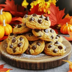 When making the best pumpkin chocolate chip cookies, you need a few simple ingredients. Each one plays a special role in making these cookies soft and tasty. Here’s what you’ll need: - 1 cup pumpkin puree - 1/2 cup unsalted butter, softened - 1 cup brown sugar, packed - 1/2 cup granulated sugar - 1 large egg - 2 teaspoons vanilla extract - 2 cups all-purpose flour - 1 teaspoon baking soda - 1 teaspoon baking powder - 1 teaspoon ground cinnamon - 1/2 teaspoon ground nutmeg - 1/4 teaspoon ground ginger - 1/4 teaspoon salt - 1 cup semi-sweet chocolate chips Pumpkin puree gives the cookies moisture and a lovely flavor. Using softened unsalted butter helps create a nice texture. Brown sugar adds a rich taste and keeps the cookies chewy. Granulated sugar gives a bit of crunch. The egg helps bind everything together. Vanilla extract adds warmth and depth. The dry ingredients are just as important. All-purpose flour is the base for the cookies. Baking soda and baking powder help them rise. Spices like cinnamon, nutmeg, and ginger bring warmth and fall flavors. Lastly, salt balances the sweetness and enhances the taste. Don’t forget the chocolate chips! They add sweetness and contrast to the pumpkin flavor. You can find the full recipe for making these delicious cookies in the next section. - Preheat oven to 350°F (175°C). - Line a baking sheet with parchment paper. Start by heating your oven. This ensures even baking. Next, take a baking sheet and line it with parchment paper. This step helps with easy cleanup and prevents sticking. - Cream butter and sugars until fluffy. - Incorporate pumpkin puree, egg, and vanilla extract. In a big bowl, mix softened butter with brown sugar and granulated sugar. Use a mixer for a fluffy texture. Once it’s light and creamy, add the pumpkin puree, egg, and vanilla extract. This mixture adds moisture and flavor. - Whisk together flour, baking soda, and spices. - Gradually add to wet ingredients. In another bowl, whisk flour, baking soda, cinnamon, nutmeg, ginger, and salt. This blend gives our cookies a warm spice flavor. Slowly mix this dry blend into your wet ingredients. Stir gently; overmixing can make the cookies tough. - Gently fold in chocolate chips. - Drop spoonfuls on prepared baking sheet. - Bake for 10-12 minutes until edges are golden. Now, fold in the chocolate chips carefully. This step is crucial for those gooey bites of chocolate. Use a spoon or cookie scoop to drop dough balls onto the lined baking sheet. Space them about 2 inches apart. Bake in your preheated oven for 10 to 12 minutes. Look for golden edges and set centers. Let them cool briefly before transferring to a wire rack. For the full recipe, check the previous section. Enjoy the delightful blend of pumpkin and chocolate in each bite! To make the best pumpkin chocolate chip cookies, start with room temperature ingredients. This helps them mix better. Keep an eye on your dough as well. Do not overmix the dough. Mixing too much can make the cookies tough. When serving these cookies, presentation is key. Arrange them in a festive stack on a wooden platter. Dust them lightly with powdered sugar. You can add some fall leaves or small pumpkins around the cookies for a seasonal touch. These cookies pair nicely with coffee or tea. The warm spices and chocolate go great with a hot drink. To keep your cookies fresh, store them in an airtight container. This will help them stay soft and chewy. If you want to save some for later, try freezing them. Place the cookies in a freezer-safe bag or container. They can last for up to three months in the freezer. Just thaw them at room temperature when you crave a treat! For the full recipe, check above. {{image_2}} You can swap regular sugar for coconut sugar or agave syrup. Coconut sugar gives a caramel flavor. It can make your cookies taste richer. Agave syrup is a liquid sweetener that adds moisture. Use about 2/3 cup of agave for every cup of sugar. This change can still keep your pumpkin chocolate chip cookies sweet and tasty. Try adding nuts or dried fruit for extra texture. Walnuts or pecans add a nice crunch. They pair well with the soft pumpkin. Dried fruit like raisins can add sweetness too. Mix in about 1/2 cup of nuts or fruit when combining your dough. This makes each bite more interesting. If you need a gluten-free choice, use a gluten-free flour blend. Many blends work well in cookies. They can replace all-purpose flour cup for cup. Just make sure to check the package instructions. This way, everyone can enjoy these delicious pumpkin chocolate chip cookies. For the full recipe, you can refer back and see how easy it is to make these variations! This recipe for pumpkin chocolate chip cookies is simple and fun. You will need a few key ingredients: - 1 cup pumpkin puree - 1/2 cup unsalted butter, softened - 1 cup brown sugar, packed - 1/2 cup granulated sugar - 1 large egg - 2 teaspoons vanilla extract - 2 cups all-purpose flour - 1 teaspoon baking soda - 1 teaspoon baking powder - 1 teaspoon ground cinnamon - 1/2 teaspoon ground nutmeg - 1/4 teaspoon ground ginger - 1/4 teaspoon salt - 1 cup semi-sweet chocolate chips You start by preheating your oven to 350°F. Cream the butter and sugars until light and fluffy. Mix in the pumpkin, egg, and vanilla. In another bowl, whisk the dry ingredients and add them to the wet mix. Finally, fold in chocolate chips and drop spoonfuls onto a baking sheet. Bake for 10-12 minutes and enjoy! Each cookie contains about: - Calories: 120 - Fats: 5g - Sugars: 8g This treat offers a balance of flavors and a touch of sweetness, making it a perfect fall snack. Enjoy these cookies knowing they are both delicious and satisfying! Yes, you can use fresh pumpkin. To prepare fresh pumpkin puree, first, choose a sugar pumpkin. These are smaller and sweeter than regular pumpkins. Cut it in half, remove the seeds, and roast the halves in the oven at 400°F (200°C) for about 45 minutes. Once soft, scoop out the flesh and blend it until smooth. Use this puree in your cookies for a fresh taste. You want to look for a few signs. The edges should be golden brown. The centers will look set but may still be soft. If you lightly press the top, it should spring back. This means they are ready to come out of the oven. Keep an eye on the time; baking too long will make them dry. These cookies can stay fresh for up to a week if stored properly. Keep them in an airtight container at room temperature. If you want them to last longer, you can freeze them. Just place them in a freezer bag, and they will stay good for about three months. When ready to eat, let them thaw at room temperature. In this blog post, we covered how to make delicious pumpkin chocolate chip cookies. We went over the ingredients, step-by-step instructions, and baking tips. You learned about variations and how to store your cookies. Make these cookies for a cozy treat this fall. You can impress friends and family with your baking skills. Enjoy the warm flavors and delightful textures, perfect for any gathering or a simple snack.