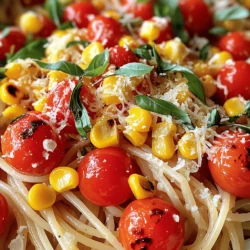 - 8 oz pasta (spaghetti or your choice) - 2 cups cherry tomatoes, halved - 1 cup corn kernels (fresh or frozen) - 3 tablespoons olive oil - 3 cloves garlic, minced - 1 teaspoon red pepper flakes (adjust to taste) - Salt and pepper to taste - 1/2 cup fresh basil, chopped - 1/4 cup grated Parmesan cheese (optional) - Zest and juice of 1 lemon To make charred corn tomato pasta, let's gather our ingredients. Start with 8 oz of your favorite pasta, like spaghetti. You will need 2 cups of cherry tomatoes. Halve them for easy cooking. Next, get 1 cup of corn kernels. Fresh corn is great, but frozen works too. For flavor, we will use 3 tablespoons of olive oil. You will also need 3 cloves of garlic, minced for a tasty kick. Red pepper flakes add heat, so grab 1 teaspoon. Adjust this to your taste. Don't forget salt and pepper to bring out all the flavors. For a fresh touch, use 1/2 cup of chopped basil. If you like cheese, 1/4 cup of grated Parmesan is optional. Finally, zest and juice 1 lemon to brighten the dish. Now you have everything ready for a flavorful and simple meal. Check out the Full Recipe for detailed steps on how to make this delicious pasta dish! First, boil a large pot of salted water. Once the water is boiling, add 8 oz of pasta. Cook it according to package instructions until it is al dente. This usually takes about 8-10 minutes. After cooking, reserve 1/2 cup of the pasta water, then drain the rest. While the pasta cooks, heat 1 tablespoon of olive oil in a large skillet over medium-high heat. Add 1 cup of corn kernels to the skillet. Cook the corn for about 5-7 minutes, stirring occasionally. You want to see a nice char on the corn. Once it’s charred, remove it from the skillet and set it aside. In the same skillet, add another tablespoon of olive oil if needed. Lower the heat to medium. Now, add 3 cloves of minced garlic and 1 teaspoon of red pepper flakes. Cook them for about 30 seconds, or until you smell that great aroma. Next, stir in 2 cups of halved cherry tomatoes. Season with salt and pepper to taste. Cook the tomatoes for about 5-6 minutes. They should start to soften and burst, creating a light sauce. Now, it’s time to mix everything together. Add the charred corn back into the skillet. Then, pour in the drained pasta. Gradually add the reserved pasta water while stirring. This helps create a creamy texture. If needed, add more water until you get the right consistency. To finish the dish, stir in the juice and zest of 1 lemon. Add 1/2 cup of chopped fresh basil. Toss everything together to coat the pasta well. Taste the pasta and adjust the seasoning if needed. For the full recipe, check out the details above. Enjoy your charred corn tomato pasta! For charred corn tomato pasta, choose pasta that holds sauce well. I recommend spaghetti, fusilli, or penne. These shapes catch the sauce and bits of corn nicely. You can use whole wheat or gluten-free pasta, too. It all depends on your taste and dietary needs. Using fresh ingredients makes a big difference. Fresh cherry tomatoes burst with flavor and sweetness. Choose ripe ones for the best taste. Fresh corn adds a sweet crunch that frozen corn can’t match. Look for local produce when you can; it’s often the best choice. To get that ideal char, heat your skillet before adding corn. Use medium-high heat and keep the corn moving. Don’t stir too often; let it sit for a minute to form a nice brown color. This gives it a smoky flavor that pairs well with the tomatoes. You can also char corn on the grill for an extra layer of taste. {{image_2}} To make this dish vegan, simply switch out the Parmesan cheese. Use nutritional yeast instead. It gives a cheesy flavor without dairy. Just sprinkle it on top as you serve. You can add about 1/4 cup to start. Taste and add more if you like. This option keeps the dish plant-based and tasty. If you want more protein, grilled chicken or shrimp works great. Cook the protein separately and add it when you mix the pasta. For chicken, use about 1 cup, chopped into pieces. For shrimp, 1 pound is perfect. This boosts the dish's heartiness and makes it more filling. Are you gluten-free? No problem! You can use gluten-free pasta options. Many brands offer delicious choices like brown rice or chickpea pasta. Just cook it like regular pasta. This way, everyone can enjoy the charred corn tomato pasta without worry. To keep your charred corn tomato pasta fresh, store it in an airtight container. Make sure to cool it down to room temperature before sealing. This helps prevent moisture build-up. Place the container in the fridge. It will stay good for about three to four days. To reheat, you can use a skillet on low heat. Add a splash of olive oil or water to keep the pasta moist. Stir gently until heated through. This method helps preserve the flavors and texture. You can also use the microwave. Heat in short bursts of 30 seconds, stirring in between. If you want to freeze charred corn tomato pasta, let it cool completely. Then, place it in a freezer-safe bag or container. Remove as much air as possible to prevent freezer burn. It can last for up to three months. To thaw, move it to the fridge overnight before reheating. You can cook the pasta and char the corn ahead of time. Store them in separate containers. When you are ready to eat, just heat them up. Add the tomatoes, garlic, and other flavors fresh. This keeps the pasta great. Yes, frozen corn works well in this dish. It saves time and still tastes good. Just add it to the skillet straight from the freezer. You may need to cook it a minute longer to get it nice and warm. If you want a cheese swap, try using nutritional yeast for a vegan option. You can also use a different cheese like Pecorino or even goat cheese for a tangy flavor. Each choice adds its own twist to the dish. Charred Corn Tomato Pasta stays fresh for about 3-4 days in the fridge. Just store it in an airtight container. When you reheat it, add a splash of water or oil to keep it moist. Absolutely! Add any veggies you like. Zucchini, bell peppers, or spinach work great. Just chop them small so they cook fast. This adds more color and flavor to your meal. Check out the Full Recipe for more ideas! This blog post laid out a simple recipe for Charred Corn Tomato Pasta. You learned about the key ingredients and followed easy steps for cooking. I shared tips to elevate the flavor and options for customization like adding protein or making it vegan. Remember, fresh ingredients yield the best taste. Enjoy experimenting with this dish to find what you like best. Happy cooking!