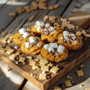 To make these tasty Pumpkin S’mores Cookies, you need a mix of simple ingredients. Here’s what you will need: - 1 cup all-purpose flour - 1/2 cup rolled oats - 1/2 teaspoon baking soda - 1/2 teaspoon baking powder - 1/4 teaspoon salt - 1 teaspoon ground cinnamon - 1/2 teaspoon ground nutmeg - 1/4 cup unsalted butter, softened - 1/2 cup brown sugar, packed - 1/4 cup granulated sugar - 1/2 cup pumpkin puree - 1 teaspoon vanilla extract - 1/2 cup mini marshmallows - 1/2 cup chocolate chips - 1/2 cup crushed graham crackers These ingredients create a soft, chewy cookie. The pumpkin adds moisture and flavor. The oats give a nice texture. Chocolate, marshmallows, and graham crackers make it a true s’mores treat. You can play with these cookies by adding some fun extras. Consider these options: - Chopped nuts like walnuts or pecans for crunch. - A sprinkle of sea salt on top for a salty bite. - White chocolate chips for a different sweet flavor. - Dried fruit like cranberries for a chewy element. These add-ins can make your cookies unique. Feel free to mix and match! Not all ingredients may be on hand. Here are some easy swaps: - Use whole wheat flour instead of all-purpose for more fiber. - Swap pumpkin puree with applesauce for a lighter taste. - If you need a dairy-free option, use coconut oil instead of butter. - Maple syrup can replace granulated sugar for a natural sweetener. These substitutions keep the cookie delicious while meeting dietary needs. Experiment to find your favorite version! For the full recipe, check out the instructions above. First, I preheat the oven to 350°F (175°C). This step ensures the cookies bake evenly. Next, I line a baking sheet with parchment paper to prevent sticking. In a bowl, I mix the dry ingredients. I combine 1 cup of all-purpose flour, 1/2 cup of rolled oats, 1/2 teaspoon of baking soda, 1/2 teaspoon of baking powder, 1/4 teaspoon of salt, 1 teaspoon of ground cinnamon, and 1/2 teaspoon of ground nutmeg. I whisk these until they blend well. In another bowl, I cream together 1/4 cup of softened unsalted butter, 1/2 cup of packed brown sugar, and 1/4 cup of granulated sugar. I beat this mixture until it gets light and fluffy. Then I add 1/2 cup of pumpkin puree and 1 teaspoon of vanilla extract. I mix until smooth. Now, I gradually add the dry mix to the wet mix. I stir until just combined, being careful not to overmix. Finally, I fold in 1/2 cup each of mini marshmallows, chocolate chips, and crushed graham crackers. This gives the cookies that s’mores flavor. With the dough ready, I scoop tablespoon-sized portions onto the prepared baking sheet. I space them about 2 inches apart to allow room for spreading. I bake them for 12-15 minutes. The edges should be lightly golden, and the cookies should look set at this point. After baking, I let the cookies cool on the sheet for 5 minutes. This helps them firm up a bit. Then I transfer them to a wire rack to cool completely. For serving, I like to arrange the cookies on a rustic wooden board. A sprinkle of whole graham crackers and chocolate chips adds a nice touch. I often serve them warm with a glass of cold milk. A mini s’mores skewer makes a fun garnish! For the full recipe, check out the [Full Recipe]. Enjoy your delicious Pumpkin S’mores Cookies! To make these cookies stand out, use fresh pumpkin puree. It adds a rich flavor. You can also chill your dough for 30 minutes before baking. This helps the cookies hold their shape. Bake them until the edges are golden but the centers stay soft. This gives a nice texture. One common mistake is overmixing the dough. This can make the cookies tough. Mix just until ingredients combine. Another mistake is not measuring ingredients correctly. Use proper measuring cups for dry and wet ingredients. Lastly, don’t skip the parchment paper. It prevents sticking and helps with even baking. You’ll need a few key tools to make these cookies. A large mixing bowl works best for combining ingredients. Use a whisk for dry ingredients and a hand mixer for wet ones. A cookie scoop makes portioning easy and uniform. Finally, a baking sheet lined with parchment paper is essential. These tools help ensure your cookies turn out great every time. For the full recipe, check out the details above! {{image_2}} You can make gluten-free pumpkin s’mores cookies with a few easy swaps. Use a gluten-free all-purpose flour blend instead of regular flour. The blend will help keep the cookie texture just right. Make sure the oats you use are certified gluten-free. This will keep the cookies safe for anyone who needs to avoid gluten. The taste remains rich and delicious, just like the original. To make these cookies vegan, you’ll need to change a few ingredients. Replace the unsalted butter with coconut oil or vegan butter. Use a flax egg instead of a regular egg. To make a flax egg, mix one tablespoon of ground flaxseed with three tablespoons of water. Let it sit for five minutes until it thickens. You can still enjoy the same sweet flavors while keeping it plant-based. You can get creative with flavor variations, too! Try adding white chocolate chips for a fun twist. Chopped nuts like pecans or walnuts add a nice crunch. You can also mix in pumpkin spice for extra warmth. For a fun seasonal touch, consider adding a sprinkle of sea salt on top before baking. Each variation keeps the spirit of s’mores alive while offering new tastes. For the full recipe, check out the steps earlier in this article. Once your pumpkin s’mores cookies cool, you can store them easily. Place the cookies in an airtight container. This keeps them fresh and soft. You can layer parchment paper between the cookies to prevent sticking. Store them at room temperature for up to one week. If you want, you can also keep them in the fridge. Just remember, they may dry out a bit. Freezing cookies is a smart way to save them for later. To freeze your pumpkin s’mores cookies, wait until they cool completely. Then, place them in a single layer on a baking sheet. Freeze them for about an hour. After that, transfer the cookies to a freezer bag. Remove as much air as possible before sealing. They can stay fresh for up to three months in the freezer. When you are ready to eat, let them thaw at room temp. To keep your cookies fresh, avoid mixing flavors. Store different cookies in separate containers. You can also add a slice of bread to the container. This helps keep cookies soft for longer. If you notice them getting hard, you can warm them in the oven for a few minutes. Always check your cookies for signs of spoilage. Fresh cookies should smell sweet and look appealing. To make your Pumpkin S’mores Cookies chewy, focus on two things: moisture and baking time. First, ensure you use enough pumpkin puree. The moisture from the puree keeps the cookies soft. Second, do not overbake them. Take them out when the edges are lightly golden. They will continue to cook slightly on the baking sheet. This method will give you that perfect chewy texture you crave. Yes, you can use canned pumpkin! Canned pumpkin is a great option. It saves time and provides a consistent flavor. Just make sure you choose pure pumpkin puree, not pumpkin pie filling. The filling has added sugars and spices that might change the taste of your cookies. Using pure pumpkin keeps your cookies true to the recipe. It adds moisture and rich flavor without extra work. Pumpkin S’mores Cookies are best served warm. They are delicious with a glass of cold milk. For a fun twist, you can create mini s’mores skewers. Just use a toothpick to stack mini marshmallows, chocolate pieces, and graham crackers. Place these on the side when serving. You can also arrange the cookies on a rustic wooden board. This adds a cozy fall vibe to your gathering. For the full recipe, check the section above. In this post, I shared how to make Pumpkin S’mores Cookies. We explored the ingredients, step-by-step instructions, and essential tips. I also offered ideas for variations and storage. Remember, using the right tools helps create tasty cookies. Avoid common mistakes for the best results. Enjoy these treats fresh or try freezing them for later. Keep experimenting with flavors and enjoy the fun!