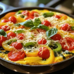 - 6 large eggs - 1/4 cup milk - 1 cup bell peppers (diced) - 1/2 cup cherry tomatoes (halved) - 1/2 cup spinach (chopped) - 1 small red onion (finely chopped) - 1 cup shredded cheese (cheddar or feta) - 2 tablespoons olive oil - Salt and pepper to taste - Fresh herbs (basil or parsley) for garnish To make a tasty frittata, you need fresh ingredients. Eggs are the main part. They give the dish its base. Milk adds creaminess. Bell peppers bring color and crunch. Cherry tomatoes add sweetness. Spinach gives a healthy boost. Red onion adds flavor. Cheese makes it rich and gooey. Olive oil helps cook and adds taste. Lastly, salt and pepper enhance all the flavors. Fresh herbs add a nice touch when you serve. - Alternative vegetables to consider: Try zucchini, mushrooms, or kale. These can change the taste. - Dairy-free options for milk and cheese: Use almond milk or coconut milk. For cheese, try vegan options. - Protein additions: meats or beans: Add cooked chicken, turkey, or black beans for extra protein. You can mix and match ingredients. This way, you can make the frittata your own. If you want a lighter dish, skip the cheese or use less. Get creative with what you have at home. - Calories per serving: About 200 calories. - Breakdown of key nutrients: Eggs give protein. Cheese adds calcium. Vegetables provide vitamins. Olive oil offers healthy fats. Eating a frittata gives you energy. It’s a great meal for breakfast or brunch. You can enjoy it warm or cold. Check the [Full Recipe] for more details on how to make it. Start by washing your vegetables. Dice the bell peppers into small pieces. Halve the cherry tomatoes. Chop the spinach finely. Finally, finely chop the red onion. Place all these veggies in a bowl. Next, grab a large mixing bowl. Break the six eggs into the bowl. Add a quarter cup of milk. Sprinkle in some salt and pepper. Whisk this mixture until it blends well. Set it aside for now. Heat two tablespoons of olive oil in an oven-safe skillet on medium heat. Once hot, add the red onion. Cook for about three minutes until it softens. Then, toss in the diced bell peppers. Stir and cook for another four minutes. After that, add the chopped spinach and halved cherry tomatoes. Cook for two more minutes, allowing the spinach to wilt. Now, gently pour the egg mixture over the cooked vegetables. Sprinkle the shredded cheese on top. Let it cook on the stovetop for about three to four minutes. You'll see the edges start to set. Carefully transfer the skillet to your preheated oven. Bake for 15 to 20 minutes, or until the center feels firm, and the top is golden. Once your frittata is ready, take it out of the oven. Let it cool for a few minutes. Then, slice it into wedges. You can garnish with fresh basil or parsley for a pop of color. Serve warm, and pair it with a light salad or some crusty bread. For drinks, a refreshing glass of iced tea or a light white wine works great. For the full recipe, check out the details above. To make a great frittata, focus on even cooking. Here are my top tips: - Use medium heat: This helps the frittata cook slowly and evenly. - Stir gently: When adding the egg mixture, do not stir too much. Just let it settle. - Whisk eggs well: Whisking adds air and makes your eggs fluffy. Mix until no streaks remain. A fluffy frittata starts with the eggs. Here’s how to get that perfect texture: - Add milk: Mixing in milk before cooking helps create a light and airy texture. - Don't overbeat: Too much beating can make the eggs tough. Just mix until combined. Overcooking or undercooking can ruin your frittata. Here’s how to avoid these issues: - Check for firmness: The center should be firm and not jiggly. Use a toothpick to test. - Avoid high heat: High heat cooks the outside too fast and leaves the inside raw. Choosing the right pan makes a big difference: - Use an oven-safe skillet: A cast-iron or non-stick skillet works best for frittatas. - Size matters: A pan that’s too small can lead to uneven cooking. Use a 10-12 inch pan. Seasoning is key to a tasty frittata. Here are my suggestions: - Salt and pepper: Always season your eggs before cooking for better taste. - Cheese choice: Cheddar adds sharpness, while feta gives a creamy bite. To boost flavors even more, consider these options: - Fresh herbs: Basil, parsley, or chives add a bright touch. - Spices: A pinch of paprika or crushed red pepper can add a nice kick. For a full recipe to try these tips, check out the [Full Recipe]. {{image_2}} You can make a frittata with many tasty choices. If you want meat, try sausage or ham. These meats add a nice flavor. You can also mix in more veggies. Zucchini, mushrooms, and broccoli work great. Their colors and tastes make your dish pop. The style of your frittata can change its taste. For a Mediterranean twist, use feta, olives, and sun-dried tomatoes. This combo gives a bright and fresh flavor. If you prefer a Southwest vibe, add black beans, corn, and spicy peppers. Top it off with some cilantro for extra zest. You can easily adapt frittatas for different diets. If you need gluten-free options, you’re in luck! Frittatas are naturally gluten-free. For vegetarians, just skip the meat and load up on veggies. You can also make low-carb frittatas. Use more veggies and less potato for a healthy choice. Feel free to explore the [Full Recipe] for more ideas on how to customize your frittata! To store leftovers, let the frittata cool first. Place it in an airtight container. You can keep it in the fridge for up to four days. When reheating, use a microwave or an oven. If using a microwave, heat it in short bursts. This helps keep the eggs soft and tasty. In the oven, heat at 350°F for about 10-15 minutes. Yes, you can freeze frittata! Wrap it tightly in plastic wrap or foil. Then, place it in a freezer bag. It can last up to three months in the freezer. For different types, like veggie or meat frittatas, the same rules apply. Just be sure to cool them first. In the fridge, a frittata stays fresh for four days. After that, it may spoil. Watch for signs like a sour smell or a change in texture. If it looks dry or has a weird color, throw it away. Always trust your nose and eyes when checking food! The best way to cook a frittata is to use a skillet. Start on the stovetop to cook the veggies first. Then, pour the egg mixture over them. Finish cooking by transferring the skillet to the oven. This method ensures even cooking and a great texture. You can tell the frittata is done when the center feels firm. It should not jiggle when you shake the pan. The top should also look lightly golden. You can also insert a knife in the center. If it comes out clean, it is ready. Yes, you can make a frittata ahead of time. Cook it and let it cool. Store it in the fridge for up to three days. Reheat it in the oven or microwave. This makes it great for meal prep or quick breakfasts. A frittata is cooked slowly and has more filling. It cooks in the oven and has a thicker texture. An omelet cooks quickly on the stovetop and is folded. It usually has less filling and is lighter. Both are delicious but have unique styles. In this guide, we explored how to make a delicious frittata using simple ingredients. We covered essential components, cooking methods, and tips for success. You can customize your frittata with various flavors, making it suitable for any diet. Remember to store leftovers properly for later enjoyment. With practice, you will create a perfect frittata every time. Enjoy experimenting and sharing your frittata creations with others!