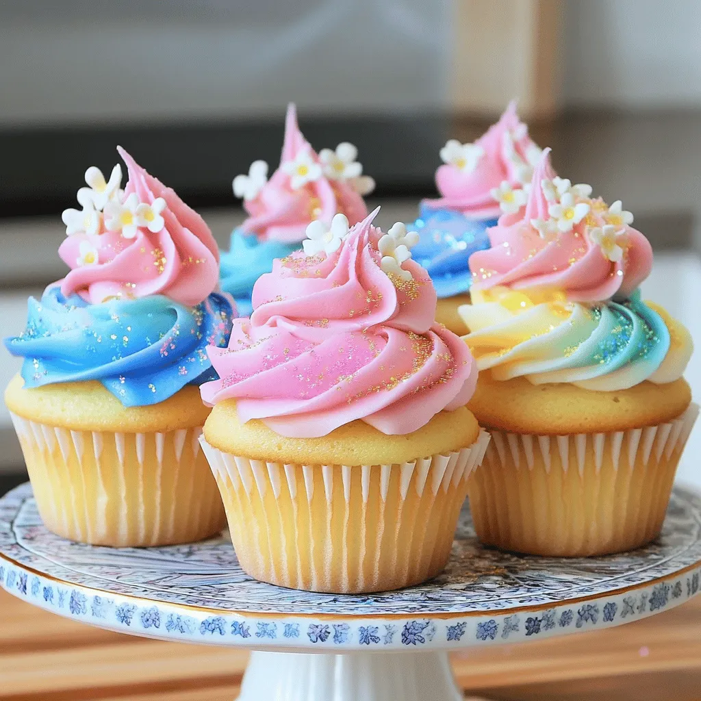- 1 ½ cups all-purpose flour - 1 cup granulated sugar - ½ cup unsalted butter, softened - 2 large eggs - 1 tsp vanilla extract - ½ cup milk - 1 ½ tsp baking powder - ¼ tsp salt - Food coloring paste (various colors) - 2 cups powdered sugar - 1 cup unsalted butter (for buttercream) - 2-3 tbsp heavy cream or milk (for buttercream) To make these delightful watercolor buttercream cupcakes, you need fresh, quality ingredients. The cupcakes are fluffy and sweet, while the buttercream adds a beautiful touch. For the cupcakes, all-purpose flour gives structure. Granulated sugar adds sweetness, while softened butter adds moistness. Eggs help bind the mix, and vanilla extract gives a warm flavor. Milk keeps the cupcakes tender, while baking powder ensures they rise. Salt balances the sweetness. For the buttercream, food coloring paste allows you to create vibrant colors. Powdered sugar gives the frosting its sweetness and smooth texture. Unsalted butter adds richness and creaminess. Heavy cream or milk helps to achieve the right consistency for easy spreading. You can find the full recipe to guide you through the steps. Enjoy crafting these lovely treats! - Preheat your oven to 350°F (175°C). - Line a muffin tin with cupcake liners. - Cream together butter and sugar until light and fluffy. - Beat in the eggs one at a time and stir in vanilla extract. - Combine dry ingredients and gradually mix with the wet ingredients. - Fill cupcake liners and bake for 18-20 minutes. Baking these cupcakes is simple and fun. Start by preheating your oven. This step ensures even baking. While it heats up, line your muffin tin with colorful cupcake liners. This adds a vibrant touch to your treats. Next, make the batter. In a big bowl, cream the softened butter and granulated sugar together. You want it to be light and fluffy. This step is key for a soft cupcake. Then, add your large eggs one at a time. Mix well after each addition. Finally, add in the vanilla extract for great flavor. In a separate bowl, mix the dry ingredients. This includes flour, baking powder, and salt. Whisk them together to avoid lumps. Add this dry mix to the butter mixture slowly. Alternate it with the milk. This helps keep the batter smooth. Once your batter is ready, fill each cupcake liner about two-thirds full. This allows room for the cupcakes to rise without overflowing. Bake them in the preheated oven for 18-20 minutes. Check for doneness by inserting a toothpick. If it comes out clean, your cupcakes are perfect! This process is not just about following steps. It’s about creating something delightful. For the full experience, check out the Full Recipe. Happy baking! To make fluffy cupcakes, start with room temperature ingredients. This helps them mix better. When you cream the butter and sugar, aim for a light and fluffy texture. Be careful not to over-mix the batter. Over-mixing can make your cupcakes dense. Getting the right buttercream consistency is key. Your butter should be soft but not melted. Mix the powdered sugar in slowly. If too thick, add heavy cream or milk a little at a time. For coloring, divide your buttercream into bowls. Use a toothpick to add food coloring paste for better control. Mix each bowl gently to create different shades. To create beautiful watercolor effects, start with a base layer of buttercream. Use a spatula to smooth it out. When adding colors, apply them in small dollops. Blend the colors lightly to create smooth transitions. For decoration, fill a piping bag with different shades. Use a round tip and apply the frosting in a circular motion. This technique helps achieve the gorgeous watercolor look. Explore more techniques in the Full Recipe for Watercolor Buttercream Cupcakes. {{image_2}} You can add unique flavors to your cupcakes. Try different extracts like almond or lemon. A few drops can change the whole cupcake. You can also add zest from citrus fruits. This simple step boosts freshness and taste. Think of it as a flavor upgrade! Color is key to making your cupcakes pop. For spring, use pastel colors like soft pink or light blue. These shades feel light and cheerful. In fall, switch to warm tones like amber or deep red. You can even use natural food coloring. Beet juice or matcha are great choices. They add color without chemicals! Buttercream can be much more than plain vanilla. You might love chocolate buttercream or mint buttercream. You can mix flavors too, like chocolate and orange. This combo gives a fun twist! Be creative and have fun with it. Each frosting can bring a new treat to your cupcake! For the complete recipe, check the Full Recipe link. Store your cupcakes properly to keep them fresh. If they are frosted, place them in a single layer in an airtight container. A clamshell container works well for this. If they are unfrosted, stack them with parchment paper between layers. This prevents sticking. Keep the cupcakes at room temperature for up to three days. If it's hot or humid, refrigerate them. The cold air will keep them fresh. You can freeze cupcakes for later. First, let them cool completely. Then, wrap each cupcake in plastic wrap. Next, place them in a freezer bag. This keeps out air and moisture. To thaw, move them to the fridge overnight. For a fun touch, re-decorate them after thawing. Use fresh buttercream or a drizzle of chocolate for added flair. Cupcakes have a good shelf life when stored right. They last about three days at room temperature. In the fridge, they can last up to a week. If you freeze them, they stay fresh for about three months. The buttercream will keep for about two weeks in the fridge. Always check for changes in texture or smell before enjoying! To get the best watercolor effect, start with good food coloring paste. Mix colors well before applying them to the cupcakes. Use a toothpick to pick up a small amount of color. This gives you control over how much you use. Apply different shades lightly on the cupcake. Blend colors with a spatula for a smooth look. Keep your colors close together, but not mixed. This will give a lovely watercolor effect. Yes, you can make buttercream ahead of time. Store it in an airtight container. Place it in the fridge for about a week. If you need it for longer, freeze it. Just make sure to let it thaw in the fridge before using. When ready to use, beat it again to restore its creamy texture. This way, you can save time and have fresh buttercream ready when you need it. If your cupcakes overflow, don’t worry; it happens! First, check if you filled the liners too much. Aim to fill them about two-thirds full. If they still overflow, you can trim the tops after baking. Use a serrated knife to even them out. Another tip is to place a baking sheet under the muffin tin. This catches any spills and keeps your oven clean. Remember, practice makes perfect, so keep trying! You now have everything you need to create tasty cupcakes and buttercream. Start by gathering the listed ingredients and follow the step-by-step guide. Remember to use room temperature ingredients and avoid over-mixing for fluffy cupcakes. Try flavor variations and color themes to make your treats unique. Store them well and enjoy your creations for days. Baking can be fun and rewarding, so don’t hesitate to experiment. Happy baking!