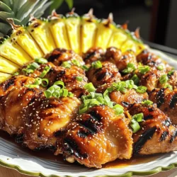 To make Hawaiian Huli Huli grilled chicken, you need some key ingredients. Here are the main ones: - 4 chicken thighs (bone-in, skin-on for extra flavor) - 1/2 cup soy sauce - 1/4 cup honey - 1/4 cup ketchup - 1/4 cup pineapple juice - 2 cloves garlic, minced - 1 teaspoon grated fresh ginger - 1 teaspoon sesame oil - 1/2 teaspoon black pepper - 1/4 teaspoon red pepper flakes (optional for heat) These items create that sweet and savory taste we love about Huli Huli chicken. Garnishes add a nice touch to your dish. For Huli Huli chicken, consider these: - Sliced green onions - Sesame seeds These garnishes make the dish look fresh and colorful. You can change some ingredients if needed. Here are a few ideas: - Use chicken breasts if you prefer leaner meat. - Swap honey for brown sugar to change the sweetness. - Try coconut aminos instead of soy sauce for a soy-free option. - Use lemon juice instead of pineapple juice for a different zing. These swaps can help you customize the dish to your taste or pantry. For the full recipe, check out the details above. Start by gathering your ingredients. You will need soy sauce, honey, ketchup, pineapple juice, garlic, ginger, sesame oil, black pepper, and red pepper flakes. In a bowl, mix these items well. Whisk until they blend into a smooth sauce. This marinade gives the chicken a sweet and savory flavor. You can adjust the spice level by adding more or less red pepper flakes. Next, take your chicken thighs. I prefer bone-in and skin-on for the best taste. Place them in a large resealable bag or a shallow dish. Pour the marinade over the chicken. Make sure each piece is coated well. Seal the bag or cover the dish, and place it in the fridge. Let it marinate for at least one hour. For deeper flavor, try marinating overnight. When you're ready to grill, preheat your grill to medium-high heat. Take the chicken out of the marinade. Shake off any extra liquid, but keep the leftover marinade for basting later. Place the chicken on the grill, skin-side down. Grill it for about six to seven minutes. Then, flip the chicken and baste it with the marinade. Grill for another six to seven minutes. Use a meat thermometer to check for doneness. The chicken should reach 165°F (75°C). After grilling, let the chicken rest for five minutes. This keeps it juicy. Garnish with sliced green onions and sesame seeds to add color. Enjoy your Hawaiian Huli Huli grilled chicken! You can find the full recipe for more details. To get the right taste for Huli Huli chicken, use fresh ingredients. Fresh garlic and ginger make a big difference. Pineapple juice adds that sweet and tangy kick. You can also mix in a little soy sauce for depth. This blend makes the chicken truly Hawaiian. Marinate the chicken for at least one hour, but overnight works best. This allows the flavors to soak in completely. When grilling, preheat your grill to medium-high heat. This step ensures even cooking and nice grill marks. Start by placing the chicken skin-side down. This helps to crisp up the skin. Grill for about 6-7 minutes before flipping. Use a brush to baste with the marinade. This keeps the chicken moist and adds flavor. Always check that the chicken reaches an internal temperature of 165°F (75°C) to ensure it’s safe to eat. One common mistake is not marinating long enough. If you skip this step, the flavor won’t be as good. Another mistake is moving the chicken too much on the grill. Let it sit to get those perfect grill lines. Lastly, avoid adding too much sauce at once. This can cause flare-ups. Instead, add it gradually while grilling. Following these tips will lead you to a perfect Huli Huli chicken every time. For further guidance, check out the Full Recipe. {{image_2}} You can swap chicken for other meats. Try pork for a juicy twist. Turkey thighs also work well. They pick up the marinade's flavor nicely. If you prefer fish, salmon or mahi-mahi makes a great choice. Just adjust the cooking time, as fish cooks faster. Don't worry if you want a meatless meal. Tofu is a great protein substitute. Use firm tofu and press it to remove extra water. Marinate it just like you would chicken. Grilling vegetables is another fun option. Pineapple, bell peppers, and mushrooms taste amazing with this marinade. Feel free to mix up the marinade. Add fresh herbs like cilantro or basil for a new flavor. You can also experiment with citrus juices, like lime or orange. For a spicy kick, include more red pepper flakes. This keeps every meal exciting and fresh. The Full Recipe will give you a great base, but the fun comes from your creativity! After enjoying your Hawaiian Huli Huli grilled chicken, let it cool. Place leftovers in an airtight container. This keeps the chicken fresh and tasty. Store it in the fridge for up to three days. If you want to keep it longer, consider freezing it. When reheating, you want to keep the chicken juicy. Use your oven for best results. Preheat it to 350°F (175°C). Place the chicken on a baking tray. Cover it with foil to keep moisture. Heat for about 15-20 minutes until warm. You can also use a microwave. Heat in short bursts, checking often to avoid drying it out. To freeze the chicken, wrap each piece in plastic wrap. Then, place it in a freezer bag. Squeeze out the air and seal it tightly. You can freeze the chicken for up to three months. When ready to eat, thaw in the fridge overnight. After that, reheat using the tips above for the best flavor. For the complete recipe, check out the [Full Recipe]. Huli Huli Chicken comes from Hawaii. The name "Huli" means "turn" in Hawaiian. It started in the 1950s at a small roadside stand. The owners grilled chicken over an open flame with a tasty sauce. This method made the chicken juicy and flavorful. Today, it is a popular dish at luaus and cookouts. Yes, you can make Huli Huli sauce for other foods. Many people use it on tofu, pork, or veggies. Just follow the same recipe, but swap the meat. The sauce works well with many types of food. You still get that sweet and savory taste without chicken. The spice level of Huli Huli Grilled Chicken is mild. It has a bit of heat from the black pepper and optional red pepper flakes. If you like more spice, add extra red pepper flakes. If you prefer no heat, just skip them. This way, you can customize the dish to your taste. You learned how to make Huli Huli grilled chicken with ease. We covered key ingredients, from the marinade to optional garnishes. I shared tips for great flavor and grilling tricks. You also found ideas for variations and how to store leftovers. Huli Huli chicken is fun to make and taste. Enjoy this tasty dish at your next meal! Your friends and family will love it.