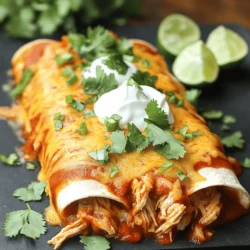To make these enchiladas, start with the main items. You will need: - 2 lbs boneless, skinless chicken breasts - 1 can (10 oz) enchilada sauce (choose red or green) - 1 can (15 oz) black beans, rinsed and drained - 1 can (15 oz) corn, drained - 1 cup salsa - 1 tsp ground cumin - 1 tsp garlic powder - 1 tsp onion powder - 1 tsp chili powder - 8 large tortillas (either corn or flour) - 2 cups shredded cheese (opt for cheddar or a Mexican blend) These ingredients come together to create a hearty, flavorful meal. The chicken absorbs all the spices and sauce, making each bite delicious. Feel free to add your own touch to the enchiladas. Some optional ingredients are: - Diced bell peppers - Sliced jalapeños for heat - Chopped onions - Avocado slices for a fresh taste - Black olives for an extra layer of flavor These options let you customize your dish to match your taste. You can mix and match as you like! Cheese is a key part of the enchiladas. I recommend: - Cheddar cheese for its sharp flavor - Mexican blend cheese for a nice variety - Monterey Jack for creaminess Using different cheeses can change the flavor profile. Cheese adds that gooey texture that enchiladas need. Check out the Full Recipe for more details on assembly and cooking! First, gather your ingredients. You need chicken, enchilada sauce, black beans, corn, and spices. Place the two pounds of chicken breasts in the bottom of your slow cooker. In a bowl, mix the enchilada sauce, black beans, corn, salsa, and spices. Stir this mix well. Pour it over the chicken in the slow cooker. Make sure the chicken is fully coated in the sauce. Now, cover the slow cooker. Cook on low for 6-7 hours or on high for 3-4 hours. The chicken should become tender and easy to shred. When the cooking time is up, take out the chicken. Use two forks to shred it. Return the shredded chicken to the sauce in the slow cooker. Stir everything together well. Preheat your oven to 350°F (175°C). Take a tortilla and place some chicken mixture in the center. Sprinkle cheese on top of the chicken. Roll the tortilla tightly and place it seam-side down in a greased baking dish. Repeat this with all your tortillas. Pour any leftover sauce from the slow cooker over the rolled enchiladas. Top with more cheese. Bake in the oven for 20-25 minutes. The cheese should melt and bubble. Garnish with cilantro before serving. For the full recipe, check the earlier section. To make your enchiladas burst with flavor, focus on your sauce. Use a good quality enchilada sauce. You can make your own too! Combine canned tomatoes, chili powder, and spices. This adds depth. Adding black beans and corn adds texture and taste. Don't skip on seasoning. A bit of cumin and garlic powder enhances the dish. Taste the sauce before pouring it over the chicken. Adjust the spices as needed to suit your taste. Shredding chicken can be simple. After cooking, let the chicken cool a bit. Use two forks to pull apart the chicken. If you want an easier method, use a hand mixer. Just place the chicken in a bowl and mix on low speed. This shreds the chicken fast and saves your hands. Shredded chicken mixes well with the sauce. It helps keep each bite flavorful and moist. To get that perfect cheese melt, use shredded cheese. This melts evenly and quickly. Mix different cheese types for more flavor. Cheddar and Monterey Jack work great together. Before baking, sprinkle cheese on top and pour some sauce over it. This creates a delicious crust. Bake the enchiladas until the cheese is bubbly and golden. Keep an eye on them to avoid burning. Enjoy the gooey, cheesy goodness! {{image_2}} You can make a tasty vegetarian version of enchiladas. Simply swap the chicken for veggies. Try using zucchini, bell peppers, and mushrooms. You can also add black beans for protein. Use the same enchilada sauce and spices for great flavor. This option is healthy and still very filling. If you prefer beef or turkey, you can easily switch the protein. Use the same amount of ground beef or turkey. Brown the meat in a pan before adding it to the slow cooker. This adds depth to the flavor. Just follow the same steps in the recipe. The enchiladas will be hearty and satisfying. To make gluten-free enchiladas, use corn tortillas instead of flour ones. Corn tortillas work well and add a nice texture. You can find gluten-free tortillas at many grocery stores. This way, everyone can enjoy enchiladas, regardless of dietary needs. Just remember to check the labels for any hidden gluten. For the full recipe, refer to the Slow Cooker Chicken Enchiladas recipe above. To store leftover enchiladas, let them cool first. Place them in an airtight container. Make sure to cover them well to keep them fresh. You can keep them in the fridge for up to three days. If you want to enjoy them later, freezing is a great option. When you are ready to eat your stored enchiladas, preheat your oven to 350°F (175°C). Place the enchiladas in a baking dish. Cover them with foil to keep them moist. Heat for about 20 minutes or until warmed through. You can also reheat them in the microwave for a quick option. Just heat for 1-2 minutes, checking to avoid overheating. To freeze your enchiladas, wrap each one tightly in plastic wrap. Then place them in a freezer-safe bag or container. They can last in the freezer for up to three months. When you are ready to enjoy them, thaw them in the fridge overnight before reheating. This way, you will keep all the flavors intact for a tasty meal. You can store slow cooker chicken enchiladas in the fridge for about 3-4 days. Keep them in an airtight container. This helps keep them fresh and tasty. If you want to eat them later, just reheat them in the oven or microwave. Yes, you can make slow cooker chicken enchiladas ahead of time. You can prepare them the day before. Just follow the steps in the Full Recipe. After cooking, let them cool. Then, cover and store in the fridge. When you are ready, bake them for a warm meal. Many side dishes go well with chicken enchiladas. Here are some ideas: - Mexican rice - Refried beans - Corn salad - Guacamole - Chips and salsa These sides add flavor and balance to your meal. You can mix and match to find your favorites! Slow cooker chicken enchiladas are easy and fun to make. We covered the main ingredients, tasty tips, and cooking steps. You can change things up with different proteins or make them vegetarian. Don’t forget to store leftovers right to keep them fresh. With these simple steps and tricks, you can enjoy your meal and impress others. Now, it's your turn to try this recipe and enjoy delicious enchiladas at home!