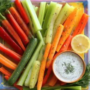For the best keto veggie sticks, I love using a mix of colorful veggies. Here are my top picks: - 1 cup cucumber, sliced into sticks - 1 cup celery, sliced into sticks - 1 cup bell peppers (red, yellow, and green), sliced into sticks - 1 cup carrot sticks (or zucchini for a keto-friendly option) These veggies are crunchy and low in carbs. They also provide great color and flavor. The ranch dressing adds creaminess and tang to the veggie sticks. To whip up a tasty dip, you'll need: - 1/2 cup sour cream - 1/4 cup mayonnaise (full-fat for keto) - 1 tablespoon lemon juice - 1 teaspoon garlic powder - 1 teaspoon onion powder - Salt and pepper to taste This combo creates a rich dip that pairs perfectly with the fresh veggies. Want to take your veggie sticks to the next level? Consider these extras: - 1 tablespoon olive oil - 1 teaspoon dried dill (or fresh if available) The olive oil helps with the seasoning, while dill gives your ranch dip a fresh twist. You can mix and match for a flavor that excites your taste buds. For the full recipe, check out the detailed instructions. First, wash the veggies. Clean them well to remove any dirt. Next, slice the cucumber, celery, bell peppers, and carrots (or zucchini) into sticks. Try to make them all the same size. This way, they cook evenly. Uniform sticks also look nice on the plate. In a big bowl, add the veggie sticks. Pour in one tablespoon of olive oil. Then, sprinkle salt, pepper, garlic powder, onion powder, and dried dill over the sticks. Toss everything together until the veggies are well coated. This step adds great flavor. You can choose to bake or chill your veggie sticks. If you want a crunchy texture, spread them on a baking sheet. Bake at 400°F (200°C) for about 15 minutes. They should turn a little crisp. If you prefer a fresh taste, chill the veggie sticks in the fridge for 30 minutes. Both methods work well! For the full recipe, check out the complete guide to making Keto Crunchy Veggie Sticks with Creamy Ranch Dip. To make sure your veggie sticks stay crunchy, consider these simple steps: - Slice your vegetables into even sticks. This helps them cook at the same rate. - Toss them gently with olive oil and seasonings. Too much oil can make them soggy. - Bake them at a high temperature of 400°F (200°C). This creates a nice crisp. - If you prefer, chill them in the fridge for 30 minutes. This gives a fresh crunch. You can change the flavors of your veggie sticks easily. Try these ideas: - Use different herbs like thyme or rosemary for a new taste. - Swap out the olive oil for avocado oil for a richer flavor. - Add spices like paprika or cayenne for a kick. - For the ranch dip, use Greek yogurt instead of sour cream for tanginess. A beautiful presentation makes snacks more fun. Here are some tips: - Use a colorful platter to show off the veggie sticks. Arrange them by color for a vibrant look. - Serve the ranch dip in a small bowl in the center. Garnish it with fresh herbs or a lemon slice. - Add some whole veggies like cherry tomatoes or radishes for extra color. Try these tips to elevate your Keto Veggie Sticks with Ranch. Enjoy the crunch! For the complete recipe, check the Full Recipe section. {{image_2}} You can mix different veggies for variety. Try using radishes or asparagus sticks. Both add unique flavors and crunch. You can even add broccoli florets or cauliflower for a fun twist. Just make sure the sizes are even. This helps with cooking and presentation. Aim for bright colors for a more appealing dish. Your guests will love the visual feast! Ranch dressing is classic, but you can switch it up! Try Greek yogurt instead of sour cream for a lighter version. This swap keeps it creamy and adds protein. You might also use avocado for a rich and creamy dip. It pairs well with the crunch of the veggies. Add fresh herbs like parsley or chives for extra flavor. You can also try adding a bit of hot sauce for a kick! If you like bold flavors, spice things up! Add cayenne pepper or crushed red pepper flakes to the ranch dip. This will give your snack a nice heat. You can also mix in some lemon zest for a zesty twist. For an even bolder taste, try adding horseradish to the ranch. This gives a nice bite that pairs well with the veggies. Don't be afraid to experiment! Each flavor change can create a new favorite. To store your leftover veggie sticks, place them in an airtight container. You want to keep them fresh and crunchy. Make sure to separate the ranch dip from the veggies. This keeps the sticks from getting soggy. Store them in the fridge for up to three days. The ranch dip can last longer. If you store it in a sealed container, it stays fresh for about one week. Always check for any signs of spoilage before using it. If it smells off or shows any change, toss it out. If you want to reheat the veggie sticks, the oven works best. Preheat your oven to 350°F (175°C). Place the veggie sticks on a baking sheet and heat for about 5-7 minutes. This keeps them crunchy. Avoid the microwave, as it can make them soft. Enjoy your crunchy snack! For keto diets, low-carb veggies work best. I love using cucumber, celery, bell peppers, and zucchini. These veggies are crunchy and full of flavor. They fit well into a keto plan. Stick to non-starchy vegetables. Avoid high-carb options like potatoes and corn. Remember, fiber is important too. It helps with digestion and keeps you full. Keto veggie sticks with ranch are low in carbs. Each serving has about 5-7 grams of carbs. The ranch dip adds minimal carbs, around 1-2 grams per serving. Most of the carbs come from the veggies. This makes them a great snack for your keto diet. Always check labels for specific brands to know exact carb counts. Yes, you can make veggie sticks ahead of time! Prepare them a day in advance. Keep them in an airtight container in the fridge. This keeps them fresh and crunchy. If you want extra crunch, chill them for 30 minutes before serving. Just remember to store the ranch dip separately to maintain its creaminess. The best ranch dressing for keto is homemade. Use full-fat sour cream and mayonnaise. This keeps the carb count low. Store-bought ranch may have added sugars. Always read the label before buying. You want ranch that has no hidden carbs. My homemade ranch recipe pairs perfectly with the veggie sticks. For the full recipe, check out my detailed guide above. We discussed keto veggie sticks and their yummy ranch dip. You learned the best vegetables to use, how to prepare them, and ways to keep them crunchy. We explored fun flavor ideas and storage tips to ensure they taste great later. Whether you bake or chill, these snacks will please you. Enjoy customizable flavors and a nutritious treat with every bite. Your keto journey just got tastier!