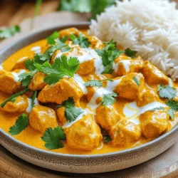 - Boneless chicken thighs - Plain yogurt - Spices: garam masala, cumin, turmeric, chili powder - Fresh aromatics: onion, garlic, ginger - Heavy cream and diced tomatoes - Fresh cilantro - Additional cream for drizzling The main ingredients for quick homemade butter chicken bring flavor and warmth to your meal. Start with boneless chicken thighs. They are juicy and tender. I love using plain yogurt for marinating. It makes the chicken soft and adds a nice tang. Next, spices are key. I always use garam masala, cumin, turmeric, and chili powder. These spices give the dish its rich flavor. Fresh aromatics like onion, garlic, and ginger add depth. They make the dish smell amazing while cooking. Heavy cream and diced tomatoes create a creamy sauce. The cream balances the spices well. You can use canned diced tomatoes or fresh ones. Both work great in this dish. For optional garnishes, fresh cilantro adds a pop of color. It also gives a fresh taste. A drizzle of additional cream makes the dish look fancy. These simple touches elevate your butter chicken. This recipe is straightforward. You can find the full recipe for quick homemade butter chicken to guide you through every step. Enjoy making this delicious meal! To start, you need to create a tasty marinade for the chicken. In a bowl, combine: - 1 cup plain yogurt - 2 tablespoons lemon juice - 1 tablespoon garam masala - 2 teaspoons cumin powder - 1 teaspoon turmeric powder - 1 teaspoon chili powder Mix all the ingredients well. Then, add the chicken pieces and coat them evenly. Let the chicken marinate for at least 30 minutes. For even more flavor, you can marinate it overnight. Next, heat a large skillet over medium heat. Melt 2 tablespoons of butter in the skillet. Once the butter melts, add the marinated chicken. Discard any leftover marinade. Cook the chicken for about 8-10 minutes. You want it to be golden brown and cooked through. The chicken should no longer be pink in the center. After the chicken is done, it’s time to make the sauce. In the same skillet, add 2 more tablespoons of butter. Once melted, add the chopped onion. Sauté until the onion is golden brown, which takes about 5 minutes. Then, add 3 cloves of minced garlic and 1 tablespoon of minced ginger. Cook for another 1-2 minutes until you smell that great aroma. Now, add a can of diced tomatoes and let it cook on medium heat. You want the sauce to thicken a bit, which should take about 5-7 minutes. Finally, stir in 1 cup of heavy cream, and bring the sauce to a gentle simmer. Now, gently fold the cooked chicken back into the sauce. Let everything simmer together for about 5 more minutes. This step allows the flavors to blend nicely. Add salt to taste. If you want, you can serve it with fresh cilantro for a pop of color. For the full recipe, check out the details above. Enjoy your butter chicken! To make your butter chicken truly flavorful, marinate your chicken for at least 30 minutes. For the best taste, let it sit overnight. This will allow the spices to soak in well. Fresh spices are key. They give the dish an amazing aroma and depth of flavor. Always use whole spices when you can, and grind them just before use. Your taste buds will thank you! When cooking, set your heat to medium. This helps the chicken cook evenly without burning. If your pan gets too hot, the chicken can burn quickly. Stir often and keep an eye on it. If you notice it starting to brown too fast, lower the heat a bit. This way, you keep your chicken tender and juicy. For a perfect meal, serve your butter chicken with fluffy basmati rice or warm naan. These pair well and soak up the tasty sauce. When serving, use a wide, shallow bowl. Drizzle a bit of extra cream on top for a rich look. A sprinkle of fresh cilantro adds color and freshness to your dish. It makes everything pop! {{image_2}} You can easily make this dish vegetarian. Just swap out the chicken for paneer or tofu. Both options soak up all the rich flavors. Paneer adds a creamy texture, while tofu makes it lighter. Cut them into bite-sized pieces just like the chicken. Marinate them the same way to keep the taste strong. If you want a dairy-free version, use coconut milk instead of heavy cream. Coconut milk gives a nice, creamy feel without the dairy. It also adds a subtle sweetness that works well in the dish. Just replace the heavy cream with one cup of coconut milk. The taste stays rich and delicious. You can adjust the heat level to suit your taste. If you like it spicy, add more chili powder. For a milder dish, reduce the chili powder. You can also add some fresh green chilies for extra flavor. Taste the sauce as you go to get it just right. After enjoying your butter chicken, cool it down to room temperature. Store it in the fridge within two hours. Use an airtight container for best results. This keeps the flavors fresh and safe to eat. Your butter chicken will stay good for about 3 to 4 days in the refrigerator. If you want to keep it longer, you can freeze butter chicken. First, let it cool completely. Pour it into a freezer-safe container or a heavy-duty freezer bag. Make sure to remove as much air as possible. Label the container with the date. Your butter chicken can last up to three months in the freezer. When it's time to enjoy your frozen meal, take it out of the freezer. Thaw it in the fridge overnight for best results. If you're in a hurry, you can use the microwave to thaw it. Once thawed, reheat it on the stove. Stir occasionally to ensure even heating. You want it hot all the way through. Add a splash of cream if it looks too thick. Enjoy your meal! [Full Recipe] You can use coconut milk or cashew cream. Coconut milk adds a nice flavor and a creamy texture. It works well for a lighter dish. Cashew cream is rich and smooth. To make cashew cream, blend soaked cashews with water until smooth. Both options keep the dish creamy and delicious. Yes, you can use frozen chicken. Just make sure to thaw it first. Thawing helps cook the chicken evenly. You can place frozen chicken in the fridge overnight or run it under cold water until thawed. This way, the chicken absorbs the marinade better and cooks thoroughly. Homemade Butter Chicken lasts about 3 to 4 days in the fridge. Store it in an airtight container to keep it fresh. If you want to keep it longer, you can freeze it. Frozen Butter Chicken lasts up to 2 months. Just thaw in the fridge before reheating. Yes, you can make Butter Chicken ahead of time. Cook it fully, then let it cool. Store in the fridge for up to 3 days. You can also freeze it for later. To reheat, warm it on the stove over low heat. Stir often to avoid sticking. This makes weeknight meals super easy! For the full recipe, check the recipe section above. In this post, we explored making quick homemade butter chicken. We covered key ingredients, easy steps, and tips for great flavor. You can customize the dish to fit your needs, whether using chicken, paneer, or tofu. Proper storage and reheating ensure your buttery meal stays tasty. With the right spices and techniques, you’ll impress anyone at your table. Enjoy creating this comforting dish, and share it with friends and family!