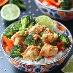 - 2 cups cooked rice (white or brown) - 1 lb (450g) chicken breast, diced - 1 cup broccoli florets - 1 red bell pepper, sliced - 1 carrot, julienned - 2 green onions, chopped - 1 tablespoon vegetable oil - Salt and pepper to taste - 1/4 cup mayonnaise - 2 tablespoons sweet chili sauce - 1 tablespoon sriracha sauce - 1 teaspoon garlic powder - 1 teaspoon lime juice When I make my Bang Bang Chicken Bowl, I keep it simple. I use fresh ingredients for the best taste. Cooked rice, chicken, and colorful veggies form the base of this dish. The chicken brings protein and heartiness. I prefer chicken breast because it cooks quickly and stays tender. The broccoli and red bell pepper add a nice crunch and bright color. Carrots bring a sweet note, while green onions add freshness. For the Bang Bang sauce, I mix mayonnaise with sweet chili and sriracha. This creates a creamy and spicy flavor. Garlic powder boosts the savory taste, and lime juice adds a tangy kick. This recipe is perfect for busy days. You can prep the ingredients ahead of time and cook them quickly. For the full recipe, check out the details above. Start by making the Bang Bang sauce. In a bowl, mix together these ingredients: - 1/4 cup mayonnaise - 2 tablespoons sweet chili sauce - 1 tablespoon sriracha sauce - 1 teaspoon garlic powder - 1 teaspoon lime juice Stir until smooth. This sauce adds a creamy, spicy kick to your bowl. Next, heat 1 tablespoon of vegetable oil in a large skillet. Season 1 pound of diced chicken breast with salt and pepper. Add the chicken to the skillet once the oil is hot. Cook it for about 6-8 minutes. You want it to be golden brown and fully cooked. Stir it occasionally for even cooking. Now, it's time to add some color and crunch. Toss in 1 cup of broccoli florets, 1 sliced red bell pepper, and 1 julienned carrot. Stir-fry these veggies with the chicken for about 4-5 minutes. The vegetables should be tender-crisp and bright. Once they are cooked, drizzle half of the Bang Bang sauce over the mixture. Toss everything to coat evenly. For the main event, grab 2 cups of cooked rice. Divide it into bowls. Top each bowl with the chicken and vegetable mix. This makes a hearty base for your meal. Finally, make your dish pop with flavor. Drizzle the remaining Bang Bang sauce over the top of each bowl. Sprinkle chopped green onions on each bowl for a fresh finish. Enjoy your colorful and tasty Bang Bang Chicken Bowl! Ensure you cook the chicken until it is golden brown. This gives the best texture. Use a medium-high heat in your skillet. This helps the chicken cook evenly. Make sure to stir it often, so it doesn’t stick. You want it juicy but not raw inside. A meat thermometer can help here. You can change the heat of the Bang Bang sauce. If you like it spicy, add more sriracha. If you prefer mild, use less. Taste the sauce as you mix it. This way, you can adjust it to your liking. The sweet chili sauce adds a nice balance to the heat. Serve your Bang Bang Chicken Bowl in colorful bowls. This makes the dish look fun and fresh. Add lime wedges on the side for a zesty kick. You can also sprinkle sesame seeds on top. They add crunch and a nice flavor. For more freshness, use extra green onions on the top. {{image_2}} You can easily swap the chicken in this dish. Shrimp, tofu, or beef work great too. Shrimp adds a nice sweetness. Tofu gives a soft texture and absorbs flavors well. Beef can add a hearty taste. Just adjust cooking time based on what protein you choose. You can mix up the veggies for more variety. Instead of broccoli and red bell pepper, try bell peppers, snap peas, or zucchini. Bell peppers bring a sweet crunch. Snap peas add a fresh snap. Zucchini is mild and cooks quickly. This keeps your meal colorful and fun. If you need a gluten-free meal, it’s simple to adjust. Use gluten-free soy sauce in the Bang Bang sauce. This keeps the flavor strong without gluten. It’s a great way to enjoy the dish without worry. Just make sure to check all labels to ensure they're gluten-free. Store leftovers in an airtight container in the refrigerator for up to 3 days. This keeps your Bang Bang Chicken Bowl fresh and tasty. When you're ready to eat, just take it out and enjoy. For longer storage, freeze the assembled bowl without the sauce. It can be kept for up to 3 months. This is a great option if you want to prep meals in advance. Just remember to remove the sauce before freezing. Reheat in a skillet or microwave until heated through. If you want to boost the flavor, add fresh sauce when you reheat. This makes the dish just as good as when you first made it. Yes, you can make it vegetarian. Simply replace the chicken with tofu or tempeh. Both options work well. Adjust the sauce if you like. Tofu absorbs flavors nicely, while tempeh adds a chewy texture. This makes the dish just as tasty. The spice level is flexible. You can change the heat by adjusting the sriracha amount in the sauce. If you want it spicier, add more sriracha. For less heat, use less. This way, you can cater to your taste. You can pair it with a side salad, spring rolls, or dumplings. These sides balance the meal and add variety. They also enhance the dining experience, making it more enjoyable. This recipe yields about 4 servings. This makes it great for family dinners or meal prep. You can easily double the recipe for more servings if needed. Try the full recipe for a delicious meal! This blog post taught you to make a tasty Bang Bang Chicken Bowl. We covered the main ingredients, sauce, cooking steps, and ways to customize your meal. You can use different proteins and veggies to suit your taste. Remember to store any leftovers properly to enjoy later. This bowl is not just easy to prepare but also fun to share. Try it out and enjoy each flavorful bite!