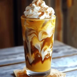 To make a great iced pumpkin spice latte, gather these key ingredients: - 1 cup brewed coffee, cooled - 1/2 cup milk (dairy or non-dairy) - 1/4 cup pumpkin puree - 2 tablespoons maple syrup (or to taste) - 1 teaspoon pumpkin spice mix - 1/2 teaspoon vanilla extract - Ice cubes These ingredients create a rich and creamy drink with that warm pumpkin flavor. You can modify your iced pumpkin spice latte to fit your taste. Here are some optional ideas: - Whipped cream for topping - Additional pumpkin spice for garnish - Sweeteners like honey or sugar - Flavored syrups, such as caramel or vanilla Feel free to experiment! Each change can lead to a unique drink. Choosing the right pumpkin and spices makes a big difference. Look for: - Pumpkin puree: Choose 100% pure pumpkin, not pie filling. - Pumpkin spice mix: Check that it has cinnamon, nutmeg, and ginger for the best flavor. - Freshness: Spices lose flavor over time. Buy fresh when possible. Quality ingredients lead to a better iced pumpkin spice latte experience. For the full recipe, check out the instructions above. Enjoy making your own delicious drink! To start, gather your ingredients. You will need: - 1 cup brewed coffee, cooled - 1/2 cup milk (dairy or non-dairy) - 1/4 cup pumpkin puree - 2 tablespoons maple syrup (or to taste) - 1 teaspoon pumpkin spice mix - 1/2 teaspoon vanilla extract - Ice cubes - Whipped cream (optional) - Additional pumpkin spice for garnish First, brew your coffee and let it cool. This step is key for a refreshing drink. Next, in a medium bowl or blender, mix the cooled coffee, milk, pumpkin puree, maple syrup, pumpkin spice, and vanilla. Blend on high for about 30 seconds. You want a smooth mixture. If you don’t have a blender, you can whisk the ingredients by hand until well combined. When blending, ensure all items mix well. If you notice lumps, blend longer. A smooth drink is more enjoyable. If you prefer a thicker texture, add more pumpkin puree. For those who like it sweeter, adjust the maple syrup to your taste. The key is to create a blend that feels rich and creamy. Now, it’s time to serve! Fill a tall glass with ice cubes. Pour your pumpkin spice mixture over the ice. This will chill it even more. If you like, add a dollop of whipped cream on top. Finish with a sprinkle of additional pumpkin spice for a nice touch. Serve immediately with a straw or a long spoon. Enjoy your iced pumpkin spice latte, and savor every sip! To make a great iced pumpkin spice latte, start with good coffee. Use strong, brewed coffee for a rich flavor. Cool the coffee before mixing it with other ingredients. The milk should be cold too, so chill it in the fridge. Blend everything well to get a smooth texture. I recommend a blender for the best results. If you want, taste and adjust the sweetness with more maple syrup. A common mistake is using hot coffee. Hot coffee can melt the ice too quickly, making your drink watery. Another mistake is not blending enough. If you don't blend well, the pumpkin may clump together. This can ruin the drink's creamy texture. Also, don’t skip the whipped cream unless you want less richness. Finally, watch the spice; too much can overpower your drink. If you want to boost the flavor, try adding a dash of chocolate syrup. This adds a nice touch of sweetness. You can also mix in a splash of caramel for a sweet twist. For extra spice, try a pinch of cinnamon or nutmeg. If you like it creamier, use half-and-half instead of milk. Don’t forget to top it with extra pumpkin spice for that perfect finish! For the full recipe, check out the Chilled Pumpkin Spice Delight section above. {{image_2}} You can easily make a dairy-free iced pumpkin spice latte. Use almond, soy, or oat milk instead of regular milk. These options add their own flavor. They also keep the drink creamy. If you want a nut-free choice, go for oat milk. It has a nice, smooth texture. You can switch up your iced pumpkin spice latte with seasonal flavors. For winter, try adding peppermint. Just a drop of peppermint extract can bring a fresh twist. You can also swap in some chocolate syrup for a mocha version. Each season has its own tastes. Make your drink reflect that! Cold brew coffee can give your iced drink a smoother taste. It has less acidity than regular brewed coffee. If you want a bolder flavor, stick with brewed coffee. Both work well in this recipe. Choose the one you love best for your iced pumpkin spice latte. For all the details on making this delightful drink, check out the Full Recipe. You might not use all the pumpkin spice mixture at once. To store it, pour any leftover mix into an airtight container. Keep it in the fridge for up to five days. This way, you can enjoy it later without losing flavor. For the best taste, drink your iced latte right away. If you need to store it, put it in the fridge. However, keep in mind that the ice will melt and water it down. If you can, make fresh servings instead. The main ingredients of the iced latte have different shelf lives. Brewed coffee lasts about a week in the fridge. Pumpkin puree stays good for a week if opened, and milk lasts about a week as well. Always check for freshness before using any ingredient. An Iced Pumpkin Spice Latte has a few key nutrients. It typically has around 200-300 calories per serving. This depends on the amount of milk and sweetener you use. You’ll find about 8-12 grams of protein in it, mostly from the milk. It also contains healthy fats, vitamins, and minerals. The pumpkin puree adds fiber, which is great for digestion. If you want to check more specific values, you can use a nutrition calculator with the Full Recipe. Yes, you can make an Iced Pumpkin Spice Latte ahead of time! Just prepare the mixture as described in the Full Recipe. After blending, store it in the fridge for up to 2 days. When ready to serve, pour it over fresh ice. The taste remains great, and you save time when you need it most. You can find store-bought versions at many coffee shops and grocery stores. Brands like Starbucks and Dunkin’ offer ready-to-drink options. You can also find them in the refrigerated section. Look for ones with real pumpkin puree and natural flavors for the best taste. Checking online reviews can help you decide which one to try. Making an Iced Pumpkin Spice Latte is fun and simple. We covered the key ingredients to use, plus tips for choosing the best pumpkin and spices. I shared easy steps for prep and blending to get that perfect smooth drink. Remember, customizing your latte with different flavors can elevate your coffee game. Store leftovers correctly to keep them fresh and tasty. Enjoy this delicious treat any time of year! You now have the tools to make the best iced latte at home.