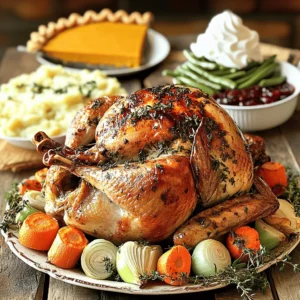 - Whole turkey (12 lbs, thawed) - Olive oil (4 tablespoons) and butter (2 tablespoons, softened) - Garlic powder (1 tablespoon) - Onion powder (1 tablespoon) - Fresh herbs: thyme (2 teaspoons) and rosemary (2 teaspoons) - Chicken broth (4 cups, low sodium) - Vegetables for stuffing: - Onion (1 large, quartered) - Carrots (4, cut into chunks) - Celery (3 stalks, cut into chunks) - Stuffing (3 cups, homemade or store-bought) - Mashed potatoes (4 cups, prepared in advance) - Green bean casserole (2 cups, prepared in advance) - Cranberry sauce (1 cup, store-bought or homemade) - Pumpkin pie (1, store-bought or homemade) - Suggestions for drinks to serve, such as cider or sparkling water These ingredients form the backbone of your feast. They blend flavors and create a warm, inviting spread. Each item works together to give your guests a memorable meal. You can make preparations easier by prepping sides a day or two ahead. This way, you can focus on the turkey and enjoy the day with family. If you want to dive deeper, check out the full recipe for further details on bringing it all together. - Preheat your oven to 325°F (163°C). This helps the turkey cook evenly. - In a small bowl, mix 4 tablespoons of olive oil, 2 tablespoons of softened butter, 1 tablespoon of garlic powder, 1 tablespoon of onion powder, 2 teaspoons of dried thyme, 2 teaspoons of dried rosemary, 2 teaspoons of salt, and 1 teaspoon of black pepper. This blend adds great flavor. - Pat the turkey dry with paper towels. Rub the olive oil mixture all over the turkey. Make sure to get it under the skin and inside the cavity. - Stuff the turkey with quartered onion, carrots, and celery. This will give it more taste as it cooks. - Place the turkey on a roasting rack in a large pan. Pour 4 cups of low-sodium chicken broth into the bottom of the pan. This keeps the turkey moist. - Roast the turkey for about 13-15 minutes per pound. Use a meat thermometer to check if it reaches 165°F (74°C) in the thickest part of the thigh. - Baste the turkey every 30 minutes with the pan juices. This helps keep it juicy and adds flavor. - Once cooked, remove the turkey from the oven. Let it rest for at least 30 minutes before carving. This keeps the juices inside. - If you use store-bought stuffing, prepare it according to package instructions. For homemade, sauté onions and celery in butter. Mix with bread cubes and broth, then bake. - For mashed potatoes, you can use instant mash for ease. Keep them warm in a slow cooker. - Make the green bean casserole in advance. Combine green beans, cream of mushroom soup, and crispy onions, then bake as directed. By following these steps, you create a delicious feast that allows you to enjoy Thanksgiving with less stress. For the full recipe, check the earlier section. To make your Thanksgiving feast easy and tasty, start early. Here are some best practices for prepping dishes in advance: - Plan Your Menu: Choose recipes that keep well. The Make-Ahead Thanksgiving Celebration recipe is a great option. - Prep Ingredients: Wash and chop vegetables a day or two ahead. Store them in airtight containers. - Batch Cook Sides: Make mashed potatoes and green bean casserole a day early. This saves time on the big day. Timing is key for cooking and reheating: - Turkey Timing: Roast your turkey first. It takes the longest and needs time to rest. - Reheat Sides: For sides, reheat in the oven while the turkey rests. Aim for around 350°F (175°C) for even heating. A festive table makes your meal special. Here are some serving suggestions: - Use a Large Platter: Carve your turkey and place it on a big platter. It looks great and makes serving easy. - Colorful Sides: Arrange your sides in colorful bowls. Use white bowls for mashed potatoes and vibrant ones for green bean casserole. Garnishes enhance your table's look: - Fresh Herbs: Sprinkle fresh herbs on dishes for a pop of color. Use parsley or thyme on the turkey. - Seasonal Decor: Add small pumpkins or fall leaves to your table. They add charm and make it festive. Some issues can happen when cooking: - Dry Turkey: To avoid this, baste every 30 minutes while roasting. Let your turkey rest after cooking. This helps keep it juicy. - Lumpy Mashed Potatoes: Use warm milk and butter when mixing. This keeps your potatoes smooth and creamy. Adjusting cooking times helps too: - Thick Foods: Foods like stuffing may need extra time. Check for doneness before serving. - Oven Space: If you have many dishes, consider staggered cooking. Start with the turkey, then add sides as space opens up. {{image_2}} If you want to switch it up this Thanksgiving, consider different proteins. Turkey is classic, but ham makes a tasty choice. A glazed ham adds a sweet, savory flavor. You can also try a roast chicken for a smaller feast. If you prefer vegetarian, stuffed squash or a hearty mushroom roast can impress your guests. These options let you create a feast that fits your style. Side dishes can bring fun twists to your table. For stuffing, try cornbread stuffing with jalapeños, or a wild rice blend with nuts and cranberries. Both add unique flavors to your meal. For veggies, think beyond green beans. Roasted Brussels sprouts with balsamic glaze or honey-roasted carrots can steal the show. These sides not only taste great but also brighten your plate. Desserts are another area to get creative. Instead of pumpkin pie, consider pecan pie or a spiced apple crisp. Both are festive and delicious. For dietary-friendly choices, you can make a gluten-free chocolate tart or a vegan pumpkin mousse. These options ensure everyone can enjoy dessert without missing out. Your Thanksgiving will shine with these sweet variations. To store your leftover turkey and sides, follow these best practices: - Cool Quickly: Let the food cool to room temperature. - Use Airtight Containers: Choose containers that seal well. This keeps moisture in and air out. - Label and Date: Write the date on each container. This helps you track freshness. - Refrigerate Promptly: Store leftovers in the fridge within two hours of serving. For turkey, carve it up before storing. This helps it cool faster. Keep dark and white meat in separate containers for easier use later. For sides, group similar items together. This makes it easy to grab what you need. When reheating turkey and sides, it’s key to avoid drying them out. Here’s how: - Turkey: Reheat at 325°F (163°C) for about 20-30 minutes. Use broth to keep it moist. Cover with foil to trap steam. - Mashed Potatoes: Warm them in a pot on low heat, adding milk or butter as needed. Stir often to prevent sticking. - Green Bean Casserole: Reheat in the oven at 350°F (175°C) for 20-25 minutes, covered with foil. Keep an eye on your food to avoid overcooking. This will help keep everything juicy and tasty. Knowing how long your dishes last is important for safety. Here’s a quick guide: - Cooked Turkey: Lasts 3-4 days in the fridge. - Stuffing and Sides: Also good for 3-4 days. - Pumpkin Pie: Can stay fresh for about 3-4 days too. Look for signs of spoilage, like off smells or mold. If in doubt, throw it out. Always prioritize safety when enjoying your Thanksgiving feast! Yes, you can prep the turkey the night before. Start by thawing your turkey in the fridge. This can take up to three days for a large bird, so plan ahead. The night before, rub the turkey with olive oil and seasonings. Stuff it with vegetables for added flavor. Cover it and leave it in the fridge overnight. This will help the flavors soak in. On Thanksgiving morning, simply take it out, let it sit, and roast. It saves time and effort on the big day. Let the turkey rest for at least 30 minutes after cooking. This step is key for juicy meat. Resting allows the juices to redistribute throughout the turkey. If you cut too soon, the juices run out. This can lead to dry meat. Use this time to finish your sides and set the table. It keeps everything warm and ready to serve. To serve leftover stuffing, first, reheat it in the oven. Preheat to 350°F (175°C) and bake for about 20 minutes. This warms it through and gives it a nice texture. You can also add a splash of broth to keep it moist. For something new, try stuffing it into peppers or mushrooms. You can even mix it into a breakfast casserole with eggs. Leftover stuffing is versatile and can add flavor to many dishes. Preparing a great Thanksgiving meal involves key ingredients, careful steps, and smart tips. Start with the turkey and perfect sides. Plan to make dishes ahead for ease. Don't forget fun dessert options and drinks for everyone. Stay calm and check cooking times to avoid common issues. Explore variations to make your feast unique. Lastly, store leftovers safely for more meals later. With this guide, you can create a memorable Thanksgiving that everyone will enjoy.