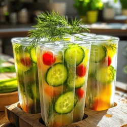 - 1 cup pickle brine - 1 cup tomato juice - 1 tablespoon Worcestershire sauce - 1 teaspoon hot sauce - 1 tablespoon lemon juice - 1/2 teaspoon celery salt - 1/2 teaspoon ground black pepper - 1/4 cup ripe cherry tomatoes, halved - 1/4 cup diced cucumber - Fresh dill sprigs for garnish The key to a great Pickle Brine Bloody Mary Popsicle starts with the right ingredients. You need a mix of savory and tangy flavors. The pickle brine brings a sharp taste that works well with the smooth tomato juice. Worcestershire sauce adds depth to the flavor. Hot sauce can kick up the heat, so adjust it to your liking. Fresh lemon juice gives a bright note, while celery salt and black pepper add a nice touch of seasoning. Cherry tomatoes and cucumber give these pops a fun crunch. They also make them look pretty! Finally, fresh dill sprigs on top not only add flavor but also a burst of color. - Additional spices to customize flavor - Alternative vegetable add-ins - Ideas for garnishing You can spice things up even more! Try adding garlic powder, paprika, or even a pinch of cayenne. If you want to switch it up, consider using other veggies. Bell peppers or radishes can add a fresh twist. For garnishing, think beyond dill! You can use sliced olives or pickled jalapeños for a kick. The options are endless, making your popsicles unique every time. Check out the Full Recipe to explore all these ideas! Start by mixing the pickle brine and tomato juice in a bowl. This blend is the heart of your popsicle. Next, add Worcestershire sauce and hot sauce. This step adds depth and a kick to the flavor. Taste your mixture. If you want it spicier, add more hot sauce. If you prefer it tangy, add lemon juice. Adjust the seasoning to match your taste. Now, it’s time to fill the molds. Take your halved cherry tomatoes and diced cucumber. Place them in the popsicle molds. They add a nice crunch and color. Carefully pour the brine mixture into the molds. Leave a little space on top for the mixture to expand. Insert popsicle sticks into the molds. Make sure they are centered. Cover the molds with lids or plastic wrap to keep the flavors fresh. Freeze the popsicles for at least six hours. They need time to become solid. To release the popsicles, run warm water over the outside of the molds. This trick helps them come out easily. Once free, garnish each popsicle with a fresh dill sprig. It adds a pop of color and flavor. Enjoy your Pickle Brine Bloody Mary Popsicles as a refreshing summer treat! For the full recipe, check the earlier section. To make your pickle brine Bloody Mary popsicles shine, start with the right balance. Add lemon juice to brighten the taste. If you like it spicy, adjust the hot sauce to your liking. Don't be shy to experiment! Try adding a splash of lime juice or a dash of smoked paprika for a unique twist. Mix your ingredients well. This step is key to a smooth texture. If you don’t mix thoroughly, ice crystals can form. These can ruin the popsicle's creamy feel. Aim for a uniform mixture before pouring it into the molds. For popsicle molds, choose silicone ones. They make it easy to pop out the finished treats. Use a sturdy mixing bowl and a whisk for blending. A measuring cup is also essential for getting the right amounts. These tools will help you create the best popsicles possible. For the full recipe, check out the earlier section. {{image_2}} You can switch out the pickle brine for other brines. Try using olive brine for a tangy twist. If you want a sweeter note, pickle brine made from bread-and-butter pickles works well. You can also use different juice bases for a unique flavor. For instance, swap tomato juice for beet juice. This gives a vibrant color and earthy taste. Introducing other garnishes or mix-ins can elevate your popsicles. Consider adding sliced olives or jalapeños for extra flair. Incorporating spirits like vodka or gin adds a fun kick. Simply mix in a shot of your favorite spirit before pouring the mixture into molds. For a boozy adult popsicle version, use a ratio of one part alcohol to four parts mixture. This keeps the popsicles from freezing too hard. Always taste first to adjust the alcohol level as you like. You can create holiday-themed bloody mary popsicles for special occasions. For Halloween, add spooky garnish like black olives or edible glitter. For summer-inspired variations, focus on fresh ingredients. Use ripe summer tomatoes or herbs like basil and mint. These ingredients burst with flavor and freshness, making your popsicles perfect for hot days. To freeze your Pickle Brine Bloody Mary Popsicles, follow these steps: - First, make sure the mixture is well-blended. - Use clean molds to prevent any off-flavors. - Leave a small space at the top of the molds. This helps the popsicles expand as they freeze. - Cover molds with lids or plastic wrap. This keeps freezer odors out. To avoid freezer burn, try these tips: - Seal molds tightly. - Freeze popsicles in the coldest part of your freezer. - Avoid opening the freezer door too often. You can store these popsicles in the freezer for up to three months. After that, they may lose flavor. Look for these signs to know if they are bad: - Ice crystals on the popsicles signal freezer burn. - A change in color or texture means it's time to toss them. - If they smell off, it’s best to discard them. To keep your molds clean and ready for use: - Wash them with warm, soapy water after each use. - Rinse well to remove any soap residue. - Let them dry completely before storing. When storing molds, keep them in a dry place. Stack them to save space. Consider using a container to keep them together. This makes it easy to find them next time you want to make popsicles. Yes, you can easily make these popsicles non-alcoholic. Just leave out any alcohol. The pickle brine and tomato juice create a tangy flavor that shines. You will still enjoy a refreshing treat. These popsicles need at least six hours to freeze. For best results, freeze them overnight. This ensures they become solid and easy to eat. If you don't have popsicle molds, you can use small cups or ice cube trays. Just insert sticks into the center after filling. Cover them with plastic wrap to keep the sticks in place while they freeze. Absolutely! You can use any pickle brine you like. Dill pickles, sweet pickles, or even spicy pickles work well. Each type will change the taste slightly, so feel free to experiment. To make a larger batch, simply double or triple the ingredients. Use a larger container for mixing. Just make sure to leave enough space in the molds for the mixture to expand as it freezes. For the full recipe, check the main article. You can now make delicious Pickle Brine Bloody Mary Popsicles with ease. We covered ingredients like pickle brine, tomato juice, and spices. The step-by-step guide ensures you blend and freeze properly. Don't hesitate to try different flavors and tweaks to match your taste. Experimenting with variations can lead to delightful surprises. These popsicles are fun for any occasion, impressing friends and family alike. Enjoy your refreshing creation, and remember, making popsicles is all about having fun in the kitchen!