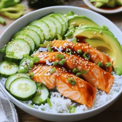 To make the viral TikTok salmon rice bowl, gather these items: - 2 salmon fillets (about 6 oz each) - 1 cup sushi rice - 1 1/4 cups water - 2 tablespoons soy sauce (or tamari for gluten-free) - 1 tablespoon sesame oil - 1 teaspoon honey - 1 avocado, sliced - 1 small cucumber, thinly sliced - 2 green onions, chopped - 1 tablespoon sesame seeds - Nori sheets, cut into strips (optional) - Pickled ginger for garnish (optional) The key parts of this dish are the salmon and sushi rice. Here’s why they matter: - Salmon: Fresh, high-quality salmon gives rich flavor and texture. It cooks quickly and pairs well with the rice. Look for bright color and firm flesh when buying. - Sushi rice: This rice is sticky and perfect for holding together. It gives the bowl a nice base. Rinse it well before cooking to remove excess starch. You can add extra flavors and textures with these optional items: - Nori sheets: These seaweed strips add a nice crunch and ocean flavor. They also look great in the bowl. - Pickled ginger: This adds a tangy flavor that cuts through the richness of the salmon. It’s a fun addition for those who love a little zing. Feel free to mix and match these ingredients to make your bowl unique! For the full recipe, check out the details above. To make the sushi rice, start by rinsing the rice. Use cold water until it runs clear. This step removes excess starch and helps the rice cook well. In a medium saucepan, add the rinsed rice and 1 1/4 cups of water. Bring it to a boil over high heat. Once it boils, lower the heat. Cover the pan with a lid and let it simmer for 15 minutes. After that, remove it from heat but keep it covered for another 10 minutes. Finally, fluff the rice with a fork to make it nice and airy. While the rice cooks, it’s time to cook the salmon. Heat 1 tablespoon of sesame oil in a skillet over medium-high heat. Season each salmon fillet with salt and pepper on both sides. Place the salmon skin-side down in the pan. Cook for about 4-5 minutes. Then flip the fillets and cook for another 3-4 minutes. The salmon should be golden and cooked all the way through. This method gives you a nice crust and keeps it juicy inside. Now, you can assemble your salmon rice bowl. Start with the fluffy sushi rice as the base in a serving bowl. Place the cooked salmon on top. Next, add sliced avocado and thin cucumber slices. Drizzle the soy sauce mixture over everything. For garnish, sprinkle sesame seeds and chopped green onions on top. If you like, you can add nori strips and pickled ginger for extra flavor. Enjoy your beautiful, tasty meal right away! Check the Full Recipe for more details. When choosing salmon, look for bright color and firm texture. Fresh salmon has a shiny, moist surface. Avoid salmon with dull skin or brown spots. If you can, buy wild-caught salmon. It usually tastes better and is healthier. Always check for a fresh smell. If it smells fishy, skip it. To get fluffy sushi rice, rinse it well. This removes excess starch. Use cold water until it runs clear. This step is key for good texture. After rinsing, let it soak for 30 minutes. This helps the rice cook evenly. Use a 1:1.25 rice-to-water ratio. Always cover the pot while cooking to trap steam. To make your bowl pop, add fresh herbs. Chopped cilantro or basil adds a nice twist. For a crunch, sprinkle on toasted sesame seeds. Thinly sliced radishes also add color and texture. Use nori strips for a fun touch. A drizzle of spicy mayo can elevate the flavor. Don't forget to serve with pickled ginger for freshness. Try these tips from the Full Recipe to impress your friends and family! {{image_2}} You can switch out salmon for other proteins. Chicken or shrimp works well. Just make sure you adjust the cooking time. For chicken, cook until it reaches 165°F. For shrimp, cook until they turn pink. These options add variety without losing flavor. If you prefer a plant-based option, tofu or tempeh is great. Use firm tofu for the best texture. Cut it into cubes and pan-fry until golden. You can also use chickpeas for protein. Toss them in a bit of soy sauce for flavor. These options keep the dish satisfying and healthy. You can change the flavor with sauces. Try spicy mayo for a kick. Just mix mayonnaise with sriracha. Another tasty option is teriyaki sauce. It adds a sweet and savory touch. You can also experiment with hoisin or peanut sauce. These variations make every bowl a new adventure. For more ideas, check the Full Recipe for inspiration. You can store leftover salmon rice bowl in an airtight container. Place your leftovers in the fridge. They will stay fresh for up to two days. Be sure to separate the salmon and rice if you plan to store them for a longer time. This keeps each component tasting great. When you are ready to eat your leftover salmon rice bowl, reheating it right is key. Use the microwave for quick heating. Place the bowl in the microwave and heat for 1-2 minutes. Stir halfway through to warm it evenly. If you prefer, you can reheat it in a skillet. Add a splash of water for moisture and cover with a lid. Heat over low until it warms through. If you want to save your salmon rice bowl for later, freezing is a great option. Place the bowl in a freezer-safe container. Make sure to seal it tightly to avoid freezer burn. You can freeze it for up to three months. When you are ready to eat, thaw it in the fridge overnight before reheating. Note that the texture might change slightly after freezing, but it will still taste yummy. For the full recipe, check out the main article. The best rice for a salmon rice bowl is sushi rice. Sushi rice is sticky and holds together well. This makes it easy to eat with chopsticks. It also absorbs flavors from the sauce. You want short-grain rice for the best texture. Yes, you can prep some parts of this meal ahead. Cook the rice and salmon in advance. Just store them in separate containers. When ready to eat, reheat the rice and salmon before serving. Keep the toppings like avocado and cucumber fresh. Add these just before you eat for the best taste. To check if salmon is cooked, look for its color. It should change from bright pink to a more opaque shade. Use a fork to flake the fish. If it flakes easily and is no longer raw in the center, it is done. The internal temperature should reach 145°F. If you want to follow the full recipe, check the cooking time closely. You learned how to make a delicious salmon rice bowl. We covered every step, from ingredients to cooking methods. Remember to choose the freshest salmon and cook your rice well. Add fun toppings to make it your own. Don’t forget storage tips for leftovers. Cooking at home can be fun and tasty. Explore flavor variations and adapt the recipe to suit your taste. Enjoy creating a dish that impresses and satisfies!