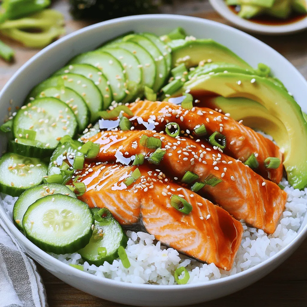 To make the viral TikTok salmon rice bowl, gather these items: - 2 salmon fillets (about 6 oz each) - 1 cup sushi rice - 1 1/4 cups water - 2 tablespoons soy sauce (or tamari for gluten-free) - 1 tablespoon sesame oil - 1 teaspoon honey - 1 avocado, sliced - 1 small cucumber, thinly sliced - 2 green onions, chopped - 1 tablespoon sesame seeds - Nori sheets, cut into strips (optional) - Pickled ginger for garnish (optional) The key parts of this dish are the salmon and sushi rice. Here’s why they matter: - Salmon: Fresh, high-quality salmon gives rich flavor and texture. It cooks quickly and pairs well with the rice. Look for bright color and firm flesh when buying. - Sushi rice: This rice is sticky and perfect for holding together. It gives the bowl a nice base. Rinse it well before cooking to remove excess starch. You can add extra flavors and textures with these optional items: - Nori sheets: These seaweed strips add a nice crunch and ocean flavor. They also look great in the bowl. - Pickled ginger: This adds a tangy flavor that cuts through the richness of the salmon. It’s a fun addition for those who love a little zing. Feel free to mix and match these ingredients to make your bowl unique! For the full recipe, check out the details above. To make the sushi rice, start by rinsing the rice. Use cold water until it runs clear. This step removes excess starch and helps the rice cook well. In a medium saucepan, add the rinsed rice and 1 1/4 cups of water. Bring it to a boil over high heat. Once it boils, lower the heat. Cover the pan with a lid and let it simmer for 15 minutes. After that, remove it from heat but keep it covered for another 10 minutes. Finally, fluff the rice with a fork to make it nice and airy. While the rice cooks, it’s time to cook the salmon. Heat 1 tablespoon of sesame oil in a skillet over medium-high heat. Season each salmon fillet with salt and pepper on both sides. Place the salmon skin-side down in the pan. Cook for about 4-5 minutes. Then flip the fillets and cook for another 3-4 minutes. The salmon should be golden and cooked all the way through. This method gives you a nice crust and keeps it juicy inside. Now, you can assemble your salmon rice bowl. Start with the fluffy sushi rice as the base in a serving bowl. Place the cooked salmon on top. Next, add sliced avocado and thin cucumber slices. Drizzle the soy sauce mixture over everything. For garnish, sprinkle sesame seeds and chopped green onions on top. If you like, you can add nori strips and pickled ginger for extra flavor. Enjoy your beautiful, tasty meal right away! Check the Full Recipe for more details. When choosing salmon, look for bright color and firm texture. Fresh salmon has a shiny, moist surface. Avoid salmon with dull skin or brown spots. If you can, buy wild-caught salmon. It usually tastes better and is healthier. Always check for a fresh smell. If it smells fishy, skip it. To get fluffy sushi rice, rinse it well. This removes excess starch. Use cold water until it runs clear. This step is key for good texture. After rinsing, let it soak for 30 minutes. This helps the rice cook evenly. Use a 1:1.25 rice-to-water ratio. Always cover the pot while cooking to trap steam. To make your bowl pop, add fresh herbs. Chopped cilantro or basil adds a nice twist. For a crunch, sprinkle on toasted sesame seeds. Thinly sliced radishes also add color and texture. Use nori strips for a fun touch. A drizzle of spicy mayo can elevate the flavor. Don't forget to serve with pickled ginger for freshness. Try these tips from the Full Recipe to impress your friends and family! {{image_2}} You can switch out salmon for other proteins. Chicken or shrimp works well. Just make sure you adjust the cooking time. For chicken, cook until it reaches 165°F. For shrimp, cook until they turn pink. These options add variety without losing flavor. If you prefer a plant-based option, tofu or tempeh is great. Use firm tofu for the best texture. Cut it into cubes and pan-fry until golden. You can also use chickpeas for protein. Toss them in a bit of soy sauce for flavor. These options keep the dish satisfying and healthy. You can change the flavor with sauces. Try spicy mayo for a kick. Just mix mayonnaise with sriracha. Another tasty option is teriyaki sauce. It adds a sweet and savory touch. You can also experiment with hoisin or peanut sauce. These variations make every bowl a new adventure. For more ideas, check the Full Recipe for inspiration. You can store leftover salmon rice bowl in an airtight container. Place your leftovers in the fridge. They will stay fresh for up to two days. Be sure to separate the salmon and rice if you plan to store them for a longer time. This keeps each component tasting great. When you are ready to eat your leftover salmon rice bowl, reheating it right is key. Use the microwave for quick heating. Place the bowl in the microwave and heat for 1-2 minutes. Stir halfway through to warm it evenly. If you prefer, you can reheat it in a skillet. Add a splash of water for moisture and cover with a lid. Heat over low until it warms through. If you want to save your salmon rice bowl for later, freezing is a great option. Place the bowl in a freezer-safe container. Make sure to seal it tightly to avoid freezer burn. You can freeze it for up to three months. When you are ready to eat, thaw it in the fridge overnight before reheating. Note that the texture might change slightly after freezing, but it will still taste yummy. For the full recipe, check out the main article. The best rice for a salmon rice bowl is sushi rice. Sushi rice is sticky and holds together well. This makes it easy to eat with chopsticks. It also absorbs flavors from the sauce. You want short-grain rice for the best texture. Yes, you can prep some parts of this meal ahead. Cook the rice and salmon in advance. Just store them in separate containers. When ready to eat, reheat the rice and salmon before serving. Keep the toppings like avocado and cucumber fresh. Add these just before you eat for the best taste. To check if salmon is cooked, look for its color. It should change from bright pink to a more opaque shade. Use a fork to flake the fish. If it flakes easily and is no longer raw in the center, it is done. The internal temperature should reach 145°F. If you want to follow the full recipe, check the cooking time closely. You learned how to make a delicious salmon rice bowl. We covered every step, from ingredients to cooking methods. Remember to choose the freshest salmon and cook your rice well. Add fun toppings to make it your own. Don’t forget storage tips for leftovers. Cooking at home can be fun and tasty. Explore flavor variations and adapt the recipe to suit your taste. Enjoy creating a dish that impresses and satisfies!
